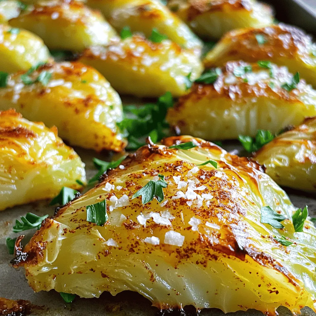 To make baked cabbage, you need a few simple ingredients. The star of the show is a large green cabbage, cut into wedges. This cabbage is easy to find and very healthy. Olive oil adds richness and helps the cabbage crisp up. You will also need garlic powder for flavor, smoked paprika for a hint of smokiness, and dried thyme for a warm taste.