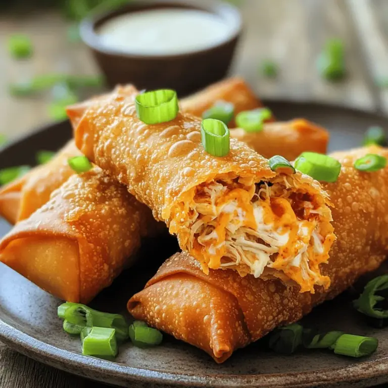 To make buffalo chicken egg rolls, you need a few key ingredients. The star is cooked chicken. I like to use shredded chicken since it mixes well. You will also need buffalo sauce. This adds the bold flavor that makes these egg rolls special.