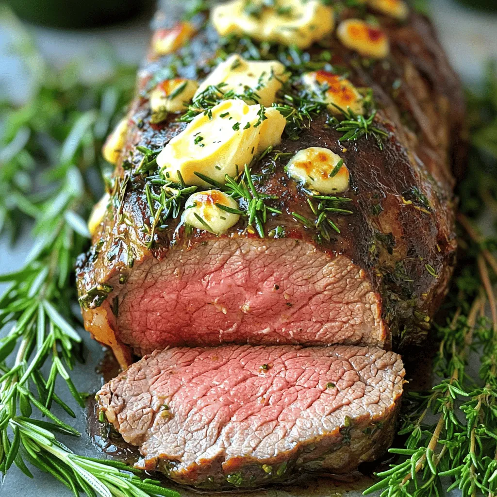 For a great herb butter beef tenderloin roast recipe, you need just a few key ingredients. Start with 2 pounds of beef tenderloin. This cut is tender and juicy, making it perfect for roasting. You will also need 1/2 cup of unsalted butter. Soften it before mixing to get a creamy blend. Four cloves of minced garlic add great flavor.