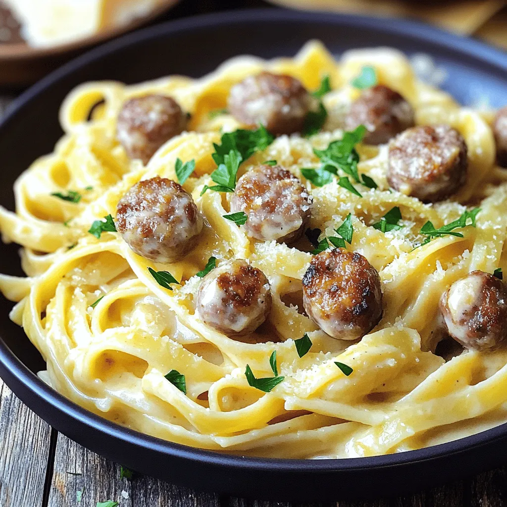 To make garlic butter sausage bites and creamy parmesan pasta, you need fresh ingredients. The star of this dish is the Italian sausage. I recommend using 1 pound of high-quality Italian sausage. Choose a type you love, like sweet or spicy.