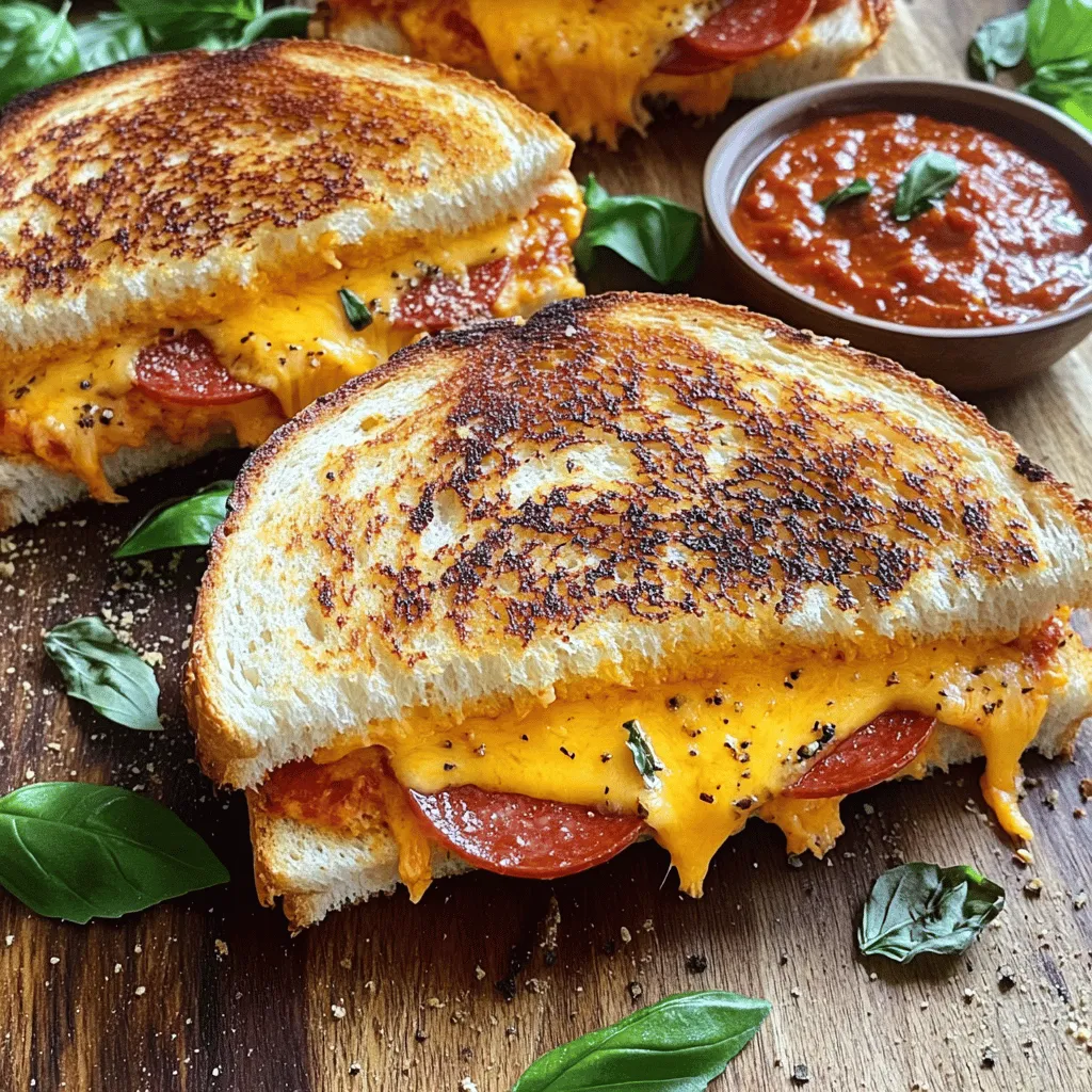 The best pizza grilled cheese starts with great ingredients. For the bread, I recommend using rustic varieties like sourdough or ciabatta. These breads hold up well and add flavor. You need four slices for each sandwich.