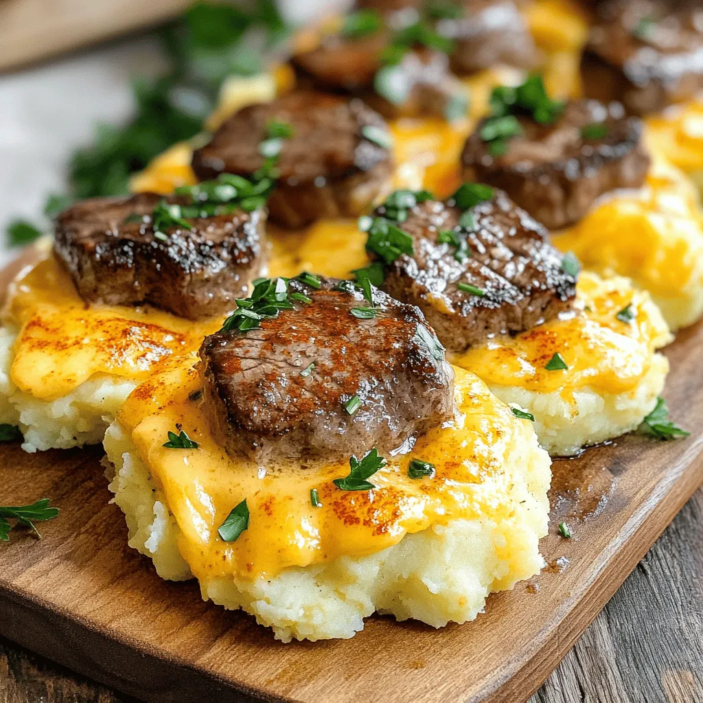 For garlic butter steak bites and crispy cheddar smashed potatoes, you need a few key ingredients. First, pick a good steak. I love using sirloin for its flavor and tenderness. You'll need one pound, cut into bite-sized pieces.