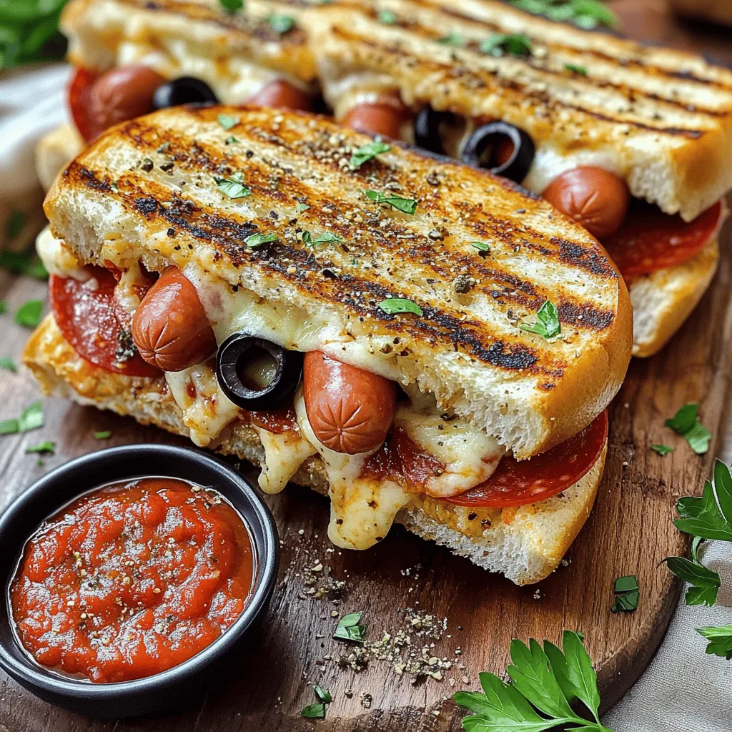 - Hot dog sausages - Pizza bread or thick sliced bread - Pizza sauce - Shredded mozzarella cheese - Pepperoni slices