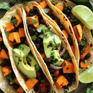 - 2 medium sweet potatoes, peeled and diced - 1 can (15 oz) black beans, rinsed and drained - 1 red bell pepper, diced - 1 small red onion, diced - 1 teaspoon ground cumin - 1 teaspoon smoked paprika - 1/2 teaspoon chili powder - Salt and pepper to taste - 8 corn or flour tortillas - 1 avocado, sliced - Fresh cilantro, for garnish - Lime wedges, for serving These ingredients come together to create a tasty meal. Sweet potatoes add a hint of sweetness. Black beans provide protein and fiber. The bell pepper and onion bring color and crunch. Seasonings like cumin and smoked paprika pack a flavor punch. You can customize the ingredients too. Want more heat? Add jalapeños. Prefer a creamier texture? Toss in some cheese. This recipe is flexible. Use whatever you have on hand. For the full recipe, check the section titled Full Recipe. Enjoy crafting these delicious tacos! - Preheat the oven to 400°F (200°C). - Toss diced sweet potatoes with olive oil and seasonings. First, you want to get your oven nice and hot. Preheating it to 400°F helps the sweet potatoes cook evenly. In a bowl, mix the diced sweet potatoes with a tablespoon of olive oil. This oil helps them get crispy. Then, add the ground cumin, smoked paprika, chili powder, salt, and pepper. Toss everything together until the sweet potatoes are well-coated. This step adds great flavor. - Spread seasoned sweet potatoes on a baking sheet. - Roast for 25-30 minutes. Next, spread the sweet potatoes on a baking sheet. Make sure they are in a single layer. This helps them roast properly. Place the baking sheet in the oven. Roast for 25 to 30 minutes. You want them to be tender and a bit caramelized. Stir them halfway through for even cooking. - Sauté onions and bell peppers. - Add garlic, followed by black beans. While the sweet potatoes roast, heat a large skillet over medium heat. Add diced onion and red bell pepper. Sauté them for about 5 to 7 minutes. The onion should turn translucent, and the pepper should soften. Then, add minced garlic and stir for another minute. Finally, pour in the drained black beans. Cook for 3 to 4 minutes until heated through. - Fold roasted sweet potatoes into black bean mixture. - Heat thoroughly. Once the sweet potatoes are done, take them out of the oven. Now, gently fold them into the black bean mixture. This step combines all the flavors. Make sure everything is mixed well. Heat it all together for a few minutes to warm thoroughly. - Warm tortillas. - Spoon sweet potato and black bean mixture into tortillas. - Top with avocado and cilantro. Now, it’s time to make the tacos! Warm the tortillas in a dry skillet or microwave for a few seconds. Then, spoon the sweet potato and black bean mixture onto each tortilla. Top each taco with fresh avocado slices and chopped cilantro. Enjoy your flavorful and easy dish! For the full recipe, check out the detailed instructions above. - Adjust seasonings according to your taste. Start with the basics, then add more. - Consider marinating sweet potatoes for extra flavor. A few hours in the fridge works wonders. - Pair with various salsas or hot sauces. Try mango salsa for a sweet twist. - Add cheese for non-vegan options. Crumbled feta or sharp cheddar brings creaminess. - Recommended utensils include a mixing bowl, baking sheet, and skillet. These make prep easy. - Optional tools like a mandoline or food processor can save time and ensure even cuts. For the complete cooking process, check the Full Recipe. {{image_2}} You can add protein to your tacos for a hearty meal. Try grilled chicken or tofu for a tasty twist. Both options mix well with sweet potatoes and black beans. If you prefer a plant-based choice, consider vegan sausage crumbles as a great topping. These options add texture and flavor, making your tacos even more satisfying. Do you like heat? Adding jalapeños can give your tacos a nice kick. Just slice them up and toss them in. You can also experiment with different chili powders. Each type brings its own flavor, so try a few to find your favorite spice level. This way, you can make the dish as mild or spicy as you want. You can enjoy your Sweet Potato Black Bean mixture in different ways. Tacos are a classic, but taco bowls are a fun alternative. Just put the filling in a bowl and add your favorite toppings. For a low-carb option, use lettuce wraps instead of tortillas. This change keeps the flavors while making it lighter. Enjoy the flexibility to serve them how you like! Store your leftover Sweet Potato Black Bean Tacos in a safe way. Use airtight containers to keep them fresh. This helps maintain the flavors and texture. I suggest dividing the filling and tortillas. Keep them separate until ready to eat. In the fridge, they last up to three days. Reheat leftovers gently to keep the taste. You can use a microwave or skillet. If using a microwave, heat for short bursts. Check after each burst to avoid overheating. In a skillet, add a little oil and warm over medium heat. This method helps to keep the tacos crispy. When making fresh tacos, enjoy them right away for the best flavor. Yes, you can freeze the Sweet Potato Black Bean mixture! Cool it completely before freezing. Use freezer-safe bags for easy storage. Make sure to remove as much air as possible from the bags. Label them with the date. The mixture stays good for about three months. When ready to use, thaw in the fridge overnight before reheating. Yes, you can prepare these tacos in advance. To save time, chop the sweet potatoes, onion, and bell pepper the night before. Store them in airtight containers in the fridge. You can also cook the sweet potato and black bean mixture ahead of time. Just reheat it when you are ready to serve. This makes dinner quick and easy. To add heat to your tacos, try these tips. You can mix in diced jalapeños or serrano peppers when cooking the onion and bell pepper. Another option is to add a pinch of cayenne pepper or a splash of hot sauce to the sweet potato mixture. You can also serve the tacos with spicy salsa or pico de gallo for an extra kick. Yes, these tacos can easily be gluten-free. Use corn tortillas instead of flour tortillas. Always check the label to ensure no gluten-containing ingredients are in your tortillas. The rest of the ingredients are naturally gluten-free, so you can enjoy a tasty meal without worry. You can get creative with your toppings! Try adding shredded lettuce, diced tomatoes, or sliced radishes for crunch. If you want more protein, add grilled chicken, tofu, or cheese. You can also squeeze lime juice over the tacos for brightness. The options are endless, making this dish fun and versatile. For the full recipe, check the link above. This blog post covered delicious Sweet Potato Black Bean Tacos. We discussed ingredients, cooking steps, and storage tips. You can enjoy these tacos with many variations and flavors. Feel free to add proteins or spice them up as you like. Remember to use fresh toppings for the best taste. With a few simple steps, you can create a meal that is both healthy and satisfying. So, gather your ingredients and get cooking! Enjoy your tasty tacos!
