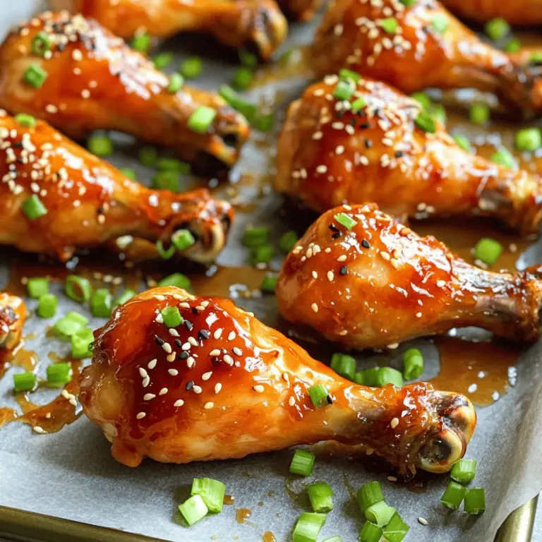 For the sweet and spicy chicken drumsticks, gather these items: - 8 chicken drumsticks - 1/4 cup honey - 2 tablespoons soy sauce - 2 tablespoons Sriracha sauce (adjust to taste) - 1 tablespoon apple cider vinegar - 2 cloves garlic, minced - 1 teaspoon ginger, grated - 1 teaspoon smoked paprika - 1/2 teaspoon black pepper - 1/2 teaspoon salt - 1 tablespoon sesame seeds (for garnish) - Chopped green onions (for garnish) Chicken drumsticks are key for this recipe. You can use thighs if you prefer. Honey gives sweetness, but maple syrup works well too. Soy sauce adds saltiness; you can swap it with tamari for a gluten-free option. Sriracha provides heat. If you want less spice, use less Sriracha. Apple cider vinegar adds tang. White vinegar is a good substitute. Garlic and ginger give depth. Use garlic powder and ground ginger if fresh is not available. Smoked paprika gives a nice smoky taste. Regular paprika can replace it if needed. When measuring liquids like honey and soy sauce, use a liquid measuring cup. For sticky ingredients like honey, spray the cup with cooking oil first. This helps it pour out easily. Use dry measuring cups for solid ingredients like garlic and ginger. Fill the cup to the top and level it off with a knife for accuracy. A kitchen scale can help if you want to measure by weight, especially for chicken. This ensures even cooking times and consistent results. First, you need to prepare your oven. Preheat it to 425°F (220°C). This helps cook the chicken evenly. Next, line a baking sheet with parchment paper. This makes cleanup easy. Now, gather your ingredients. You will need: - 8 chicken drumsticks - 1/4 cup honey - 2 tablespoons soy sauce - 2 tablespoons Sriracha sauce (adjust to taste) - 1 tablespoon apple cider vinegar - 2 cloves garlic, minced - 1 teaspoon ginger, grated - 1 teaspoon smoked paprika - 1/2 teaspoon black pepper - 1/2 teaspoon salt - 1 tablespoon sesame seeds (for garnish) - Chopped green onions (for garnish) In a large bowl, whisk the marinade ingredients together. Combine the honey, soy sauce, Sriracha, apple cider vinegar, minced garlic, grated ginger, smoked paprika, black pepper, and salt. Mix it well until everything is combined. This blend gives the chicken its sweet and spicy flavor. Add the chicken drumsticks to the marinade. Make sure each piece is well covered. This step is key for flavor. Cover the bowl with plastic wrap. Let it sit for at least 30 minutes at room temperature. For even deeper flavor, you can marinate it in the fridge for up to 2 hours. After marinating, place the drumsticks on the baking sheet. Leave space between each piece. This helps them cook evenly. Then, bake for 35 to 40 minutes. The chicken is done when the juices run clear. If you want crispy skin, broil for 2-3 minutes at the end. Finally, take the drumsticks out of the oven. Sprinkle sesame seeds and chopped green onions on top. This adds a nice crunch and color. Serve them hot. You can find the full recipe in the earlier sections. To make your sweet and spicy chicken drumsticks shine, focus on the marinade. Use fresh garlic and ginger; they add a great punch. Let the drumsticks soak in the marinade for at least 30 minutes. Longer marinating deepens the flavors. For extra crunch, broil the drumsticks for a few minutes after baking. This quick step gives them a crispy finish that you will love. If your chicken is not cooked through, check the oven temperature. An oven that is too cool can lead to undercooked meat. Use a meat thermometer to ensure the internal temperature reaches 165°F (75°C). If the drumsticks are too spicy, serve them with a side of yogurt or sour cream. This balance helps tone down the heat. You can also grill your chicken drumsticks for a smoky flavor. Preheat your grill to medium-high heat. Cook the drumsticks for about 25-30 minutes, turning occasionally. If you prefer air frying, place the marinated drumsticks in your air fryer. Cook at 380°F (193°C) for about 25 minutes. This method gives a crispy texture while using less oil. For a full recipe, check out the linked section. {{image_2}} You can adjust the heat level of your sweet and spicy chicken drumsticks. If you love spice, add more Sriracha. For a milder taste, use less Sriracha or swap it for a sweet chili sauce. This lets you cater to your family’s taste. You can also add chili flakes for an extra kick or use a milder pepper sauce instead. The marinade can change the whole dish. Try using maple syrup instead of honey for a different sweetness. You can also add mustard for a tangy twist. For a fruity flavor, mix in orange juice or pineapple juice. These changes add new layers to the dish. Experimenting with flavors can lead to fun surprises. What you serve with the drumsticks matters too. You can pair them with rice, which soaks up the sauce nicely. Coleslaw adds a crunchy, fresh touch. Roasted vegetables create a colorful plate. If you want something lighter, serve with a simple green salad. Each side brings out different tastes in the chicken. Enjoy exploring new combinations! After enjoying your sweet and spicy chicken drumsticks, let the leftovers cool first. Place them in an airtight container. They will stay fresh for up to four days in the fridge. Make sure to keep them away from strong smells. This helps maintain their great taste. To reheat, you can use the oven for the best results. Preheat it to 350°F (175°C). Place your drumsticks on a baking sheet. Heat them for about 15-20 minutes, or until they are hot all the way through. You can also use a microwave. Just cover them to avoid drying out. Heat in short bursts, checking often to prevent overcooking. If you want to save some for later, freezing is a great option. Wrap each drumstick in plastic wrap tightly. Then, place them in a freezer bag. Label the bag with the date. They will last for up to three months in the freezer. When you're ready to eat, thaw them in the fridge overnight before reheating. You should marinate chicken drumsticks for at least 30 minutes. This gives the flavors time to soak in. If you have more time, marinate them for up to 2 hours in the fridge. This makes the chicken even tastier. Longer marinating helps the meat stay juicy and flavorful. Yes, you can use chicken thighs instead of drumsticks. Thighs have more fat, so they stay moist. They also soak up flavors well. The cooking time may change slightly. Check for doneness with a meat thermometer. The internal temperature should reach 165°F (75°C). These drumsticks pair well with many sides. Here are some great options: - Steamed rice or jasmine rice - Roasted vegetables - Coleslaw for crunch - Mashed potatoes for comfort - A fresh salad for a light touch For the full recipe, check out the Sweet and Spicy Chicken Drumsticks. Enjoy your cooking! In this article, we covered the key ingredients for sweet and spicy chicken drumsticks. You learned how to prepare, marinate, and bake them step-by-step. We also shared tips to enhance flavor and address common issues. Plus, you saw variations and how to store leftovers. Enjoy your cooking, and don’t hesitate to try different flavors and sides. Your taste buds will thank you!