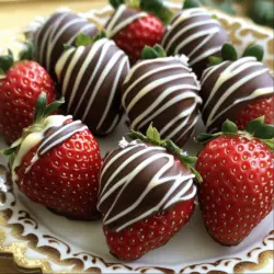 To make chocolate-covered strawberries, you need just a few key ingredients: - 1 pound fresh strawberries, hulled and dried - 8 ounces dark chocolate chips or chopped chocolate - 2 tablespoons coconut oil (optional, for smoother chocolate) These ingredients create a rich and tasty treat. Fresh strawberries are sweet and juicy. Dark chocolate adds a nice contrast. The coconut oil helps the chocolate melt smoothly. You can get creative with these optional ingredients: - 1/4 cup white chocolate chips (for drizzling) - Sea salt (for garnish, optional) The white chocolate adds a fun twist. A sprinkle of sea salt boosts the flavor. Both options make your strawberries even more delicious. When choosing strawberries, look for local farms or farmers' markets. Fresh strawberries taste best in this recipe. For chocolate, select high-quality brands like Ghirardelli or Callebaut. These brands melt smoothly and taste great. Always check for freshness to ensure the best flavor. Start with fresh strawberries. Rinse them under cold water. Use a paper towel to dry them. Make sure they are completely dry. This helps the chocolate stick well. If water remains, the chocolate will not coat right. Take a microwave-safe bowl. Add dark chocolate chips and coconut oil if you want. Heat in the microwave for 30 seconds. Stir the chocolate after each round. Keep heating until it is smooth. This step is key. You want the chocolate to melt evenly and not burn. Grab a strawberry by the stem. Dip it into the melted chocolate. Make sure to swirl it around to coat it well. Let any extra chocolate drip off. Place the strawberry on a parchment-lined baking sheet. This keeps them from sticking. Repeat this with all the strawberries. After dipping, chill them in the fridge for about 15-20 minutes. This will help the chocolate harden. For more fun, you can drizzle white chocolate on top later. Check the Full Recipe for all the steps! To melt chocolate well, use a microwave-safe bowl. Combine chocolate chips and coconut oil. Heat in short bursts of 30 seconds. Stir after each time you heat it. This step keeps the chocolate from burning. You want it smooth and glossy. To get a nice finish, ensure strawberries are dry. Moisture can ruin the chocolate coating. Dip strawberries quickly and let excess chocolate drip off. Place them on parchment paper for easy removal. A smooth finish is key to looking great. Garnishing adds flair to your chocolate-covered strawberries. Consider drizzling white chocolate on top for contrast. You can also sprinkle a tiny pinch of sea salt to enhance flavor. For a colorful touch, try adding crushed nuts or sprinkles. These ideas make your treats fun and fancy. If you want the full recipe, check it out. {{image_2}} You can choose different types of chocolate for your strawberries. Dark chocolate gives a rich taste. Milk chocolate is sweeter and creamier. White chocolate adds a lovely sweetness and a nice look. Each type brings its own flavor. Experiment with what you love best! Toppings can take your chocolate-covered strawberries to a new level. Try crushed nuts, sprinkles, or coconut flakes. You can also use crushed cookies for a fun crunch. For a unique twist, add a dash of chili powder or cinnamon to the chocolate. Drizzling caramel or peanut butter over them can add extra flavor. Find what combinations excite your taste buds! Making chocolate-covered strawberries at home is simple and fun. You control the quality and ingredients. Store-bought options can save time but may lack freshness. Homemade strawberries taste better and allow for more creativity. Plus, you can make them exactly how you want. The full recipe will guide you through this tasty adventure! To store leftover chocolate-covered strawberries, place them in a single layer. Use a shallow container and line it with parchment paper. This helps avoid any sticking. Cover the container with a lid or plastic wrap. Keep them in the fridge. They stay fresh for about one to two days. To keep your chocolate-covered strawberries fresh, avoid washing them after dipping. Moisture can make the chocolate soft. Only rinse the strawberries before dipping. Store in a cool area of the fridge, not the door. The door tends to be warmer and can affect the chocolate. Yes, you can freeze chocolate-covered strawberries, but they may lose some texture. To freeze, place them on a baking sheet. Make sure they are not touching. Freeze them for about an hour until firm. Then, transfer them to a freezer bag. Remove as much air as possible. They can last up to three months in the freezer. For the best taste, eat them fresh! For the full recipe, check the section above. Chocolate-covered strawberries stay fresh for about 1 to 2 days in the fridge. They taste best when eaten soon after making them. The longer they sit, the more moisture they lose. If they sit too long, the chocolate can also get soft. Yes, you can use other fruits! Bananas, pineapple, and even apples work well. Just make sure to coat them in chocolate like you do with strawberries. Each fruit adds its own flavor. You can have fun trying different combinations! Dark chocolate is my favorite for melting. It tastes rich and pairs well with the strawberries. Milk chocolate is sweeter and creamy. White chocolate is great for drizzling. Choose your favorite or mix them for a fun twist. For more details, check the Full Recipe. Chocolate-covered strawberries are fun to make and tasty to eat. We covered key ingredients, step-by-step instructions, and helpful tips. Feel free to try different chocolates and toppings. Always store them correctly to keep them fresh. Whether it's for a party or a gift, these treats impress every time. I hope you enjoy making them as much as I do!
