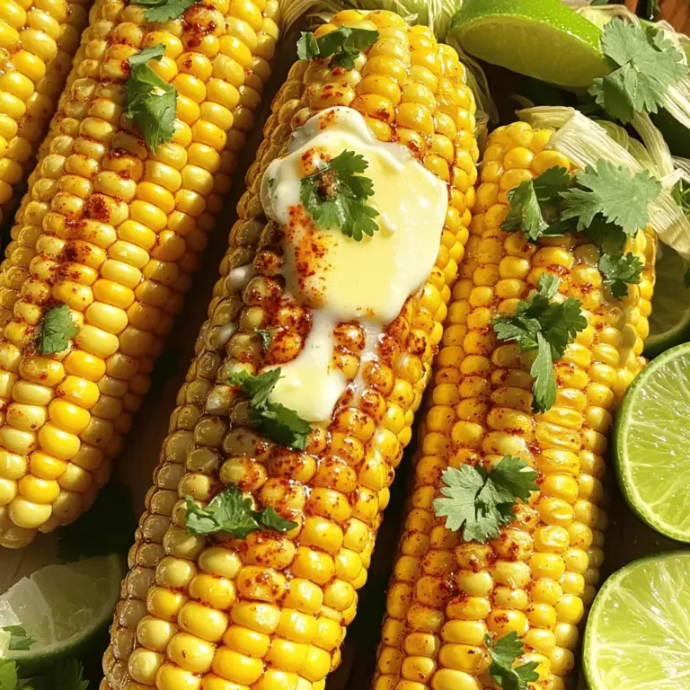For a great chili lime corn on the cob, gather these fresh ingredients: - Sweet corn - Unsalted butter - Fresh lime juice - Chili powder - Smoked paprika - Garlic powder - Salt - Fresh cilantro - Lime wedges Each ingredient plays a key role in bringing the flavors together. Sweet corn is the star here. It gives a lovely crunch and sweetness. The unsalted butter adds richness. Fresh lime juice gives that bright zing. Chili powder adds spice, while smoked paprika brings a subtle smokiness. Garlic powder adds depth, and salt enhances all the flavors. Fresh cilantro adds a fresh touch, and lime wedges are perfect for serving. You can find the full recipe for chili lime corn on the cob to make this delightful dish. First, husk the corn. Pull back the green leaves and remove all the silk. Make sure all the brown threads are gone. Next, preheat your grill to medium-high heat. This step is key for getting that nice char on the corn. In a small bowl, mix melted butter with lime juice, chili powder, smoked paprika, garlic powder, and salt. Stir until everything blends well. Taste the mixture and adjust the seasoning as needed. You want the flavors to pop! Now it’s time to apply the butter mixture. Brush it generously over each ear of corn. Make sure to coat every side. Place the corn directly on the grill. Cook for about 10 to 12 minutes, turning it every few minutes. Each turn helps to get an even char. You want the corn to be tender and slightly charred. For the perfect char, look for those nice grill marks. Once done, take the corn off the grill and let it cool for a minute. Sprinkle more chili powder and fresh cilantro over the corn before serving. Don't forget to add lime wedges on the side for an extra zing! For more details, check the Full Recipe. To boost the flavor of your chili lime corn, add lime zest. This gives a bright, fresh note. You can also try spices like cumin or smoked paprika. They add depth and warmth. Mix and match to find your favorite blend. You can grill or boil corn for this recipe. Grilling gives a nice char and smoky taste. Boiling is quick and easy, but it won’t have that grilled flavor. For a twist, try oven-roasting your corn. Wrap it in foil with spices and bake. It comes out tender and juicy. Presentation makes a big difference! Serve the corn on a colorful platter. Add lime wedges and sprinkle fresh cilantro on top. You can even arrange the corn in a fun zigzag pattern. This makes your dish look festive and inviting. Consider serving with a side of chili powder for those who want extra spice. {{image_2}} To kick up the heat, try adding cayenne pepper. It adds a bold kick. You can also use different chili powders. Each one has its own taste. For a smoky flavor, smoked chili powder works great. If you want a sweeter note, use ancho chili powder. These spices will make your corn explode with flavor. If you want a dairy-free version, swap out the butter. Use coconut oil or olive oil instead. They both add great flavor. For a creamy touch, try vegan butter. It gives richness without dairy. You can also add nutritional yeast for a cheesy flavor. This keeps your dish both tasty and vegan-friendly. Not all corn is the same. You can use different types like bi-color corn or heirloom corn. Each type has its unique sweetness. If you want a fun twist, serve this corn with grilled shrimp or tacos. These pairings will make for an unforgettable meal. For more details, check the Full Recipe. To store leftover chili lime corn on the cob, wrap each ear in plastic wrap. This keeps the corn fresh. You can also place it in an airtight container. Store it in the fridge. Leftovers stay good for about three days. To reheat the corn, use a microwave or grill. For the microwave, remove any wrap and place the corn on a plate. Heat it in 30-second intervals until warm. When using the grill, wrap the corn in foil and heat for about five minutes. This keeps the corn moist and tasty. To freeze corn on the cob, first let it cool down. Then, wrap each ear in plastic wrap and place them in a freezer bag. Squeeze out as much air as possible. Corn can be frozen for up to six months. When you are ready to eat, thaw it in the fridge overnight for the best taste. The best way to cook corn on the cob is to grill it. Grilling adds a nice smoky flavor. You can also boil or roast corn, but grilling gives the best taste. To grill, husk and clean the corn. Then, coat it with butter and spices. Grill for about 10-12 minutes, turning it for even cooking. You can use frozen corn, but fresh corn is best. Frozen corn lacks the sweet crunch of fresh corn on the cob. If you use frozen corn, thaw it first. You can boil or grill the thawed corn, but adjust the cooking time. Cook until it’s heated through, about 5-7 minutes. You can boil or roast corn on the cob without a grill. For boiling, fill a pot with water and bring it to a boil. Add husked corn and cook for 5-7 minutes. For roasting, preheat your oven to 400°F (200°C). Wrap the corn in foil with butter and spices. Bake for 25-30 minutes. Chili lime corn on the cob pairs well with grilled meats. Try serving it with chicken, steak, or fish. It also goes great with salads and dips. You can add it to a taco bar for a fun meal. The flavors of lime and chili enhance many dishes. You can give your corn more flavor by adding lime zest. You can also try different spices, like cayenne pepper or cumin. Mixing in fresh herbs, like cilantro or parsley, adds freshness. Experiment with different toppings, such as cheese or hot sauce, to find your favorite. For the full recipe, check out the Chili Lime Corn on the Cob section. This article covered how to make delicious chili lime corn on the cob. We looked at key ingredients, step-by-step cooking techniques, and helpful tips. Remember, grilling brings out the best flavor. You can adjust spices for more heat or try other cooking methods. Don't forget to get creative with presentation! Enjoy this dish at your next meal for a tasty twist. With practice, you'll master this fun and flavorful recipe. Happy grilling!