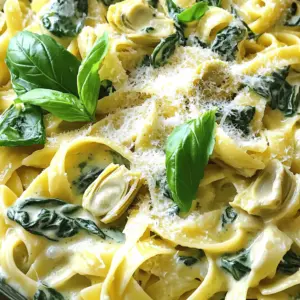 - 300g pasta (such as fettuccine or penne) - 2 cups fresh spinach, chopped - 1 can (400g) artichoke hearts, drained and roughly chopped - 1 cup heavy cream - 1 cup cream cheese, softened - 1/2 cup grated Parmesan cheese - 2 cloves garlic, minced - 1/2 teaspoon dried oregano - 1/4 teaspoon red pepper flakes (optional) - Salt and pepper to taste - 2 tablespoons olive oil - Fresh basil leaves for garnish I love using fresh ingredients for the best flavor. The pasta is the base of this dish. You can pick any shape you like, but I often choose fettuccine or penne. They hold the sauce well. Spinach adds a bright green color and a healthy touch. Artichoke hearts bring a unique taste and texture. I always prefer fresh spinach, but you can use frozen if needed. Just make sure to thaw and drain it well. For the creamy sauce, heavy cream and cream cheese blend to create a rich base. Parmesan cheese adds a savory note that ties everything together. Don’t forget the garlic! It gives a warm, fragrant flavor. The oregano and red pepper flakes add depth and a little kick. Adjust salt and pepper to your taste. Finally, a drizzle of olive oil enhances the dish while fresh basil makes for a beautiful garnish. For the full recipe, make sure to check out the recipe section above. - Bring salted water to a boil. - Add 300g of pasta and cook until al dente. - Reserve 1 cup of pasta water, then drain the pasta. - Heat 2 tablespoons of olive oil in a large skillet. - Sauté 2 cloves of minced garlic for about 1 minute. - Stir in 2 cups of chopped spinach and 1 can of drained artichoke hearts. - Cook for 3 to 4 minutes until the spinach wilts down. - Lower the heat and mix in 1 cup of heavy cream and 1 cup of softened cream cheese. - Stir continuously until the cream cheese melts and the sauce is creamy. - Add 1/2 cup of grated Parmesan cheese. - Season with 1/2 teaspoon of dried oregano, salt, and pepper to taste. - If the sauce is too thick, gradually mix in some reserved pasta water until you like the texture. - Add the cooked pasta to the skillet. - Toss everything together to ensure the pasta is well coated in the creamy sauce. - Plate the pasta and garnish with fresh basil leaves. - Serve with garlic bread or a simple side salad for a complete meal. For the full recipe, check out the Full Recipe section. Enjoy your creamy spinach and artichoke pasta! To prevent curdling the cream, keep the heat low. If the heat is too high, the cream may break. Stir the sauce gently as you mix in the cream. This helps keep it smooth and creamy. To achieve the right thickness, use pasta water. Reserve one cup of pasta water before you drain the pasta. If the sauce is too thick, add a little water. Mix it in slowly until the sauce reaches your desired consistency. How do you know when pasta is al dente? Taste it! Al dente pasta should be firm but not hard. It should have a slight bite to it. This texture holds up well when mixed with the sauce. To avoid overcooking pasta, set a timer. Follow the package instructions for cooking time. Check the pasta a minute early. This way, you can ensure it stays al dente. You can add more vegetables or protein to the dish. Try adding mushrooms, bell peppers, or grilled chicken. These additions can boost flavor and nutrition. Adjust the spice level to suit your taste. If you like heat, add more red pepper flakes. For a milder dish, skip them altogether. You can also add fresh herbs for extra flavor. {{image_2}} If you need a gluten-free option, choose pasta made from rice or chickpeas. These work great and taste good, too. For a dairy-free creamy sauce, use coconut cream or cashew cream instead of heavy cream and cream cheese. You can find these options easily in stores. Different cheeses can really change the taste. Try adding mozzarella for a stretchy texture, or goat cheese for a tangy kick. Fresh herbs like basil or parsley add brightness. Just chop them finely and stir them in at the end for a burst of flavor. You can bake this dish for a new twist. Transfer the pasta and sauce to a baking dish, top with cheese, and bake until bubbly. Another fun idea is to serve it cold as a pasta salad. Just let it cool and toss in some cherry tomatoes or olives for extra flavor. For the full recipe, check out the link. To keep your creamy spinach and artichoke pasta fresh, store leftovers in the fridge. Use airtight containers for best results. Make sure to cool the pasta before sealing the container. This helps keep moisture out and prevents soggy pasta. When you are ready to enjoy leftovers, reheat gently. You can use a skillet over low heat or a microwave. If using a microwave, heat in short bursts, stirring in between. To keep the sauce creamy, add a splash of reserved pasta water. This will help maintain the sauce’s consistency and flavor. Yes, you can freeze creamy pasta! However, the texture may change slightly. To freeze, let the pasta cool completely before placing it in a freezer-safe container. Label the container with the date for easy tracking. When it’s time to eat, thaw the pasta in the fridge overnight. Reheat it gently in a skillet. Add a bit of cream or milk to restore the creaminess. This way, you can enjoy a delicious meal any time. For the full recipe, check out the details provided earlier. Creamy Spinach and Artichoke Pasta lasts about 3 to 5 days in the fridge. Store it in an airtight container to keep it fresh. Always check for any signs of spoilage before eating. Yes, you can use frozen spinach. It works well and saves time. Just thaw it first and drain excess water. This way, your sauce stays creamy and doesn’t get watery. You can use Greek yogurt or ricotta cheese as a substitute for cream cheese. Both options offer a creamy texture. If you're dairy-free, try using cashew cream or coconut cream for a similar effect. Yes! To make it vegan, use plant-based cream cheese and heavy cream. Also, choose a dairy-free cheese. This way, you can enjoy a creamy dish without any animal products. To add spice, mix in more red pepper flakes or hot sauce. You can also add diced jalapeños for a fresh kick. Start with a little, and adjust to your taste. Yes, you can make this dish ahead of time. Cook it and let it cool, then store it in the fridge. When ready to eat, simply reheat it on the stove or in the microwave. For the best flavor, try to serve it fresh! For the full recipe, check the [Full Recipe]. In this post, we explored a creamy spinach and artichoke pasta recipe. We covered the main ingredients, creamy sauce components, and step-by-step instructions. Plus, I shared tips, variations, and storage advice. Now you can cook a delicious meal that's easy to customize. Enjoy making this dish, and feel free to experiment with different ingredients. Cooking should be fun and satisfying, so get creative!