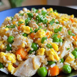 - 2 cups cooked jasmine rice (preferably day-old) - 1 cup cooked chicken breast, diced - 1 cup mixed vegetables (peas, carrots, corn) - 2 eggs, beaten - 3 tablespoons soy sauce - 1 tablespoon sesame oil - 1 tablespoon vegetable oil - 2 green onions, finely chopped - 2 cloves garlic, minced - Salt and pepper to taste - Optional: chili flakes for heat Gather these ingredients to make your chicken fried rice. The day-old rice is key for great texture. It helps each grain stay separate. The chicken adds protein, while mixed veggies give color and nutrients. Don’t forget the eggs; they add richness and help bind the dish. Soy sauce brings umami, and sesame oil adds a nutty flavor. Green onions give a fresh crunch, while garlic adds depth. If you like heat, sprinkle in some chili flakes. This mix creates a balanced and tasty dish that pleases everyone at the table. For full recipe details, check out the complete instructions. To start, ensure your jasmine rice is cooked. If you used fresh rice, chill it in the fridge. Cold rice helps keep the grains separate. Break up any clumps before cooking. Next, dice your cooked chicken into small pieces. This way, it cooks evenly and mixes well. Don’t forget to prep your vegetables. You can use a mix of peas, carrots, and corn. These add color and flavor to your dish. Now, let’s heat up the oils. Pour the vegetable oil into a large skillet or wok. Set the heat to medium-high. Once the oil is hot, add the minced garlic. Sauté the garlic until it smells great, about 30 seconds. Then, add your beaten eggs to the skillet. Scramble the eggs until they are fully cooked. Push them to one side of the skillet to make room. Next, add the diced chicken and mixed vegetables. Stir everything together and cook for another 2-3 minutes. You want the veggies to be warm and bright. Now it’s time to add the rice. Gently break apart the rice with your spatula as you mix. Pour in the soy sauce and sesame oil. Stir everything well so the rice gets coated evenly. Season your fried rice with salt and pepper to taste. If you like heat, sprinkle in some chili flakes. Keep stir-frying for an additional 2-3 minutes. This step lets all the flavors meld together. Finally, sprinkle the chopped green onions on top. Give it one last stir to mix in the onions. You can follow the Full Recipe for more details on serving and garnish ideas! Enjoy your quick and tasty chicken fried rice. - Choosing the right rice type: Use jasmine rice for a fragrant dish. Long-grain rice works well too. Avoid sticky rice; it will clump up. - Using day-old rice for optimal texture: Day-old rice is best. It dries out a bit, which helps it fry better. Fresh rice can be too moist. If you must use fresh rice, spread it on a tray and cool it in the fridge for at least 30 minutes. - Overcrowding the pan: If you add too many ingredients, the rice won't fry. It will steam instead. Cook in batches if needed. - Not heating the skillet adequately: Make sure your skillet is hot. A hot pan helps to give your rice that nice, crispy texture. Heat the oil until it shimmers before adding ingredients. - Ingredients to enhance flavor: Consider adding a splash of oyster sauce or a dash of fish sauce for depth. Peppers or broccoli also add color and crunch. - Suggested garnishes: Top with sesame seeds for crunch or fresh cilantro for an herbaceous kick. A squeeze of lime can brighten the flavors too. For the full recipe, check out the Quick & Zesty Chicken Fried Rice. Enjoy your cooking! {{image_2}} You can change up the protein in chicken fried rice. Instead of chicken, consider shrimp, beef, or tofu. - Shrimp: Cook them until pink and firm. This adds a great seafood flavor. - Beef: Use thinly sliced steak. It gives a hearty taste. - Tofu: Choose firm tofu, cubed and sautéed until golden. This option is perfect for vegans and vegetarians. Each protein brings its own unique flavor. Feel free to experiment based on what you like best! You can also switch your veggies. Use seasonal vegetables or frozen mixes. - Seasonal Veggies: Fresh broccoli, bell peppers, or snap peas work well. They add crunch and color. - Frozen Mixes: These are quick and easy. They save time and still taste great. Mix and match based on your taste or what you have at home. If you have dietary needs, there are easy swaps. - Gluten-Free: Use gluten-free soy sauce. It still gives that salty taste without the gluten. - Vegan Alternatives: Replace eggs with chickpea flour. This keeps it plant-based and delicious. These adjustments make your chicken fried rice fit any diet. Enjoy your meal while keeping it healthy! To keep your chicken fried rice fresh, store it properly. Use an airtight container to hold the leftovers. This helps prevent moisture loss and keeps flavors intact. Make sure to let the fried rice cool down before sealing it. The recommended shelf life is about three to four days. After that, the taste may fade, and the rice could spoil. Freezing chicken fried rice is easy and great for meal prep. First, let the dish cool completely. Then, portion it into freezer-safe bags or containers. Be sure to remove as much air as possible. This helps avoid freezer burn. For the best taste, use it within one to three months. When you're ready to eat, thaw the rice overnight in the fridge. Reheat it in a skillet over medium heat. Add a splash of water or soy sauce to keep it moist. Stir it often to heat evenly. This way, your chicken fried rice stays tasty and delicious. To boost the flavor of chicken fried rice, try these tips: - Use day-old rice: It dries out and prevents clumping. - Add garlic and ginger: These give a fresh, aromatic kick. - Include soy sauce: It adds savory depth. - Try sesame oil: It brings a nutty aroma. - Incorporate fresh herbs: Green onions and cilantro brighten the dish. - Add chili flakes: For a spicy kick. Experimenting with these tips will take your fried rice to a new level. Yes, you can use frozen rice. However, the texture may change. Frozen rice often gets mushy when reheated. Here’s how to use it well: - Thaw it first: Leave it in the fridge overnight or use the microwave. - Dry it out: Spread it on a plate for a few minutes. This helps reduce moisture. - Cook it right: Add it to the pan right after your proteins and veggies. This way, it heats quickly without getting too soft. These steps help maintain a good texture and flavor in your fried rice. Fried rice and stir-fried rice differ mainly in preparation. Here’s a quick breakdown: - Fried rice: This dish uses pre-cooked rice. It gets fried in a hot pan with oil. The goal is crispy, separate grains. - Stir-fried rice: This often starts with raw rice. The rice cooks in the pan with other ingredients, absorbing flavors. Understanding these differences helps you choose the right method for your meal. This blog post covered the essential ingredients and steps to make perfect chicken fried rice. You learned how to select ingredients, prepare them, and cook them in the right way. Remember to avoid common mistakes and consider variations to keep things fresh. Lastly, proper storage tips will help you enjoy leftovers safely. Fried rice is a versatile dish that can match any taste. I hope you create your own delicious meal with these simple tips!