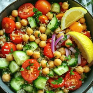 The main ingredients make this salad fresh and colorful. Here’s what you need: - 1 cup quinoa, rinsed - 2 cups vegetable broth or water - 1 cup cherry tomatoes, halved - 1 cup cucumber, diced - 1 bell pepper (any color), diced - 1 cup canned chickpeas, rinsed and drained - 1/4 red onion, finely chopped - 1/4 cup fresh parsley, chopped These ingredients combine well. Quinoa is a great base. It brings protein and fiber. The veggies add crunch and color. The dressing ties the salad together. You will need: - 1/4 cup olive oil - 2 tablespoons lemon juice - 1 teaspoon maple syrup - Salt and pepper, to taste This dressing is bright and tangy. It brings out the flavors of the salad. Adjust the salt and pepper to your liking. Want to add more flavor? Here are some options: - Avocado, diced - Corn, fresh or canned - Black olives, sliced - Feta cheese, for a non-vegan option These add-ins boost taste and texture. Feel free to mix and match. Each choice makes the salad unique. Try different combinations to find your favorite! For the full recipe, check out the vibrant vegan quinoa salad. First, rinse 1 cup of quinoa under cold water. This removes any bitter taste. Next, add the rinsed quinoa to a medium pot. Pour in 2 cups of vegetable broth or water. Bring this mix to a boil over medium-high heat. Once it boils, reduce the heat to low. Cover the pot and let it simmer for about 15 minutes. The quinoa is ready when it’s fluffy and the liquid is gone. Remove it from heat and let it cool down a bit. While the quinoa cools, wash and chop your veggies. You need 1 cup of cherry tomatoes, halved. Dice 1 cup of cucumber and 1 bell pepper. You can choose any color of bell pepper you like. Rinse and drain 1 cup of canned chickpeas. Then, finely chop 1/4 of a red onion. Finally, chop 1/4 cup of fresh parsley for a burst of flavor. In a large bowl, add all your chopped veggies. This includes the cherry tomatoes, cucumber, bell pepper, chickpeas, red onion, and parsley. In a small bowl, whisk together 1/4 cup of olive oil, 2 tablespoons of lemon juice, and 1 teaspoon of maple syrup. Add salt and pepper to taste. Once the quinoa is cool, add it to the vegetable mix. Drizzle the dressing over everything. Toss gently to make sure all the ingredients are well mixed. To serve, use a large bowl or individual plates. For a nice touch, garnish with extra parsley. You can also add a wedge of lemon on the side. This adds color and a fresh kick. Enjoy your fresh and flavorful Vegan Quinoa Salad! For the full recipe, check the earlier section. To cook quinoa well, rinse it first. This step removes a bitter coating called saponin. Use two cups of vegetable broth or water for every cup of quinoa. Bring it to a boil over medium-high heat. Once boiling, lower the heat, cover, and let it simmer. It should take about 15 minutes. When done, the quinoa should be fluffy. Let it cool slightly before mixing it into your salad. To change the flavor, play with the dressing. Use more lemon juice for a zesty taste. Add herbs like basil or cilantro for freshness. You can also mix in spices like cumin or smoked paprika for a kick. Taste as you go, and adjust until it feels just right. This salad is very forgiving. You can make it your own. Meal prep makes cooking easier. Cook a big batch of quinoa and store it in the fridge. It stays fresh for about five days. You can chop the veggies ahead of time too. Just keep them in airtight containers. When ready to eat, combine everything and add the dressing. This way, you can enjoy your salad all week long. For the full recipe, check the earlier section. With these tips, you can create a vibrant and tasty vegan quinoa salad every time! {{image_2}} You can change the veggies in your quinoa salad. Try adding spinach, carrots, or corn. Each vegetable brings a new taste. For a crunchy bite, use radishes or celery. You can mix and match colors for a pretty dish. This salad is fun because it can fit your taste. To make your salad more filling, add proteins or grains. Chickpeas are a great choice, but you can also try black beans or tofu. If you want extra grains, consider adding farro or barley. These options boost the protein and texture. Each addition makes your salad more satisfying and tasty. The right dressing can elevate your quinoa salad. A simple lemon vinaigrette works well. You can also try a tahini dressing for creaminess. For a spicy kick, add sriracha to your dressing. Experiment with different flavors to find what you love. Each dressing can change the whole feel of the dish. Check the Full Recipe for more dressing ideas. To store your vegan quinoa salad, use an airtight container. Make sure to let the salad cool completely before sealing it. This keeps moisture from forming inside the container. If you add dressing, store it separately. This helps the salad remain fresh and crisp. When you're ready to eat, simply mix in the dressing. Your vegan quinoa salad can last in the fridge for about three to five days. However, the quality may change over time. The vegetables may become soft, and the flavors might fade. To keep it fresh, check for any signs of spoilage before eating. If it looks or smells off, toss it out. You can freeze vegan quinoa salad, but it may alter the texture. To freeze, place the salad in a freezer-safe container. Leave some space at the top for expansion. It can last up to three months in the freezer. When ready to eat, thaw it in the fridge overnight. Once thawed, the salad is best enjoyed cold. For the best taste, add fresh veggies after thawing. For the full recipe, refer to the previous section. Quinoa is a superfood packed with nutrients. It has protein, fiber, and many vitamins. It helps keep you full longer. Quinoa is also gluten-free, making it safe for those with gluten issues. This grain has antioxidants that fight free radicals. Eating quinoa may help with heart health and weight management. You can find it easy to digest and very versatile in meals. Yes, you can make this salad ahead of time! It tastes even better the next day. Just store it in a covered container in the fridge. The flavors will blend nicely overnight. Make sure to keep the dressing separate if you want it fresh. Add the dressing just before serving for the best taste. Absolutely! This Vegan Quinoa Salad is gluten-free. Quinoa itself is a gluten-free grain. This salad has no wheat or gluten ingredients. It's perfect for anyone avoiding gluten. Enjoy this dish worry-free while still enjoying great flavor. To make a heartier version, consider adding more protein. You could add tofu, tempeh, or more chickpeas. Nuts and seeds like pumpkin or sunflower seeds also work well. For extra fiber, toss in some black beans or lentils. You can even add avocado for creaminess and healthy fats. Adjust the veggies to your liking for even more texture. For the full recipe, check out the Vibrant Vegan Quinoa Salad above. This article covered the key steps for making a Vegan Quinoa Salad. We discussed the main ingredients, how to cook quinoa, and the best ways to mix and serve your salad. Remember, you can adjust flavors and add proteins for more variety. Storing tips help keep your salad fresh, while the FAQ section offers answers to common questions. Enjoy creating this healthy dish and make it your own! Your kitchen is a great place to explore new flavors.