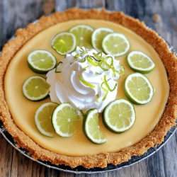 - 1 ½ cups graham cracker crumbs - ½ cup unsalted butter, melted - 4 large egg yolks - 1 can (14 ounces) sweetened condensed milk - ½ cup fresh key lime juice - 1 cup heavy cream The key ingredients make this dessert so special. The graham cracker crumbs give the pie a crunchy base. I always use unsalted butter to balance the flavors. The egg yolks create a rich filling. Sweetened condensed milk adds sweetness and creaminess. Fresh key lime juice brings that zesty kick. Heavy cream is perfect for the whipped topping, making it light and airy. - key lime slices - lime zest Garnishes can elevate your key lime pie. Key lime slices add a fresh look. Lime zest gives a pop of color and flavor. These extras make your pie more appealing and tasty. You can use them or skip them, but they really enhance the pie’s charm. For the full recipe, check the section above. - Start by mixing the graham cracker crumbs, sugar, and melted butter in a bowl. - Stir until the mix feels crumbly and sticks together. - Next, press this mixture into a 9-inch pie pan. Make sure it covers the bottom and sides. - Bake the crust in a preheated oven at 350°F for 8-10 minutes. Look for a light golden color. - Once baked, take it out and let it cool completely. - In a clean bowl, whisk together the egg yolks and sweetened condensed milk until you get a smooth mix. - Now, add the fresh key lime juice and lime zest. Whisk again until everything blends well. - Pour this lime filling into your cooled crust, spreading it evenly. - Bake the pie for 15 minutes. You want it to be set but still slightly jiggly in the center. - To check if it's done, look for a firm edge but a soft middle. - After baking, let the pie cool completely at room temperature. This step is key for the best taste. - Achieving the perfect crust: Use fresh graham cracker crumbs. Mix them with melted butter and sugar. Press the mixture firmly into the pan. Bake until golden brown for the best texture. - Tips for a smooth filling: Always whisk the egg yolks and sweetened condensed milk well. This helps avoid lumps. Add the lime juice slowly while whisking. This ensures even mixing. - Pairing with beverages: Key lime pie pairs well with iced tea or sparkling water. A light white wine also complements the flavors. - Ideal serving temperature: Serve the pie cold. Chill it for at least two hours before serving. This enhances the refreshing taste. - Using fresh vs. bottled juice: Fresh key lime juice gives the best flavor. Bottled juice can work, but it may taste less vibrant. - Optional flavor additions: Try adding a bit of coconut or vanilla extract. These can add depth to the pie's taste. {{image_2}} You can give your key lime pie a unique twist. Try adding shredded coconut for a tropical taste. This extra layer of flavor makes each bite more exciting. You can also use different citrus juices. Grapefruit or orange juice can add a fresh zing. If you need a gluten-free option, use almond flour or gluten-free graham crackers. This works well and keeps the same great taste. You can even skip the crust entirely for a crustless key lime pie. Just pour the filling directly into a greased pie pan. Instead of whipped cream, use meringue on top. It adds a light and airy texture. You can also make a fruit compote to drizzle over the pie. Berries or tropical fruits make great choices and add beautiful color. For the Full Recipe, check the earlier section. Store your key lime pie in the fridge. Use a pie cover or plastic wrap to keep it fresh. This pie stays good for about 3 to 4 days. The taste remains bright and zesty, perfect for a sweet treat. You can also freeze key lime pie for later. First, wrap it well in plastic wrap. Then place it in a freezer bag to prevent freezer burn. It can stay frozen for up to 3 months. When you want to eat it, take it out and thaw it in the fridge overnight. This keeps the pie’s taste and texture. If you prefer it warm, reheat gently in the oven. Set it to a low temperature, about 300°F (150°C). Warm it for 10-15 minutes. Avoid using the microwave, as it can make the crust soggy. Enjoy your pie fresh and delightful! What is the difference between key lime pie and regular lime pie? Key lime pie uses key limes, which are smaller and more tart than regular limes. This gives the pie a unique taste. Regular lime pie uses Persian limes, which are larger and less tart. The key lime flavor shines through, making it special. Can I use regular limes instead of key limes? Yes, you can use regular limes if key limes are hard to find. It will taste different but still delicious. The pie may be a bit sweeter with regular limes, so adjust the sugar if needed. How do I know when my key lime pie is done baking? Your pie is done when the edges look set, but the center remains slightly jiggly. It should not be too firm. Remove it from the oven and let it cool completely for the best texture. What to do if the filling cracks? If your filling cracks, don't worry! The pie will still taste amazing. You can cover it with whipped cream or a fruit topping to hide the cracks. How to fix a runny filling? A runny filling usually means it needs more time to bake. If you find it too runny, put it back in the oven for a few more minutes. If you baked it already, chill it in the fridge to help it set. What to serve with key lime pie? Key lime pie pairs well with fresh fruit, like berries. You can also serve it with a scoop of vanilla ice cream for a tasty contrast. Can I prepare it in advance? Yes, you can make key lime pie a day ahead. Just cover it and keep it in the fridge. This helps the flavors blend and makes for a refreshing treat when ready to serve. For the full recipe, check out the detailed steps above! Key lime pie combines simple ingredients like graham crackers and fresh lime juice. You can easily create a delicious dessert with straightforward steps. Each tip enhances flavor and texture, making your pie shine. Remember, variations and storage tips help you customize and preserve your creation. Enjoy serving this refreshing treat at gatherings or as a sweet finish to any meal. Try these techniques and share your tasty results with friends. Your key lime pie journey offers endless fun and flavor. Happy baking!