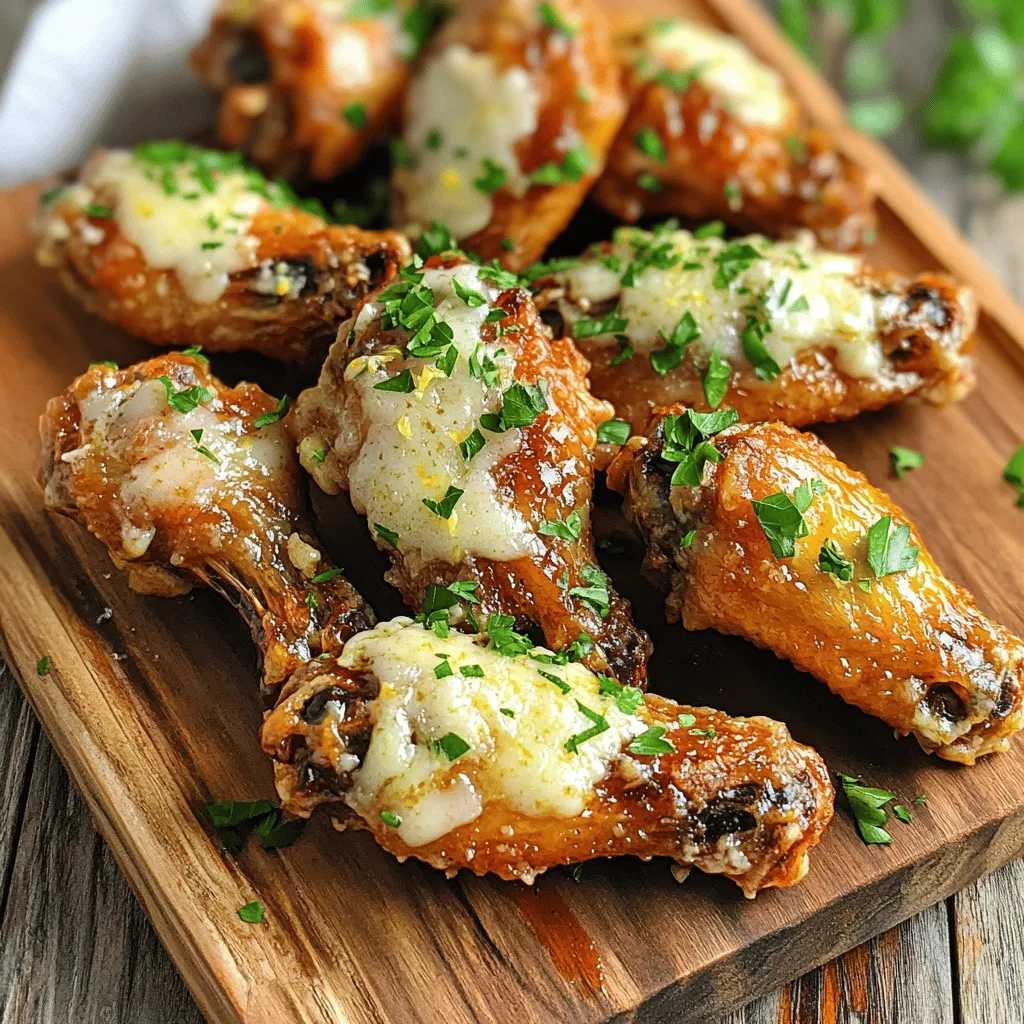 For these tasty wings, you will need: - 2 pounds chicken wings, separated into drumettes and flats - 2 tablespoons olive oil The seasoning makes all the difference. Use: - 1 teaspoon garlic powder - 1 teaspoon onion powder - 1 teaspoon paprika - 1/2 teaspoon black pepper - 1/2 teaspoon salt - 1/4 cup grated Parmesan cheese For added flavor, consider: - 2 tablespoons fresh parsley, chopped (for garnish) - 1 tablespoon lemon juice (optional) These ingredients create a perfect blend of flavors. The garlic and Parmesan work well together. The olive oil helps the wings crisp up nicely. Don't skip the parsley; it adds a fresh touch. Try the lemon juice for a zesty kick! If you want more details, check out the Full Recipe. Start by gathering your chicken wings. You need two pounds, cut into drumettes and flats. Use paper towels to dry them well. This step helps make them crispy in the air fryer. Pat them dry gently. In a large bowl, mix the olive oil, garlic powder, onion powder, paprika, black pepper, and salt. This blend gives the wings a tasty kick. After mixing, add the wings into the bowl. Toss the wings to coat them evenly with the seasoning. Make sure each piece gets a good amount of flavor. Now, preheat your air fryer to 380°F (193°C). Place the wings in a single layer inside the air fryer basket. You may need to cook them in batches if your fryer is small. Cook for 25-30 minutes, shaking the basket halfway through. This step ensures even cooking. Once the wings look golden and crispy, sprinkle the grated Parmesan cheese over them. Cook for an additional 3-5 minutes until the cheese melts and becomes slightly crispy. For extra flavor, drizzle with lemon juice before serving. Garnish with fresh parsley to make them look great. You can find the full recipe for these delicious wings, and you'll see how easy they are to make! To get crispy wings, you must dry them well. Use paper towels to pat them. Removing moisture helps them crisp up. You can also air dry the wings for an hour before cooking. This extra step adds to the crunch. I recommend cooking your wings at 380°F (193°C). This heat cooks the wings evenly. It also helps to render the fat. Cook them for 25 to 30 minutes. Make sure to shake the basket halfway through. This ensures all sides get that golden color. These wings are great on their own. But you can serve them with dipping sauces. Ranch and blue cheese work well. Garnish with fresh parsley for a pop of color. For extra zest, drizzle some lemon juice on top. Enjoy them fresh and hot for the best taste. Check out the Full Recipe for more details! {{image_2}} For those who love some heat, adding spice makes a big difference. Mix in cayenne pepper or hot sauce with your seasoning. Use about 1 teaspoon of cayenne for a nice kick. You can also toss the cooked wings in hot sauce after air frying. This gives your wings a spicy, savory flavor that pairs well with the garlic and cheese. If you like sweet and savory, try honey garlic parmesan wings. Just add 2 tablespoons of honey to your olive oil mixture. This sweetness balances the garlic and cheese nicely. After air frying, drizzle extra honey over the wings for a tasty glaze. It’s a fun twist that kids and adults will love. Want to cut down on calories? Use skinless chicken wings or even turkey wings. You can also use less oil. Try 1 tablespoon instead of 2. This still helps the spices stick without too many extra calories. Consider using air-fried veggies as a side for a lighter meal. Each of these tips keeps the flavor while making it healthier. Check out the full recipe for more details! To store leftover wings, let them cool first. Place them in an airtight container. Make sure the lid seals tight. These wings will stay fresh for up to three days in the fridge. If you want to enjoy them later, you can freeze them. To reheat wings, use the air fryer for the best results. Preheat the air fryer to 375°F (190°C). Place the wings in a single layer. Heat for about 10 minutes. This will help them regain their crispiness. You can also use the oven. Just set it to 350°F (175°C) and bake for 15 minutes. You can freeze these wings if you have extras. Place them in a freezer-safe bag. Squeeze out as much air as you can. Label the bag with the date. Frozen wings will keep well for about three months. When you're ready to eat, thaw them in the fridge overnight. Then, reheat as described above for the best taste. For the complete cooking guide, check out the Full Recipe. To make Air Fryer Garlic Parmesan Wings crispy, start by drying the wings. Use paper towels to remove moisture. This step helps achieve that golden crunch. Next, coat the wings with olive oil and seasonings. The oil creates a nice outer layer that crisps up. Air fry the wings at 380°F for 25-30 minutes. Shake the basket halfway through to ensure even cooking. Finally, sprinkle Parmesan cheese towards the end for a crispy finish. Yes, you can use frozen wings for this recipe. However, they will need extra cooking time. You should cook them for about 5-10 minutes longer than fresh wings. Make sure to check their internal temperature. It should reach 165°F to ensure they are safe to eat. Keep in mind that frozen wings may not be as crispy. Drying them best helps, but it can still work! Garlic Parmesan wings go well with many dipping sauces. Classic choices include ranch and blue cheese. Their creamy textures balance the garlic flavors. You can also try a spicy buffalo sauce for a kick. Honey mustard adds a sweet and tangy twist. For a fresh option, try a yogurt-based dip. Use these sauces to enhance your wing experience! For the full recipe, check out the earlier section. In this blog post, we explored how to make delicious air fryer garlic Parmesan wings. We covered the main and seasoning ingredients, plus tasty variations. You learned step-by-step instructions for preparing, seasoning, and cooking the wings. I shared tips for crispiness and storage options. Remember, making wings can be fun and easy. With the right ingredients and techniques, you can enjoy tasty wings at home. Try the recipes and enjoy your cooking journey!