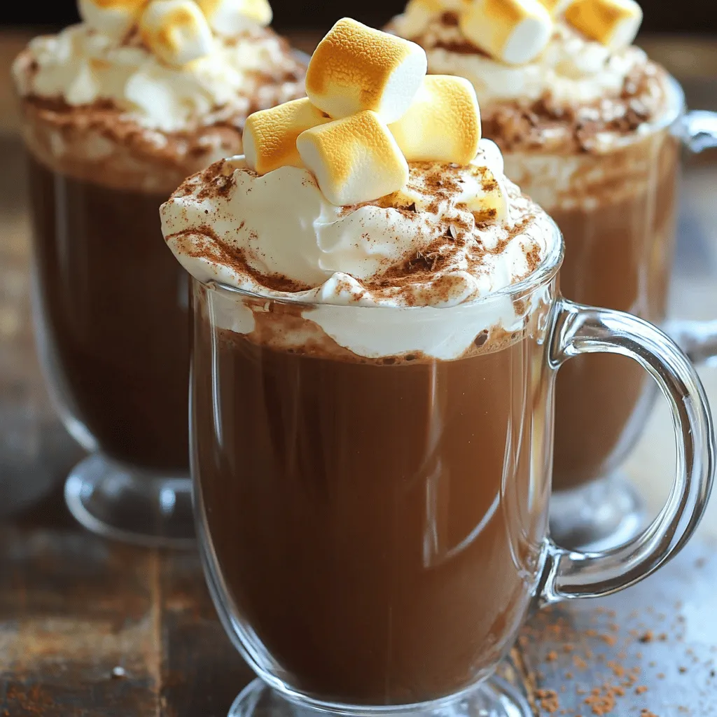 To make the best toasted marshmallow hot cocoa, you will need: - 2 cups whole milk - 2 tablespoons unsweetened cocoa powder - 2 tablespoons granulated sugar (you can adjust this to your taste) - 1 teaspoon vanilla extract - A pinch of salt - 1 cup marshmallows, plus extra for toasting These ingredients create a rich and creamy base. The whole milk adds a smooth texture. Cocoa powder gives a deep chocolate flavor. Sugar sweetens the drink just right. Vanilla extract adds warmth. A pinch of salt balances the sweetness. You can elevate your drink with some fun toppings. Here are a few ideas: - Whipped cream - Chocolate shavings - A sprinkle of cinnamon These garnishes not only look pretty but also add extra flavor. Whipped cream gives a fluffy texture. Chocolate shavings add rich chocolate notes. Cinnamon brings a hint of spice. If you have dietary needs, you can easily adjust the recipe. Here are some options: - Use almond, soy, or oat milk instead of whole milk for a dairy-free version. - Replace granulated sugar with a sweetener like honey or maple syrup for a natural touch. These adjustments keep your drink tasty while meeting your needs. Feel free to experiment with flavors. You can also check out the Full Recipe for more details. Start by heating 2 cups of whole milk in a medium saucepan. Use medium heat and warm it up until it feels hot but not boiling. Then, add 2 tablespoons of unsweetened cocoa powder. Stir in 2 tablespoons of granulated sugar, adjusting to your taste. I always add a pinch of salt and 1 teaspoon of vanilla extract for a nice touch. Whisk everything together until smooth and combined. Continue heating for 2-3 minutes, stirring often to keep it smooth. While your cocoa heats, it’s time to toast the marshmallows. Preheat your broiler. Line a baking sheet with parchment paper and spread out 1 cup of marshmallows in a single layer. Place the baking sheet under the broiler for about 1-2 minutes. Watch closely! You want them golden and toasted, not burnt. Once your hot cocoa is ready and the marshmallows are toasty, grab your favorite mugs. Pour the hot cocoa into each mug. If you like, add a dollop of whipped cream on top. Then, place the toasted marshmallows right over the cream. For a little extra flair, sprinkle chocolate shavings and a dash of cinnamon on top. This step makes your drink look and taste amazing. Enjoy your toasted marshmallow hot cocoa with friends or family! For the complete details, check out the Full Recipe. To make your toasted marshmallow hot cocoa shine, balance is key. Use high-quality cocoa powder for rich taste. Whole milk gives a creamy base. You can adjust the sugar to fit your sweet tooth. A pinch of salt enhances the flavors. Try adding a dash of vanilla for depth. Mix it all well to ensure every sip is perfect. For this recipe, you need some basic tools. A medium saucepan works well for heating the milk. Use a whisk for mixing the cocoa and sugar. A broiler is essential for toasting marshmallows quickly. Grab a baking sheet and some parchment paper for easy cleanup. Clear glass mugs show off the beautiful layers of cocoa and marshmallows. Many make the mistake of boiling the milk. Heat it gently to avoid scalding. Another error is not whisking enough. If lumps form in your cocoa, it won’t taste great. Keep an eye on the marshmallows while toasting. They can go from golden to burnt in seconds. Lastly, don’t skip the salt; it really elevates the flavor. Check out the Full Recipe for more tips! {{image_2}} You can easily swap whole milk for other types of milk. Almond, oat, or coconut milk all work well. Each adds a unique twist to your hot cocoa. Almond milk gives a nutty flavor, while oat milk adds creaminess. Coconut milk brings a tropical vibe. Choose the one that fits your taste! Want to spice things up? Add some flavor boosts! A dash of peppermint extract makes it festive. You could also try hazelnut or caramel syrups for sweet notes. For a richer taste, mix in some dark chocolate or cocoa nibs. These little changes can make your hot cocoa even more amazing. As the seasons change, so can your hot cocoa. In fall, add nutmeg and cinnamon for warmth. Winter calls for a touch of ginger or cardamom to warm you up. You can even add a splash of bourbon for an adult version. Each spice gives your drink a cozy, seasonal feel. Enjoy experimenting with these fun twists! If you have leftover toasted marshmallow hot cocoa, store it in the fridge. Pour the cocoa into a sealed container. It will stay fresh for up to three days. When you want to enjoy it again, make sure to reheat it well. To reheat your cocoa, pour it into a saucepan. Warm it over medium heat until hot. Stir it often to keep it from sticking to the bottom. You can also microwave it. Heat it in a microwave-safe mug for 30 to 60 seconds. Stir well before sipping. You can freeze toasted marshmallow hot cocoa for later. Pour it into ice cube trays or freezer-safe bags. Once solid, transfer the cubes to a bag. When you want hot cocoa, just thaw a few cubes in the fridge overnight. Then reheat as described above. This way, you can enjoy a warm drink anytime! The best cocoa powder for hot cocoa is high-quality, unsweetened cocoa powder. Look for brands with a rich flavor and deep color. Dutch-processed cocoa offers a smoother taste, while natural cocoa adds a bit of brightness. Both work well, but I prefer Dutch-processed for its rich taste. Yes, you can use mini marshmallows. They melt quickly and add sweetness. However, they may not toast as well as larger marshmallows. If you want that golden look, stick with regular marshmallows for toasting. Both options will make your drink sweet and fun! To make hot cocoa richer, use whole milk instead of skim milk. You can also add a touch of heavy cream for creaminess. Another trick is to mix in a bit of chocolate syrup or ganache. This adds a deep chocolate flavor and makes the drink extra special. Yes, hot cocoa has some health benefits. Dark cocoa is full of antioxidants. These are good for your heart and can help improve mood. Using less sugar and adding milk gives you protein and calcium too. Enjoying hot cocoa in moderation can be a cozy treat that warms your heart! For the full recipe, check out the detailed steps to make your toasted marshmallow hot cocoa. Toasted marshmallow hot cocoa is a fun and tasty treat. This post covers the main ingredients, steps to prepare, and tips for perfect flavor. You learned how to toast marshmallows and customize your drink. I shared ways to adjust for diets, store leftovers, and even answered common questions. Make this cocoa your own! Take these ideas and make warm drinks you love. Whether on a cold night or a special occasion, enjoy your delicious creation. Your hot cocoa journey starts now!