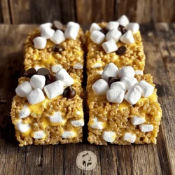 - 4 cups Rice Krispies cereal - 10 oz mini marshmallows (plus extra for topping) - 3 tablespoons unsalted butter - 1 teaspoon vanilla extract - 1 cup milk chocolate chips - 1 cup graham cracker crumbs - Pinch of salt Best types of chocolate to use I love using milk chocolate chips for a sweet and creamy taste. Dark chocolate can also work if you prefer a richer flavor. Recommended brands of marshmallows Look for fresh mini marshmallows from brands like Jet-Puffed or Kraft. They melt well and stay soft in the treats. Alternative cereals for this recipe If you want to switch things up, try using Cocoa Krispies for a chocolatey twist. You can also use Cheerios for a different crunch. For the full recipe, check out the detailed cooking steps in the other sections! First, you need to prepare your baking dish. Grease a 9x13 inch dish with cooking spray or butter. This step keeps the treats from sticking. Next, melt the butter and marshmallows. In a large saucepan, heat the butter over medium-low heat. Once it melts, add the mini marshmallows. Stir until they are smooth and fully melted. Then, remove the pan from the heat. Now, mix the melted marshmallows with the Rice Krispies. Add the Rice Krispies cereal and graham cracker crumbs to the marshmallow mixture. Stir until every piece is coated. Then, gently fold in the milk chocolate chips. Be careful not to crush the cereal while mixing. After mixing, pour the mixture into the prepared baking dish. Use a spatula or damp hands to press the mixture evenly into the pan. Make sure it is packed down well. For some extra fun, add toppings. Before the mixture sets, sprinkle more mini marshmallows and chocolate chips on top. This gives your treats a classic S’mores look. Let the treats cool at room temperature for about 30 minutes. Once cool, cut them into squares. Enjoy your S’mores Rice Krispie Treats! For the full recipe, check the details above. To avoid sticky hands when handling the mixture, dampen your fingers with water. This simple trick helps keep the marshmallow mixture from sticking to your hands. When mixing, use a large spatula or wooden spoon. This helps you coat the cereal evenly without crushing it. To ensure an even coating of cereal, mix the marshmallows and cereal gently. Take your time to fold the ingredients together. This will help every piece of cereal get that sweet marshmallow goodness. A well-mixed batch leads to a better treat. For drinks, pair your s'mores Rice Krispie treats with milk or hot cocoa. The flavors blend well and make a great snack. You can also serve them with coffee for an adult twist. For parties, cut the treats into fun shapes with cookie cutters. This adds flair to your dessert table. You could also stack them in a clear jar for a great display. Consider adding a small sign to describe the treat. It makes them more inviting! One common mistake is overheating the marshmallow mixture. If you cook it too long, the treats can become hard. Always melt the marshmallows over low heat and stir constantly. Another mistake is not pressing the treats firmly enough into the pan. If you don’t pack them well, they will fall apart. Use a spatula or damp hands to press them down. Make sure they are compact to hold their shape when you cut them. {{image_2}} You can change the chocolate type for a new taste. Dark chocolate gives a rich flavor. White chocolate adds sweetness. Both options work well with the other ingredients. You can also try flavored marshmallows. You can find strawberry or caramel flavors. These add a fun twist to the classic treat. Kids love the surprise of new flavors. If you need a gluten-free option, use gluten-free Rice Krispies. Many brands make this version. You can enjoy the same great taste without worry. For a vegan option, swap out the butter for coconut oil. Use vegan marshmallows and chocolate chips. This way, everyone can enjoy the treat. Adding peanut butter makes these treats even more tasty. Mix in a cup of creamy peanut butter with the melted marshmallows. The nutty flavor is a hit. You can also add nuts or candy for crunch. Chopped peanuts, almonds, or M&Ms work well. These additions make every bite exciting. For the full recipe, check out the details above! To keep S'mores Rice Krispie Treats fresh, store them in an airtight container. This will help prevent them from getting hard or stale. You can use a glass or plastic container with a tight lid. If you plan to stack them, place parchment paper between layers. This stops them from sticking together. You can freeze these treats for up to three months. To freeze, cut the treats into squares. Wrap each square in plastic wrap and then place them in a freezer bag. Make sure to squeeze out the air. When you want to enjoy them, take a square out and let it thaw at room temperature. If you want to warm them, you can use the microwave for about 10-15 seconds. This will bring back their gooey goodness. For more details on making S'mores Rice Krispie Treats, check the Full Recipe. To make s'mores Rice Krispie treats from scratch, you need a few simple steps: 1. Grease the pan: Use cooking spray or butter on a 9x13 inch dish. 2. Melt butter and marshmallows: In a large pan over medium-low heat, melt the butter. Add mini marshmallows and stir until smooth. 3. Mix in vanilla: Stir in one teaspoon of vanilla extract and a pinch of salt. 4. Combine with cereal: Add 4 cups of Rice Krispies and 1 cup of graham cracker crumbs, mixing until well-coated. 5. Add chocolate chips: Gently fold in 1 cup of milk chocolate chips. 6. Press into the pan: Pour the mixture into the greased pan and press down firmly. 7. Top with marshmallows: Add extra mini marshmallows and chocolate chips on top if desired. 8. Cool and cut: Let the treats cool for about 30 minutes before cutting them into squares. This easy method gives you delicious treats! You can find the full recipe above. Yes, you can make s'mores Rice Krispie treats ahead of time. They stay fresh for a few days. Just store them in an airtight container. This helps keep them soft and chewy. If you plan to serve them later, do not add the toppings until just before serving. That way, they stay nice and fresh. If you want to switch things up, you have some fun options. You can use: - Cornflakes: These add a nice crunch. - Cheerios: They bring a different flavor while still being crispy. - Crispy rice cereal: This is a great alternative that works well. These cereals can give your treats a unique twist! S'mores Rice Krispie treats can last about 3 to 5 days when stored properly. Keep them in an airtight container at room temperature. If they start to harden, you can microwave them for a few seconds to soften them up. They taste best when fresh, but still stay tasty for a few days! You learned the steps to make tasty S'mores Rice Krispie treats. We covered key ingredients, preparation, and tips for success. I shared fun variations and storage options. You can keep these treats fresh and enjoy them anytime. Make your S'mores Rice Krispie treats unique and share them with friends. Happy baking!