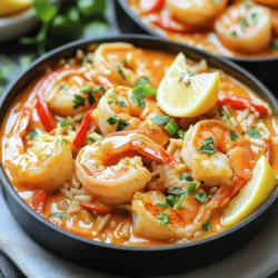 - 1 pound large shrimp, peeled and deveined - 1 cup long-grain rice - 2 cups chicken broth The main ingredients are the heart of this dish. The large shrimp give it a rich flavor and a satisfying bite. Long-grain rice absorbs all the savory goodness and keeps the dish hearty. Chicken broth adds depth and moisture to the rice, making it truly tasty. - 1 medium onion, finely chopped - 1 red bell pepper, diced - 2 cloves garlic, minced - 1 tablespoon Cajun seasoning Aromatics like onion and red bell pepper bring sweetness and color. Garlic adds a punch of flavor that makes your taste buds sing. Cajun seasoning is the star! It gives the dish its bold, spicy kick. - 1 cup heavy cream - 2 tablespoons olive oil - 1 tablespoon butter - 2 green onions, sliced (for garnish) - Fresh parsley, chopped (for garnish) Heavy cream adds richness and smoothness. Olive oil and butter create a flavorful base for cooking. Green onions and parsley make the dish look fresh and lively. These garnishes are not just pretty; they add a burst of flavor, too! First, heat 2 tablespoons of olive oil and 1 tablespoon of butter in a large skillet over medium heat. This mix gives a rich flavor and helps the shrimp cook well. Once hot, add 1 medium onion, finely chopped, and 1 diced red bell pepper. Sauté these for about 5 minutes. You want them soft but not mushy. After that, stir in 2 minced garlic cloves and 1 tablespoon of Cajun seasoning. Cook for 1 more minute. This step fills your kitchen with a wonderful smell. Now, it’s time to add the star of the dish: 1 pound of large shrimp. Toss them into the skillet. Cook for about 3-4 minutes. You want them to turn pink and be just cooked through. Once they look good, remove the shrimp from the skillet and set them aside. This keeps them tender and juicy for later. In the same skillet, add 1 cup of long-grain rice. Stir it around to coat it in the oil and flavors. Then, pour in 2 cups of chicken broth. Bring this mixture to a gentle boil. Once it boils, reduce the heat to low. Cover the skillet and let it simmer for about 15-18 minutes. During this time, the rice will absorb the liquid and become tender. When the rice is ready, remove the lid and slowly stir in 1 cup of heavy cream. This adds a rich, creamy texture. Mix it well until everything is combined. Now, return the cooked shrimp to the skillet. Gently fold them into the creamy rice. Season with salt and pepper to taste. Let it simmer for another 2-3 minutes to heat everything through. Serve this dish hot, garnished with sliced green onions and fresh parsley for a pop of color. - Adjusting seasoning: Start with the Cajun seasoning. If you like more heat, add another half tablespoon. Taste as you go. This way, you ensure the dish matches your taste. - Enhancing creaminess: To make it creamier, add more heavy cream. A splash of chicken broth can help too if you want a lighter touch. Mix well to blend flavors. - Serving suggestions: Serve the dish in shallow bowls. This makes it look fancy and inviting. You can also pair it with a side salad for color and crunch. - Garnishing ideas: Top with extra parsley and a sprinkle of Cajun seasoning. A wedge of lemon adds freshness and a pop of color. It will make your dish look restaurant-worthy. - Ensuring shrimp don’t overcook: Cook the shrimp until they turn pink, about 3 to 4 minutes. Remove them from heat right away to avoid tough shrimp. They will stay juicy and flavorful. - Tips for fluffy rice: Use long-grain rice for the best texture. When you simmer, keep the lid on tight. This traps steam and helps the rice cook evenly. Fluff it with a fork once done to keep it light. {{image_2}} Shrimp alternatives If you want to switch up the shrimp, try chicken or sausage. They both work great in this dish. You can also use tofu for a vegetarian option. Each choice will give a new taste. Rice options Long-grain rice is perfect, but you can use brown rice or quinoa. Brown rice adds more fiber, and quinoa is gluten-free. Both options change the texture and flavor a bit. Mild vs. spicy recommendations If you prefer a milder dish, reduce the Cajun seasoning. You can start with half a tablespoon and taste as you go. For those who love spice, add more seasoning or a bit of hot sauce. Adding heat with peppers To kick up the heat, add diced jalapeños or cayenne pepper. Mix them in with the onions and peppers at the start. This way, they blend well with the dish. Suggested vegetables You can add more veggies like spinach or zucchini. They not only boost nutrition but also add color. Toss them in just before the cream for a nice crunch. Incorporating proteins Feel free to mix in cooked bacon or diced ham. These meats add a smoky flavor that pairs well with the creamy sauce. You can also use cooked crab or lobster for a fancy twist. To keep your Creamy Cajun Shrimp & Rice Skillet fresh, store leftovers in the fridge. Use airtight containers to prevent moisture loss. Make sure to let the dish cool before sealing. This helps keep the flavors intact. You can enjoy it within three to four days. Remember to label the containers with the date. This way, you’ll know when to eat it. If you want to save the dish for later, freezing works well. Allow the skillet to cool completely. Then, transfer it to a freezer-safe container. Leave a little space at the top for expansion. You can freeze it for up to three months. For reheating, thaw the dish in the fridge overnight. When ready, heat it in a skillet over medium heat. Stir often to warm it through evenly. If the rice seems dry, add a splash of chicken broth or cream while reheating. This keeps it creamy and delicious. You can pair this dish with a few great sides. Here are some ideas: - Garlic bread: A warm, crusty bread complements the creamy sauce well. - Steamed vegetables: Broccoli or green beans add a nice crunch. - Simple salad: A fresh green salad with vinaigrette balances the richness. For drinks, consider these options: - White wine: A crisp Sauvignon Blanc goes well with seafood. - Iced tea: A cool drink can refresh your palate. - Sparkling water: A bubbly drink adds a fun touch. Yes, you can use frozen shrimp! Here are some tips: - Thaw first: Place shrimp in cold water for quick thawing. - Pat dry: Remove excess water to avoid a watery dish. - Cook time: Frozen shrimp may take a minute longer to cook. Using frozen shrimp can be just as tasty and saves time too! Making this dish vegetarian is easy! Here are some swaps: - Shrimp substitute: Use cooked mushrooms or tofu for texture. - Broth: Replace chicken broth with vegetable broth for flavor. - Cream alternative: Use coconut milk for a creamy texture. These changes keep the dish tasty and satisfying while being meat-free. In this blog post, we explored the key ingredients for a flavorful creamy Cajun shrimp and rice skillet. I shared step-by-step instructions to help you cook with ease and confidence. We also discussed tips for perfect flavor, presentation, and storage, plus variations for your preferences. Remember, cooking should be fun, and experimenting with ingredients can lead to tasty results. Enjoy making this dish your own, and don’t hesitate to try different flavors and techniques as you go. Dive in and enjoy every bite!