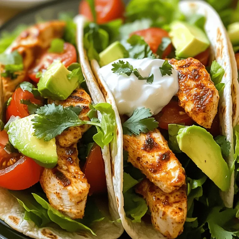 - 1 lb (450g) boneless, skinless chicken breast, cut into thin strips - 1 tablespoon olive oil - 2 teaspoons smoked paprika - 1 teaspoon ground cumin - 1 teaspoon garlic powder - 1 teaspoon chili powder - Salt and pepper to taste - 4 whole-grain tortillas (or your choice of wrap) - 1 cup shredded lettuce - 1/2 cup diced tomatoes - 1/2 avocado, sliced - 1/4 cup Greek yogurt or a dollop of sour cream - Fresh cilantro for garnish - Alternative proteins: Use turkey, tofu, or tempeh if you want a change. - Tortilla options: Try corn tortillas or lettuce wraps for a low-carb meal. - Dairy alternatives: Swap Greek yogurt for dairy-free yogurt or avocado for creaminess. These ingredients will make your wraps tasty and healthy. The chicken gives you protein, while the veggies add crunch and freshness. Feel free to mix and match based on what you enjoy! To start, I prepare the marinade. In a bowl, I mix 1 tablespoon of olive oil, 2 teaspoons of smoked paprika, 1 teaspoon of ground cumin, 1 teaspoon of garlic powder, 1 teaspoon of chili powder, salt, and pepper to taste. Next, I take the 1 pound of boneless, skinless chicken breast and cut it into thin strips. I add the chicken to the bowl and coat it well with the marinade. I let it marinate for about 10 minutes. This helps the chicken soak up all the great flavors while I prep other ingredients. Now, I heat a non-stick skillet over medium-high heat. Once it’s hot, I add the marinated chicken strips. I cook them for about 5 to 7 minutes. While cooking, I stir occasionally to ensure they cook evenly. I look for the chicken to turn golden brown and slightly crispy on the edges. I check if it’s cooked through by cutting a piece in the middle. It should no longer be pink inside. While the chicken cooks, I lay out 4 whole-grain tortillas. I spread a spoonful of Greek yogurt or sour cream on each one. Then, I add a generous layer of shredded lettuce, diced tomatoes, and avocado slices. Once the chicken is done, I place an even portion of spicy chicken strips on top of the veggies. I finish by sprinkling fresh cilantro over everything. To wrap it, I fold the edges of the tortilla in, then roll it tightly from the bottom up. This keeps all the tasty filling inside! To ensure the chicken is juicy, marinate it well. Use olive oil and spices to coat the strips. Let them sit for about 10 minutes. This adds flavor and moisture. When cooking, heat your skillet to medium-high. This helps to get a nice sear. Stir the chicken occasionally to cook evenly. Cook until it’s no longer pink, about 5-7 minutes. Avoiding overcooking is key. Watch for signs like dryness or a tough texture. If you see these, reduce your heat or take them off the stove. Perfectly cooked chicken should be tender and juicy. Pair your spicy chicken wraps with fresh sides. A simple green salad adds crunch. You can also serve it with sweet potato fries for a hearty meal. Another idea is to offer a side of salsa for extra flavor. For garnishing, use fresh cilantro to brighten the dish. Sliced avocado adds creaminess and looks nice. A dollop of Greek yogurt or sour cream on top gives a nice touch too. You can even sprinkle some extra chili powder for spice! Prepping ahead saves you time. Marinate the chicken the night before. Store it in the fridge for a deeper flavor. You can also chop your veggies ahead of time. Keep them in separate containers for quick access. Storing leftovers is easy. Wrap any uneaten wraps in foil or plastic wrap. Store them in the fridge for up to three days. Reheat in the microwave or a skillet to keep them tasty. {{image_2}} You can change the spice mix in these wraps. Try using taco seasoning for a different taste. If you want more heat, add cayenne pepper or red pepper flakes. You can also mix in some lime juice for a zesty kick. Each spice adds a new layer of flavor. You can swap the chicken for other proteins. Try turkey, shrimp, or tofu for a tasty twist. You can also add different veggies. Bell peppers, cucumbers, or corn work well. They add crunch and color to your wraps. Mixing up the ingredients keeps meals exciting. You can serve the wrap in different ways. Try making it a bowl instead. Just layer the chicken and veggies in a bowl instead of a tortilla. You can also turn it into a salad. Use the same ingredients over a bed of greens. Both styles are fun and fresh. Store your Minute High-Protein Spicy Chicken Wraps wrapped in foil or plastic wrap. If you have unwrapped wraps, place them in an airtight container. These wraps can stay fresh in the fridge for up to three days. Make sure to keep any leftover chicken separate if you plan to use it later. You can freeze these wraps for a quick meal later. Wrap each one tightly in plastic wrap and then place them in a freezer bag. They will last for about three months in the freezer. To reheat, remove the wrap from the plastic and place it in the microwave for about two minutes. You can also heat them in a skillet over medium heat for better crispiness. If you have leftover chicken, there are plenty of tasty options. You can toss it into a salad for added protein. Another idea is to mix it with rice and veggies for a quick stir-fry. If you're looking for a snack, try making spicy chicken quesadillas or adding it to a hearty soup. These ideas keep meals exciting and reduce food waste. It takes about 20 minutes to make these wraps. You will spend 10 minutes prepping the ingredients. Cooking the chicken takes another 5 to 7 minutes. This quick cooking time makes it easy to enjoy a healthy meal. Yes, you can make these wraps ahead of time. I suggest cooking the chicken and prepping the veggies. You can store these in the fridge for up to two days. Just assemble the wraps right before you eat. This keeps the tortillas fresh and tasty. If you don’t have Greek yogurt, you can use sour cream. It has a similar creamy texture. You can also try mashed avocado for a dairy-free option. Plain yogurt or even hummus can work too. These options keep your wraps tasty and smooth. To add more heat, you can try a few things. Add extra chili powder to the marinade. You can also mix in some hot sauce. Sliced jalapeños or diced serrano peppers will boost the spice level too. Adjust the heat to match your taste! In this article, we explored making Minute High-Protein Spicy Chicken Wraps. We covered essential ingredients, preparation steps, and clever tips for cooking. You learned how to marinate and cook chicken, assemble wraps, and use various ingredients and flavors. Don’t forget about storage tips for leftovers! Enjoy these wraps as a meal or snack. They are simple and tasty, perfect for any occasion. Now, get creative with your flavors and enjoy your homemade wraps!