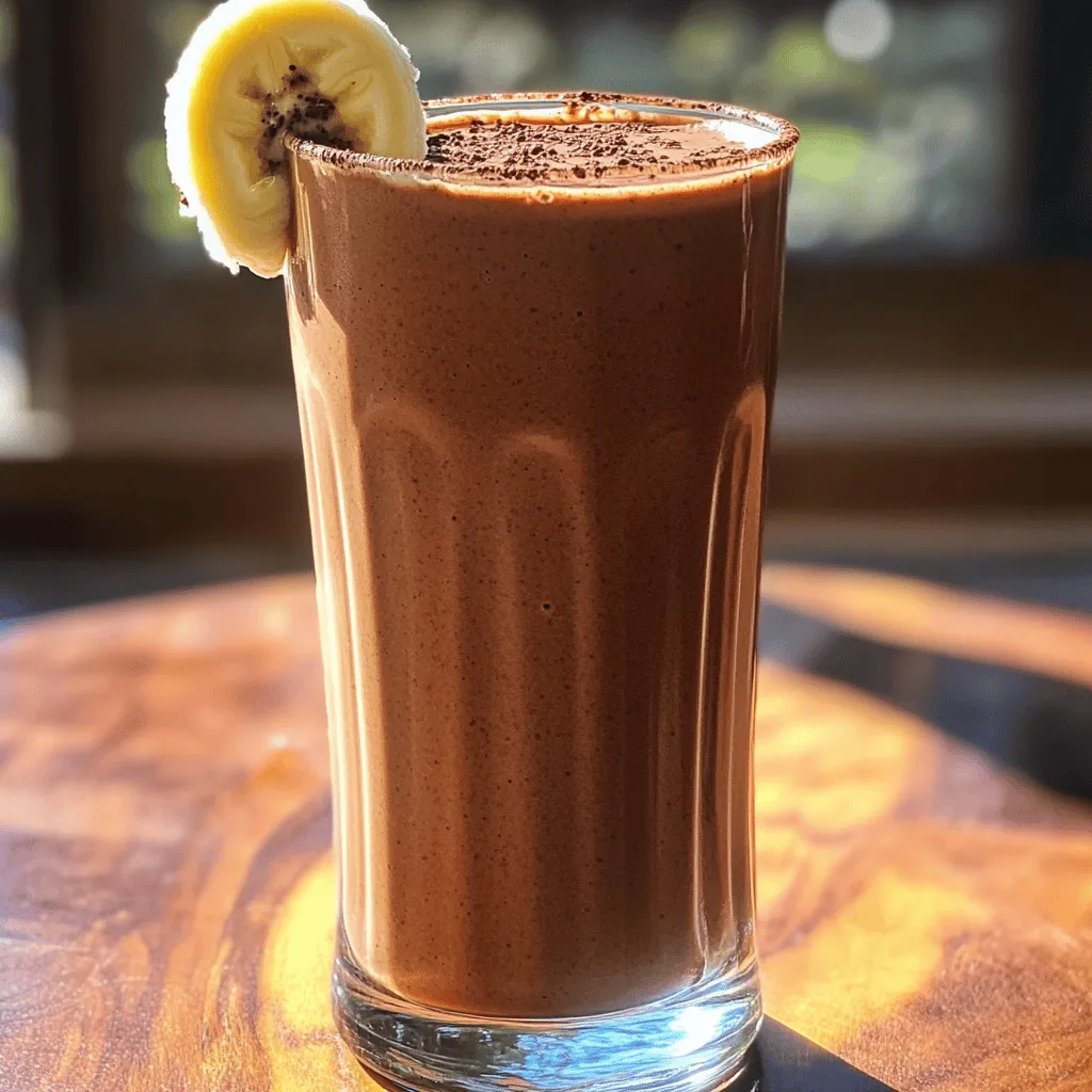 When making a Chocolate Peanut Butter Protein Shake, you want the best taste and texture. Here are the key ingredients you need: - 1 banana (frozen for creaminess) - 2 tablespoons natural peanut butter - 1 scoop chocolate protein powder - 1 cup unsweetened almond milk (or any preferred milk) - 1 tablespoon cocoa powder (unsweetened) - 1 tablespoon honey (optional for sweetness) - A pinch of sea salt - Ice cubes (as needed for desired thickness) Each ingredient plays a special role. The frozen banana gives it a smooth and creamy texture. Natural peanut butter adds rich flavor and healthy fats. Chocolate protein powder boosts protein and provides a delicious chocolate taste. Almond milk keeps it dairy-free, but you can use any milk you like. Cocoa powder enhances the chocolate flavor, while honey adds sweetness if you want it. Sea salt balances the taste. Finally, ice cubes help to achieve your perfect thickness. These ingredients come together for a shake that tastes like a treat but fuels your day. First, gather all your ingredients. You will need a frozen banana, natural peanut butter, chocolate protein powder, almond milk, cocoa powder, and sea salt. 1. Combine ingredients in a blender. Add the frozen banana, two tablespoons of peanut butter, one scoop of chocolate protein powder, and one cup of almond milk. Also, include one tablespoon of cocoa powder and a pinch of sea salt. 2. Add ice cubes for thickness. Toss in a handful of ice cubes. This step adds the perfect thickness to your shake. 3. Blend until smooth and creamy. Blend on high speed. Stop to scrape down the sides if needed. Blend until your shake is smooth and creamy. After blending, give your shake a taste. - If you want it sweeter, add honey if needed. Drizzle in one tablespoon of honey. - Blend again to mix. Blend for a few seconds to combine the honey with the shake. Now it's time to serve! 1. Pour into a glass. Use a tall glass to show off your shake. 2. Optional garnish with cocoa powder and banana slice. For a nice touch, dust some cocoa powder on top. You can also add a slice of banana on the rim of the glass. Enjoy your delicious boost! To get the right thickness, start by adding ice cubes. Use about 4 to 6 cubes for a thicker shake. You can always add more if you want it colder and thicker. Using a frozen banana is key for creaminess. It blends well and gives a smooth texture. If you don’t have a frozen one, just slice a fresh banana and freeze it for a few hours. You can adjust the cocoa and peanut butter ratios to suit your taste. If you love chocolate, add more cocoa powder. For a richer nutty flavor, add a bit more peanut butter. To change the sweetness, try adding honey. Start with a tablespoon. Blend, taste, and add more if it needs it. You can also use agave or maple syrup for a different flavor. When you blend, stop to scrape the sides. This helps mix all the ingredients well. If some ingredients stick to the sides, they won’t blend properly. Using high-speed blending makes a big difference. It helps create that creamy texture we all love. Blend until it’s smooth, which takes about 30 seconds to a minute. {{image_2}} You can switch things up with different flavors. Try using vanilla protein powder instead of chocolate. This change gives your shake a light, sweet taste. You can also add fruits like berries or spinach. Berries add a fresh twist, while spinach boosts nutrients without changing the flavor much. If you want a new taste, swap peanut butter for almond or cashew butter. Both options bring their unique flavors. For those who can’t eat nuts, sunflower seed butter is a great choice. It keeps the shake creamy and adds a nutty taste without the nuts. You can make this shake fit your diet. Use plant-based protein if you follow a vegan diet. This option keeps it tasty and healthy. If you're low-carb, try sugar-free sweeteners instead of honey. This keeps the sweetness while cutting down on carbs. Your Chocolate Peanut Butter Protein Shake stays fresh for about 24 hours in the fridge. To keep it tasty, pour any leftovers into an airtight container. This helps prevent it from absorbing other smells and flavors in the fridge. You can freeze the shake for later use. Pour it into ice cube trays. This way, you can blend the cubes into smoothies later. When you want to use the cubes, let them sit out for a few minutes. This makes them easier to blend. After refrigerating, the shake might thicken. To fix this, simply add a splash of milk or water. Blend it again until smooth. This will help restore its creamy texture. The shake can taste just as good as when you first made it! A Chocolate Peanut Butter Protein Shake has about 400 to 500 calories. The exact count depends on the brands you use. Here's a breakdown of the main ingredients: - Banana: About 100 calories. - Natural peanut butter: Around 180 calories for 2 tablespoons. - Chocolate protein powder: Roughly 120 calories per scoop. - Unsweetened almond milk: About 30 calories for 1 cup. - Cocoa powder: About 15 calories for 1 tablespoon. - Honey (optional): Roughly 60 calories per tablespoon. These totals can change based on your choices. If you skip the honey, you reduce calories. Yes, you can make this shake without protein powder. Here are some great options to boost protein: - Greek yogurt: Add ½ cup for about 10 grams of protein. - Silken tofu: Blend in ½ cup for a creamy texture and added protein. - Chia seeds: Mix in 2 tablespoons for about 4 grams of protein and fiber. - Oats: ¼ cup rolled oats can add protein and help thicken the shake. Try these ingredients to still get a tasty shake. You can add several superfoods to make your shake even better. Here are some ideas: - Spinach: A handful adds vitamins without changing the taste. - Flax seeds: 1 tablespoon adds healthy omega-3 fatty acids. - Cacao nibs: Sprinkle a few for extra fiber and crunch. - Berries: A handful boosts antioxidants and adds natural sweetness. These additions help you create a shake that’s both tasty and packed with nutrients. This blog post shared a simple recipe for a Chocolate Peanut Butter Protein Shake. You learned about the key ingredients, preparation steps, and tips for perfecting the shake's texture. We explored variations and storage methods to keep your shake fresh. Overall, this shake is versatile and can fit many diets. Whether you want a quick snack or a post-workout treat, this shake delivers. Enjoy experimenting with flavors and enhance your nutrition easily. Now you can whip up this delicious shake anytime!