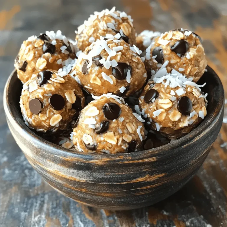 - 1 cup rolled oats - 1/2 cup almond butter - 1/4 cup shredded unsweetened coconut - 1/4 cup honey or maple syrup - 1/4 cup dark chocolate chips - 1/4 cup chopped almonds - 1 teaspoon vanilla extract - 1/2 teaspoon sea salt Replacements for almond butter: You can use peanut butter or sunflower seed butter. Both add great flavor. Substitutes for honey or maple syrup: Agave nectar works well. You can also use brown rice syrup for a different taste. Options for chocolate chips: If you want a healthier choice, use cacao nibs. They add a nice crunch with less sugar. You can also try white chocolate chips if you like a sweeter twist. 1. Mixing the base ingredients In a large bowl, combine 1 cup of rolled oats, 1/2 cup of almond butter, and 1/4 cup of shredded coconut. Add 1/4 cup of honey or maple syrup and 1 teaspoon of vanilla extract. Stir until everything is mixed well. 2. Incorporating chocolate chips and almonds Next, pour in 1/4 cup of dark chocolate chips and 1/4 cup of chopped almonds. Sprinkle in 1/2 teaspoon of sea salt. Mix again until all the pieces are evenly spread out. 3. Forming energy bites Now it’s time to shape the mixture. Use your hands to roll small balls, about 1 inch wide. If your hands get sticky, wet them a bit with water. This makes rolling easier. - Importance of chilling the bites Chilling the bites helps them firm up. This makes them easier to eat and keeps them together. - Recommended chilling time Place your energy bites on a parchment-lined baking sheet. Refrigerate them for at least 30 minutes. This time allows them to set well. - Plating ideas for presentation Serve these energy bites in a nice bowl. You can also sprinkle extra shredded coconut on top for a fun look. It makes the bites more appealing. - Best beverages to pair with energy bites Almond Joy energy bites pair well with almond milk or coconut water. These drinks bring out the flavors and make for a tasty snack time. To make rolling the energy bites easier, wet your hands. A little moisture helps keep the mixture from sticking to your fingers. Aim for small bites, about one inch wide. This size helps them set well and makes them easy to grab. Want to add some zest? Try adding a pinch of cinnamon or a splash of almond extract. These extras can give your bites a fun twist. You can also adjust the sweetness. If you prefer less sweet, reduce the honey or syrup. You can always taste and tweak as you mix. Be careful not to overmix your ingredients. If you mix too much, the texture may change. Also, don’t skip the chilling step. Refrigerating for at least 30 minutes is key. This helps the bites firm up, making them easier to handle and eat. {{image_2}} You can make Almond Joy Energy Bites even tastier by adding dried fruits. Try chopped dates or raisins for a sweet touch. They mix well and boost nutrition. You can also try different nut butters. Sunflower seed butter or cashew butter can add new flavors. This keeps the bites fun and fresh. If you want to make these bites gluten-free, just check your oats. Most rolled oats are gluten-free, but some brands may have gluten. Always read the label to be sure. For vegan adaptations, replace honey with maple syrup. This way, everyone can enjoy these bites. You can create holiday-themed energy bites for special occasions. For Halloween, add orange sprinkles or pumpkin spice. During Christmas, include peppermint extract or festive colors. Seasonal ingredients can also add variety. Use fresh berries in summer or pumpkin in fall. These themed bites will keep your snack game exciting! For Almond Joy Energy Bites, store them in an airtight container. This keeps them fresh longer. A glass jar or plastic container works well. Make sure the lid seals tightly. Keep them in the fridge to maintain their texture. These energy bites last about one week in the fridge. If you want them fresh, eat them within this time. Look for signs of spoilage, like a strange smell or discoloration. If they feel overly sticky or hard, it’s best to toss them. To freeze your energy bites, place them in a single layer on a baking sheet. Once they are frozen solid, move them to an airtight container. They can last up to three months in the freezer. When you want to eat them, take out what you need. Let them thaw in the fridge for a few hours. They’ll be ready to enjoy again! Almond Joy energy bites last up to one week when stored in the fridge. Keep them in an airtight container to maintain freshness. If you want to keep them longer, you can freeze them. Just place them in a freezer-safe bag. Yes, you can make these energy bites nut-free. Replace almond butter with sunflower seed butter. This swap gives a great taste without nuts. Ensure that the chocolate chips you use are also nut-free. Each Almond Joy energy bite has about 100 calories. You get roughly 4 grams of protein, 7 grams of carbs, and 5 grams of fat. The nutritional values can change based on the brands you use. Always check the labels for precise information. Yes, you can use quick oats instead of rolled oats. Quick oats will work well, though they might change the texture a bit. They will make the bites softer and chewier. To lower the sugar, use less honey or maple syrup. You can also replace them with a sugar-free syrup. Adding more cocoa powder can boost flavor without added sugar. Use dark chocolate chips with less sugar too. This article covers how to make tasty energy bites. You learned the key ingredients and easy steps to prepare them. Alternatives help fit your diet, while tips ensure a smooth process. Remember to chill the bites well for the best texture. Explore fun variations and keep them fresh with smart storage. Making energy bites can be fun, healthy, and adaptable. Now you can enjoy delicious snacks made just for you!
