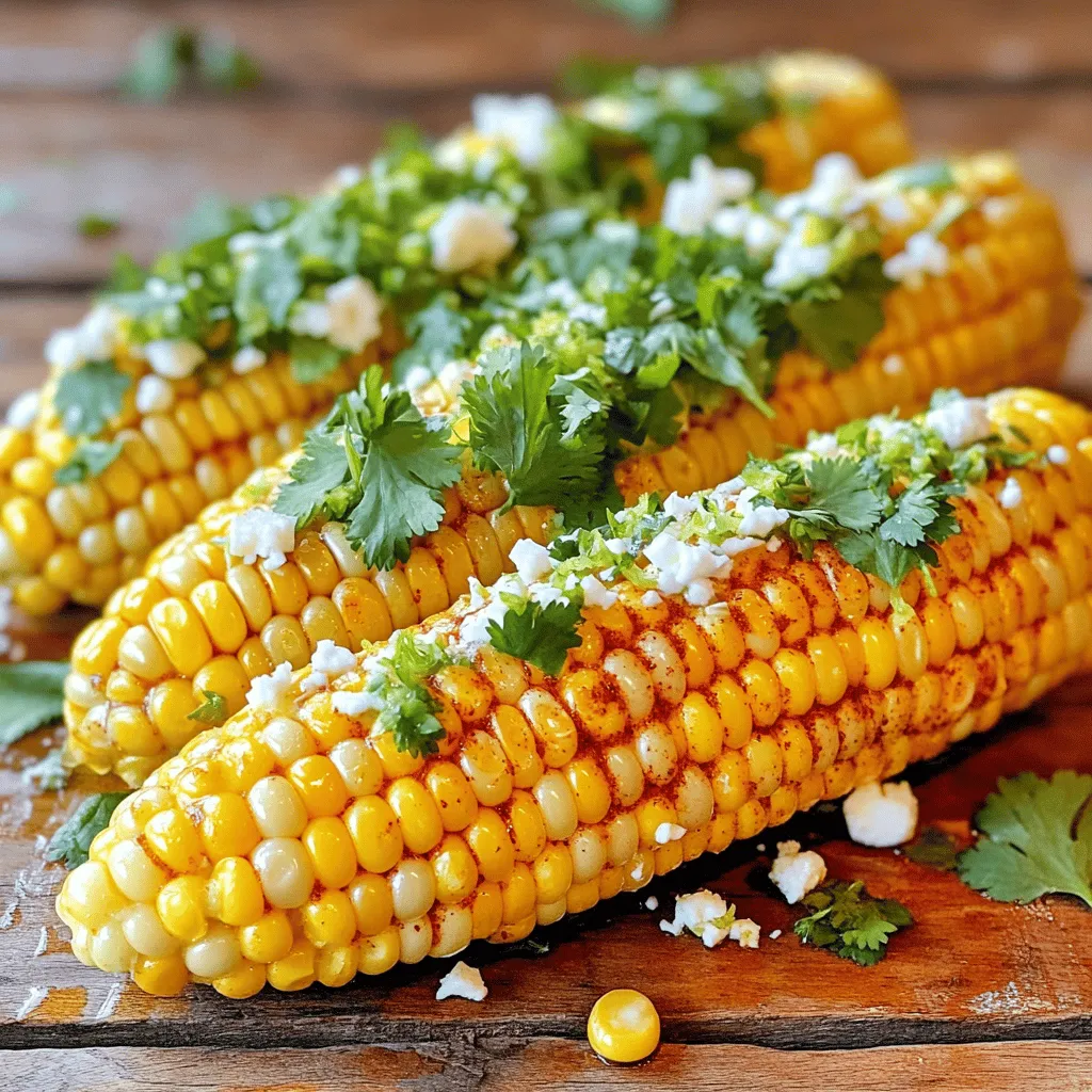 - 4 ears of fresh corn, husked - 4 tablespoons unsalted butter, softened - 1 teaspoon chipotle chili powder - 1 teaspoon garlic powder - Zest and juice of 2 limes - 1/4 cup crumbled feta cheese (optional) - Fresh cilantro, chopped, for garnish - Salt and pepper to taste I love using fresh corn for this recipe. It gives a sweet and crisp bite. The unsalted butter adds a rich flavor, while the chipotle chili powder gives it that nice kick. Garlic powder brings depth, and lime juice brightens everything up. If you like a creamy touch, sprinkle feta cheese on top. It adds a nice contrast to the spicy corn. Fresh cilantro as a garnish not only looks pretty but also adds a fresh taste. - Consider dairy-free butter if you want a vegan option. - Use low-sodium seasoning for a healthier choice. If you need a dairy-free version, try using olive oil or vegan butter. Both will keep the corn moist and flavorful. Low-sodium seasonings can help if you're watching your salt intake. - Use goat cheese or nutritional yeast instead of feta cheese. - Adjust the chipotle chili powder for less heat or add more for extra spice. If you don’t have feta, goat cheese works well too. It’s creamy and tangy. For those who want more spice, feel free to add more chipotle powder. You can even mix in other spices like smoked paprika for a different flavor twist. Boiling the corn: how to achieve the perfect texture To get the best corn, start with fresh ears. Remove the husks completely. Fill a large pot with water and add salt. Bring it to a boil. Once boiling, add the corn. Cook for 5 to 7 minutes. You want the corn tender yet crisp. After cooking, take it out and let it cool for a few minutes. This step is key for great flavor and texture. Making the chipotle lime butter mix While the corn cooks, it’s time to make the butter mix. In a small bowl, combine the softened butter, chipotle chili powder, garlic powder, lime zest, lime juice, salt, and pepper. Use a fork to mix it well. This butter will give the corn a zesty kick. Set it aside until the corn is ready. Boiling vs. grilling: which is better for flavor? Boiling makes the corn tender and juicy. Grilling, however, adds a smoky flavor. I favor grilling for a richer taste. You can grill the corn after boiling it for a few minutes. This method gives you the best of both worlds. How to properly brush the butter on the corn Once the corn cools, it’s time to brush on the butter mix. Use a brush for even coverage. Apply the butter on all sides of the corn. Make sure each ear is nicely coated. This ensures every bite is packed with flavor. Ideas on plating and garnishing For a stunning presentation, place the corn on a large platter. Sprinkle crumbled feta on top if you like. The white cheese adds a nice contrast. Don’t forget to garnish with chopped cilantro. It will brighten up the dish. Recommended side dishes to complement the corn This corn pairs well with grilled meats or fresh salads. Try serving it alongside tacos or BBQ chicken. The flavors blend nicely, making your meal even more delicious. To ensure even cooking for the corn, always start with fresh, husked ears. When boiling, use a large pot of salted water. This helps the corn cook evenly. Boil the corn for 5-7 minutes. You want it tender but still crisp. If you have leftover corn, let it cool completely. Wrap it in plastic wrap or store it in an airtight container in the fridge. It will stay fresh for about 3 days. To take your corn to the next level, consider adding toppings like crumbled feta cheese or a sprinkle of chili flakes. Both add great flavor and texture. If you like heat, adjust the chipotle chili powder. Start with half a teaspoon and add more to suit your taste. Don't forget to taste as you go! For outdoor BBQs or picnics, serve the corn hot off the grill. Place it on a large platter and let guests help themselves. You can also serve it with lime wedges for extra zing. To make it a full meal, pair it with grilled chicken or fish. Add a fresh salad on the side for balance. This way, you create a feast that everyone will enjoy! {{image_2}} You can spice up your chipotle lime corn in fun ways. For a bolder flavor, try adding more chipotle chili powder. This gives the corn a nice kick. You can also mix in some smoked paprika for a deeper taste. If you love fresh herbs, consider adding cilantro or parsley. This makes the dish bright and fresh. Crumbled cheese works well too. Feta adds creaminess and tang. You can also use cotija or queso fresco for a different twist. You can cook corn in different ways. Grilling adds a smoky flavor that many love. It gives a nice char and enhances the taste. To grill, soak the corn in water for 30 minutes. Wrap it in foil and place it on the grill. Cook for about 15-20 minutes, turning often. If you prefer oven-roasting, preheat the oven to 400°F. Wrap the corn in foil with the butter mix. Roast for 25-30 minutes until tender. Both methods keep the corn juicy and flavorful. You can easily adapt this recipe for different diets. If you want a vegan option, swap the butter for dairy-free butter. You can also use olive oil for a lighter choice. For a gluten-free dish, this recipe is already free of gluten. Just double-check any spices you use. The corn remains a tasty treat for everyone, regardless of their diet. Enjoy this dish with peace of mind! To keep your chipotle lime corn fresh, allow it to cool first. Place the corn in an airtight container. This helps keep moisture in and avoids drying out. You can store it in the fridge for up to three days. If you want to save it longer, consider freezing it. Wrap each ear in plastic wrap, then place them in a freezer bag. This way, you can enjoy it later! The best way to reheat corn is on the grill or in the oven. This method keeps the flavor bright. If using the microwave, cover the corn with a damp paper towel. Heat in short bursts to avoid drying it out. To refresh stored corn, brush it with a bit of butter or olive oil before reheating. This adds moisture and flavor back into the corn. Fresh corn on the cob lasts about one week in the fridge. Once cooked, it can stay good for three days. If you notice any slimy spots or an off smell, it's time to toss it. Cooked corn can lose its flavor and texture after a week. Always check for these signs to ensure safe eating! How do you know when corn on the cob is done cooking? You can tell when corn is ready by its color and texture. The kernels should be bright yellow and plump. When you bite into one, it should feel tender yet crisp. Cooking for 5-7 minutes usually works well. Can I use frozen corn for this recipe? I recommend using fresh corn for the best flavor. Frozen corn can work, but it won't have the same crunch. If you use frozen corn, adjust cooking time. Boil until heated through, not mushy. What are some other seasoning options for corn on the cob? You can switch things up with different spices. Try paprika for a smoky touch or cayenne for heat. Italian herbs like oregano or basil add freshness. Parmesan cheese offers a nice twist too. Can I make this recipe in advance? Yes, you can prep the chipotle lime butter ahead of time. Store it in the fridge. Cook the corn just before serving for the best taste. This keeps the flavor fresh and bright. Is corn healthy? Yes, corn is quite healthy! It is high in fiber and has vitamins like B and C. It also contains antioxidants that help protect your body. Enjoying it in moderation is key. What are the nutritional facts for Chipotle Lime Corn on the Cob? Each ear of corn offers about 90 calories. The butter adds some fat, around 7 grams. The chipotle and lime give flavor without many calories. For a better idea, check the nutritional labels of your ingredients. In this blog post, we covered how to make delicious Chipotle Lime Corn on the Cob. We talked about essential ingredients, cooking methods, and serving tips. You learned how to ensure even cooking and storage for leftovers. I shared various flavor profiles and dietary options for all tastes. Enjoy experimenting with these recipes. You’ll find unique ways to elevate your corn dishes. With a bit of creativity, you can make each meal special!