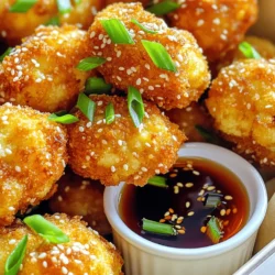 - 1 medium cauliflower, cut into bite-sized florets - 1 cup all-purpose flour - 1 cup water - 1 teaspoon garlic powder - 1 teaspoon onion powder - 1 teaspoon salt - 1/2 teaspoon black pepper - 1/2 teaspoon chili powder (optional for spice) - 1 cup panko breadcrumbs - 1/4 cup sesame seeds - 2 tablespoons sesame oil - 2 tablespoons soy sauce - 1 tablespoon honey or maple syrup - Chopped green onions (for garnish) - Additional sesame seeds (for garnish) Gather these ingredients to make your crispy sesame cauliflower bites. The key to great flavor lies in these simple items. The garlic and onion powders add depth, while the sesame seeds boost nutty taste. You can adjust the chili powder to your liking. The dipping sauce combines soy sauce and honey for a sweet and salty kick. This sauce perfectly complements the crunchy bites. Feel free to add more green onions or sesame seeds as a garnish. They make the dish look even better! - Preheat the oven to 425°F (220°C) and line a baking sheet with parchment paper. - In a large bowl, whisk together the flour, water, garlic powder, onion powder, salt, black pepper, and chili powder until smooth. This batter provides a great coating for our cauliflower bites. - Dip each cauliflower floret into the batter. Make sure it is well-coated. - Allow excess batter to drip off before moving on. - In another bowl, mix the panko breadcrumbs with sesame seeds. This is where the magic happens! - Coat each floret with the breadcrumb mixture. Press slightly to help it stick well. - Arrange the breaded cauliflower on the prepared baking sheet. - Drizzle lightly with sesame oil to add flavor and help with browning. - Bake for 25-30 minutes until golden brown and crispy. Flip halfway through to ensure even cooking. - While they bake, mix soy sauce and honey (or maple syrup) to create a tasty dipping sauce. - Once crispy, remove the cauliflower from the oven. Let it cool slightly. - Garnish with chopped green onions and additional sesame seeds for a beautiful touch. To get that perfect crunch, you must coat the cauliflower evenly in batter. This step is key. Use fresh panko breadcrumbs. They add a great crunch that makes each bite delightful. You can play with spices to enhance the batter’s flavor. Try adding paprika or cumin for a twist. Also, adjust the sweetness of the dipping sauce. Taste it as you mix. You want it just right for your palate. These bites pair well with fresh veggies or other snacks. They shine at parties and game days. Enjoy them as a healthy snack any time. Serve with a variety of dipping sauces for extra fun. {{image_2}} For a gluten-free version of these tasty bites, swap out the all-purpose flour with a gluten-free flour blend. This keeps the texture just right. Next, use gluten-free panko breadcrumbs to coat the cauliflower. You still get that delightful crunch without the gluten. To make the dipping sauce vegan, simply replace honey with maple syrup. This keeps the sweetness while making it plant-based. If you like some heat, add sriracha for a spicy kick. It adds a nice contrast to the crispy bites. You can change the flavor by trying different seasonings. Cumin gives a warm, earthy taste, while paprika adds a hint of smokiness. For a cheesy twist, sprinkle in some nutritional yeast. It brings a great depth of flavor that complements the sesame perfectly. After you enjoy these crispy bites, let them cool fully. This step keeps them crisp. Place them in an airtight container. This helps to keep their fresh taste longer. You can store them in the fridge for up to three days. To reheat, the oven is your best friend. Set it to 350°F (175°C). Place the cauliflower bites on a baking sheet. Heat for about 10-15 minutes. This method keeps them crispy and delicious. You can also use the microwave if you’re in a hurry. Just know that it may make them soft. Want to save some for later? You can freeze these bites! Prepare them before baking. Place them on a baking sheet and freeze until firm. Then, transfer them to a zip-top bag. When you're ready to eat, bake them straight from frozen. Just add extra cooking time, about 10-15 minutes. Enjoy a quick and tasty snack any time! Yes, you can prepare them up to a day in advance. Store them in the fridge after cooking. When ready to eat, simply reheat them in the oven to restore their crispiness. This makes meal planning easy and quick. To achieve extra crispiness, keep the batter thin. A thick batter will weigh the cauliflower down. Use fresh panko breadcrumbs, as they provide the best crunch. Make sure to coat the florets well in the breadcrumbs for that perfect bite. These cauliflower bites pair well with various dipping sauces. Try soy sauce, ranch dressing, or sweet chili sauce. Fresh veggies like carrots and celery also make great sides. They add color and crunch to your plate. If you want a twist, try using broccoli or Brussels sprouts. Both will give a similar texture and flavor. They also soak up the batter well and crisp up nicely in the oven. This lets you enjoy the same great recipe with a different taste. Crispy sesame cauliflower bites are easy to make. We covered ingredients, instructions, and tips to achieve a great texture. Experiment with flavors or create a vegan sauce to suit your taste. Don't forget to store leftovers properly or freeze them for later. These bites are perfect for any occasion, from parties to healthy snacking. Enjoy the crunch and flavor of a dish that fits any diet!