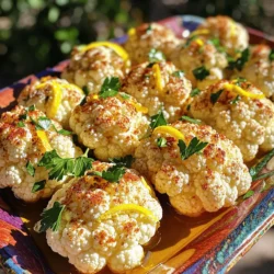 - 1 large head of cauliflower, cut into florets - 4 cloves of garlic, minced - 3 tablespoons olive oil The star of this dish is the cauliflower. I love using fresh cauliflower florets. They roast beautifully and become tender with a nice bite. Minced garlic adds a strong, savory taste. The olive oil helps everything cook well and adds richness. - Zest of 1 lemon - Juice of 1 lemon - 1 teaspoon paprika - 1 teaspoon smoked paprika - Salt and pepper to taste Lemon zest and juice brighten the dish. They give it a refreshing taste that balances the richness of the oil. Paprika adds a warm, sweet flavor, while smoked paprika gives a hint of smokiness. Salt and pepper are essential for bringing out all the flavors. - Fresh parsley, chopped Fresh parsley is a great garnish. It adds a pop of color and a fresh taste. I like to sprinkle it on right before serving for a beautiful finish. First, preheat your oven to 425°F (220°C). This high heat helps the cauliflower get nice and brown. While the oven warms up, grab a large bowl. In this bowl, mix together 3 tablespoons of olive oil, 4 minced garlic cloves, the zest of 1 lemon, and the juice of that same lemon. Add 1 teaspoon of paprika, 1 teaspoon of smoked paprika, some salt, and pepper. Whisk it all until it looks smooth and well mixed. Now, it's time to add the cauliflower. Take 1 large head of cauliflower and cut it into florets. Toss these florets into the bowl with your lemon-garlic mix. Make sure each piece is coated well. You want that zesty flavor to stick to every floret. This step is key to infusing the cauliflower with bold taste. Next, get a baking sheet and line it with parchment paper. This keeps the cauliflower from sticking. Arrange the coated florets in a single layer on the sheet. Make sure they have some space between them. This helps them roast evenly. Place the baking sheet in your preheated oven and roast for about 25 to 30 minutes. Halfway through, give the cauliflower a toss. This will ensure they brown nicely on all sides. When they are golden brown and tender, pull them out of the oven. Let them cool for a few minutes before serving. Enjoy the aroma of this tasty dish! To get the best roasted cauliflower, cook at 425°F (220°C). This high heat helps brown the florets. Roast for 25-30 minutes. Halfway through, toss the cauliflower. This step ensures even cooking and browning. If you skip this, some pieces may cook unevenly. For more flavor, add spices like cumin or chili powder. These spices bring out new tastes. For optimal garlic flavor, use fresh garlic. You can roast the garlic with the cauliflower for a sweeter taste. If you want a stronger lemon flavor, zest another lemon before serving. Serve the roasted cauliflower on a bright platter. A colorful dish makes the food pop. Drizzle extra lemon juice on top for a fresh look. For a final touch, sprinkle more chopped parsley. This adds color and flavor to your dish. {{image_2}} You can change the taste of Lemon Garlic Roasted Cauliflower easily. - Adding cheese: Sprinkle some Parmesan or feta cheese on top. This adds a rich, savory flavor. The cheese melts and creates a creamy texture. You can add it during the last 5 minutes of roasting. - Incorporating other vegetables: Try mixing in other veggies like bell peppers or carrots. Cut them into similar sizes to the cauliflower. This gives you more color and flavor. Roasting different vegetables together makes a fun mix. If you follow a specific diet, you can still enjoy this dish. - Vegan modifications: To make it vegan, avoid cheese and use nutritional yeast for a cheesy flavor. You can also add more lemon juice for brightness. This makes the dish tasty without dairy. - Gluten-free considerations: This recipe is naturally gluten-free. Just use gluten-free breadcrumbs if you want a crispy topping. This keeps the dish safe for gluten-free diets. You can add global flavors to your roasted cauliflower. - Mediterranean-inspired additions: Mix in olives, sun-dried tomatoes, or capers. These ingredients add a briny flavor that pairs well with lemon and garlic. - Asian-style seasoning options: Use soy sauce or sesame oil instead of olive oil. Add ginger or chili flakes for some heat. This twist gives a unique taste to your roasted cauliflower. Store leftover lemon garlic roasted cauliflower in an airtight container. Place it in the fridge. It will stay fresh for up to three days. Make sure the cauliflower cools down before sealing it. This helps keep its texture. You can freeze roasted cauliflower for later use. First, let it cool completely. Then, place it in a freezer-safe bag. Try to remove as much air as you can. This will help prevent freezer burn. It can last up to three months in the freezer. To reheat, the best method is using the oven. Preheat your oven to 350°F (175°C). Spread the cauliflower on a baking sheet. Heat for about 10-15 minutes until warmed through. You can also use the microwave for a quick option. Just heat it for 1-2 minutes, but the oven keeps it crispier. To cut cauliflower for roasting, start with a large head. Remove the leaves and stem. Place the head upside down on your cutting board. Cut it in half, then slice each half into smaller florets. Aim for bite-sized pieces. This helps them roast evenly. Yes, you can prep this dish ahead of time. Cut the cauliflower and store it in an airtight container. Mix the lemon-garlic marinade and keep it separate. Combine them just before roasting. This keeps the flavors fresh and bright. To get crispy roasted cauliflower, ensure it’s dry before seasoning. Toss the florets well in the marinade. Spread them out on the baking sheet, leaving space between each piece. Roast at a high temperature, and toss halfway through for even crispiness. Roasting cauliflower is simple and fun. We covered the main ingredients and spices that bring out its flavor. You learned how to prep, coat, and roast your cauliflower. I shared tips for the perfect texture and ways to add flavor. You can even explore tasty variations, from cheese to vegan options. Don’t forget how to store leftovers for later. Enjoy making this dish again and again. Happy roasting!