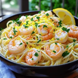 - Spaghetti or Linguine: 8 oz - Large Shrimp: 1 lb, peeled and deveined - Garlic: 4 cloves, minced - Olive Oil: 1/4 cup - Fresh Lemon Juice: 1/4 cup (about 2 lemons) - Lemon Zest: Zest of 1 lemon - Red Pepper Flakes: 1/4 teaspoon - Salt and Pepper: to taste - Fresh Parsley: 1/4 cup, chopped - Grated Parmesan Cheese: for serving To make Lemon Garlic Shrimp Pasta, you need a few simple items. The main part of this dish is the pasta and shrimp. Use either spaghetti or linguine. You’ll want about 8 ounces of pasta. For the shrimp, get 1 pound of large shrimp. Make sure they are peeled and deveined. Garlic adds a big flavor. You should use 4 cloves of minced garlic. Now, let’s talk about seasonings. You need 1/4 cup of olive oil. Fresh lemon juice is key, so use 1/4 cup, which is about the juice from 2 lemons. Don't forget the zest of 1 lemon for extra brightness. You can spice things up with red pepper flakes. Just 1/4 teaspoon will work, but you can adjust it to your taste. Salt and pepper are also important for seasoning. Finally, fresh parsley adds a nice touch. You’ll want 1/4 cup of chopped parsley to mix in and some grated Parmesan cheese for serving if you'd like. These ingredients combine to create a fresh and flavorful dish that is sure to impress! - First, cook 8 oz of spaghetti or linguine in boiling water. - Make sure to cook it until it's al dente. - After cooking, drain the pasta. - Remember to reserve 1/2 cup of the pasta cooking water. - In a large skillet, heat 1/4 cup of olive oil over medium heat. - Add 4 minced garlic cloves and 1/4 teaspoon of red pepper flakes. - Sauté for about 1 minute. You want the garlic fragrant but not browned. - Now, add 1 lb of large shrimp, which should be peeled and deveined. - Season with salt and pepper. - Cook the shrimp for about 2-3 minutes on each side. They should turn pink and opaque. - Once the shrimp are cooked, stir in 1/4 cup of fresh lemon juice and the zest of 1 lemon. - If the mixture seems dry, add some reserved pasta water slowly. - Next, toss the cooked spaghetti or linguine into the skillet. - Mix gently to coat the pasta well with the shrimp and garlic sauce. - Remove from heat and fold in 1/4 cup of chopped parsley. - Adjust seasoning with more salt and pepper if needed. - Serve right away, topped with grated Parmesan cheese, if you like. To know when shrimp are perfect, look for a bright pink color. The shrimp should curl into a loose "C" shape. If they turn too tightly, they may be overcooked. Adjust the seasoning by tasting as you go. Remember, a little salt and pepper can elevate the flavor. You can add fresh herbs like basil or dill for a twist. For a kick, try a pinch of cayenne pepper. To make the dish more zesty, add more lemon juice or a dash of lemon zest. This will brighten the entire meal. For plating, use deep bowls to hold the pasta nicely. Garnish with extra parsley and a lemon wedge for color. Pair this dish with a simple green salad or garlic bread for a complete meal. Enjoy the fresh flavors and bright presentation! {{image_2}} You can easily switch shrimp for other proteins. Chicken works well in this dish. Use boneless, skinless chicken breasts. Cut them into small pieces. Sauté them in the olive oil just like the shrimp. Cook until they are no longer pink. Tofu is another great choice. Use firm tofu for best results. Press it to remove extra water, then cut it into cubes. Sauté it in the same way. The garlic and lemon flavors will still shine. If you want to use scallops, you can adapt the recipe too. Choose fresh or frozen scallops. Sauté them for about 2-3 minutes on each side. When they are golden brown, they are ready to mix with the pasta. For a vegetarian twist, use vegetable broth instead of seafood. This adds depth to the dish without adding meat. You can also add seasonal vegetables. Think zucchini, bell peppers, or spinach. Sauté them with the garlic for extra flavor and color. You may also want to experiment with different vegetables. Broccoli or asparagus can bring a nice crunch. Just make sure to cut them small enough to cook quickly. If you need a gluten-free option, choose gluten-free pasta. Many brands offer great choices that mimic traditional pasta. Follow the cooking instructions on the package. You can try different cooking methods too. Instead of boiling, think about baking the dish. Combine all the ingredients in a baking dish. Bake it in the oven until heated through. This method can add a nice texture to the meal. To keep your Lemon Garlic Shrimp Pasta fresh, store leftovers in the fridge. Use airtight containers to prevent air from getting in. Glass or plastic containers work well. Make sure the pasta is cool before sealing. This keeps the food safe and tasty. If you want to save some for later, freezing works great! First, let the pasta cool completely. Then, place it in freezer-safe bags or containers. Squeeze out as much air as possible. This helps avoid freezer burn. When you're ready to eat, thaw it in the fridge overnight. To reheat, you can use the stove or microwave. On the stove, add a little water or olive oil in a pan over low heat. Stir often until it’s warm. If you use the microwave, heat it in short bursts, stirring in between. In the fridge, your Lemon Garlic Shrimp Pasta lasts about 3 to 4 days. Always check for signs of spoilage. If it smells off or has a strange texture, it's best to throw it away. Trust your senses; they’ll guide you! You can use chicken broth for a savory taste. Vegetable broth works well too. Lemon juice adds brightness without wine. For a sweeter touch, try apple cider vinegar. Each option brings its own flavor. Choose what fits your taste best. Yes, you can prepare the shrimp and sauce in advance. Cook the pasta just before serving. Store the shrimp and sauce in the fridge. Keep them in a sealed container. Reheat gently in a pan over low heat. This helps keep the shrimp tender. A crisp Sauvignon Blanc is a great choice. It matches the lemon flavor nicely. Pinot Grigio is another good option. It is light and refreshing. If you prefer something richer, a Chardonnay works too. Each wine enhances the dish's taste. Lemon Garlic Shrimp Pasta is quite healthy. Shrimp provide protein and omega-3 fatty acids. Olive oil adds healthy fats. Garlic has many health benefits too, like boosting immunity. Fresh parsley adds vitamins and minerals. Overall, it's a balanced meal you can enjoy. This blog post covered all you need to know about making Lemon Garlic Shrimp Pasta. We discussed the key ingredients, step-by-step cooking, and tips for perfecting your dish. We also explored variations, storage info, and common questions. With these insights, you can create a delicious meal that dazzles. Enjoy experimenting and making this dish your own! Happy cooking!
