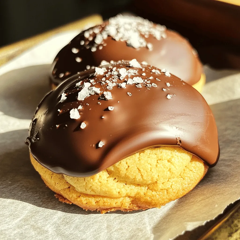 - 1 cup unsalted butter, softened: This gives cookies a rich flavor and a soft texture. - 1 cup granulated sugar: Adds sweetness and helps cookies spread. - 1 cup brown sugar, packed: Deepens flavor and keeps cookies moist. - 2 large eggs: Binds ingredients and adds moisture. - 2 teaspoons vanilla extract: Enhances the cookie's taste with a lovely aroma. - 2 ½ cups all-purpose flour: Provides structure and helps cookies hold shape. - 1 teaspoon baking soda: Acts as a leavening agent for a nice rise. - 1 teaspoon salt: Balances sweetness and enhances flavors. - 2 tablespoons espresso powder: Adds a bold coffee flavor that pairs well with chocolate. - 1 cup semi-sweet chocolate chips: Melts beautifully for dipping and adds sweetness. - 1 tablespoon coconut oil (optional): Thins chocolate for a smooth dip. - Sea salt flakes (for garnish): Adds a crunchy finish and enhances the chocolate flavor. First, preheat your oven to 350°F (175°C). This step is key for even baking. While the oven heats, line two baking sheets with parchment paper. This keeps the cookies from sticking and makes cleanup easy. Next, gather your ingredients and measure them out. You will need: - 1 cup unsalted butter, softened - 1 cup granulated sugar - 1 cup brown sugar, packed - 2 large eggs - 2 teaspoons vanilla extract - 2 ½ cups all-purpose flour - 1 teaspoon baking soda - 1 teaspoon salt - 2 tablespoons espresso powder - 1 cup semi-sweet chocolate chips - 1 tablespoon coconut oil (optional) - Sea salt flakes (for garnish) Having everything ready makes the process smooth and fun! In a large mixing bowl, cream together the softened butter, granulated sugar, and brown sugar. Mix until it is light and fluffy. This takes about 2 to 3 minutes. Then, beat in the eggs one at a time. Make sure to mix well after each egg. Add the vanilla extract next and blend until smooth. In a separate bowl, whisk together the dry ingredients: flour, baking soda, salt, and espresso powder. Once mixed, gradually add these dry ingredients to the butter mixture. Stir until just combined; avoid over-mixing. Lastly, fold in the semi-sweet chocolate chips. This adds rich flavor and a nice texture. Now, it’s time to shape your cookies! Use a tablespoon to scoop portions of dough onto the prepared baking sheets. Space them about 2 inches apart. This gives them room to spread while baking. Bake the cookies in your preheated oven for 10-12 minutes. Look for lightly golden edges and slightly underbaked centers. After baking, let the cookies cool on the sheets for 5 minutes. This helps them firm up. Then, transfer them to a wire rack to cool completely. Enjoy the wonderful smell as they cool! To make the best chocolate dipped cookies, avoid over-mixing the dough. Over-mixing can make cookies tough. Mix until the flour just disappears. This keeps your cookies soft and chewy. For a smooth chocolate dip, melt the chocolate chips slowly. Use a microwave-safe bowl and heat in 30-second bursts. Stir between each burst. If you like, add coconut oil to thin the chocolate. This helps it coat cookies evenly. Store cookies in an airtight container. This keeps them fresh longer. Place parchment paper between layers to prevent sticking. For extra crunch, keep cookies at room temperature. To keep the chocolate intact, wait until it’s hard before stacking cookies. If you need to stack them sooner, use wax paper between layers. This prevents smudging and keeps your cookies looking great. Pair chocolate dipped espresso cookies with coffee or milk. The rich flavors blend well. For a fun twist, serve them with vanilla ice cream. The warm cookies will melt the ice cream slightly. Get creative with serving! Place cookies on a decorative plate with fresh berries. You can also drizzle extra melted chocolate on top for a fancy touch. Enjoy sharing these treats with friends and family! {{image_2}} You can make your cookies even more fun. Try adding different types of chocolate. You can use dark chocolate for a richer taste. Milk chocolate will give a sweeter option. Each type changes how the cookie tastes. You can also add nuts or dried fruits. Chopped walnuts or almonds add nice crunch. Dried cherries or cranberries can bring a fruity twist. These additions make each bite exciting and unique. If you want a twist, use white chocolate instead of semi-sweet. White chocolate adds a creamy taste that many love. You can also mix dark chocolate for a deep flavor. Other toppings can also boost flavor. Try crushed nuts or sprinkles for fun colors. You can even add a drizzle of caramel or toffee sauce. These options make your cookies stand out and impress your friends. To keep your cookies fresh, freezing is a great choice. You can freeze the cookies for up to three months. - Freezing cookies for later use: Place the cookies in a single layer on a baking sheet. Freeze them for about one hour. Once frozen, transfer them to a freezer bag. This way, they won't stick together. - Best containers for storage: Use airtight containers or freezer bags. Make sure to remove as much air as possible before sealing. This helps prevent freezer burn. When stored correctly, these cookies can stay fresh for about a week at room temperature. - How long cookies stay fresh at room temperature: Keep them in an airtight container. They will taste best within the first few days. - Signs of spoilage: If your cookies become hard, stale, or show mold, it’s time to toss them out. Always check before enjoying your treat! Can I make the dough ahead of time? Yes, you can! Make the dough and wrap it tightly in plastic wrap. Store it in the fridge for up to three days. When ready to bake, let it sit at room temperature for about 10 minutes before scooping. What can I substitute for espresso powder? If you don’t have espresso powder, you can use instant coffee. Use the same amount, about two tablespoons. The flavor will be slightly different but still delicious. How do I prevent chocolate from hardening too quickly? To keep the chocolate smooth, add a tablespoon of coconut oil when melting. This will help it stay glossy and easier to dip. Melt it slowly in the microwave, stirring often. Can I use salted butter instead of unsalted? Yes, you can use salted butter. Just reduce the salt in the recipe by half. This keeps the cookie flavor balanced. Are these cookies suitable for gifting? Absolutely! Chocolate dipped espresso cookies make a lovely gift. Pack them in a cute box with some tissue paper for a special touch. How do I fix cookies that flatten during baking? If your cookies flatten, check your butter temperature. It should be softened but not melted. Also, try chilling the dough for 30 minutes before baking. This helps them keep their shape. We explored the ingredients for chocolate dipped espresso cookies, detailing each item and its role. Next, I shared step-by-step instructions for making the perfect cookie dough and baking them just right. I also provided tips for storage, serving ideas, and fun variations to try. Now, you can enjoy making these cookies with confidence. Keep experimenting with flavors and methods to find your perfect treat. Happy baking!