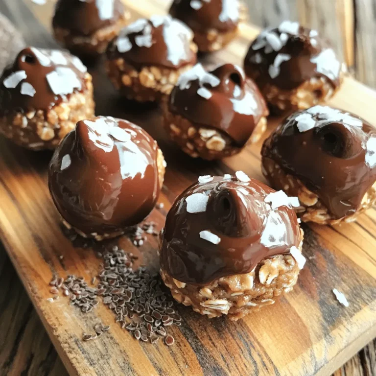 To make delicious no-bake chocolate peanut butter energy bites, you will need: - 1 cup rolled oats - 1/2 cup creamy peanut butter - 1/2 cup honey or maple syrup - 1/3 cup mini chocolate chips - 1/4 cup ground flaxseed - 1/2 tsp vanilla extract - A pinch of salt - Optional: 1/4 cup shredded coconut or chopped nuts for extra texture These ingredients come together to create a tasty and healthy snack. If you want to adjust the recipe, here are some easy swaps: - Use gluten-free oats if you need a gluten-free option. - Swap honey with agave syrup for a vegan choice. - Choose almond or cashew butter instead of peanut butter for nut allergies. - You can leave out chocolate chips for a lower sugar option. - Add in seeds like chia or pumpkin seeds instead of nuts for added crunch. These substitutions allow you to cater to different diets and tastes. Each energy bite packs a punch of nutrients. Here’s a quick look: - Calories: About 100 per bite - Protein: Around 3 grams - Fiber: Roughly 2 grams - Sugars: About 6 grams from honey and chocolate chips These bites are great for a quick energy boost. With healthy fats from peanut butter and fiber from oats, they satisfy your hunger. First, grab a large mixing bowl. Add 1 cup of rolled oats. Next, add 1/4 cup of ground flaxseed. Sprinkle in a pinch of salt. Mix these dry ingredients well. This step helps to combine flavors and nutrients. In another bowl, you will mix the wet ingredients. Start with 1/2 cup of creamy peanut butter. Then, pour in 1/2 cup of honey or maple syrup. Add 1/2 teaspoon of vanilla extract. Whisk these together until smooth. This blend adds sweetness and richness to your bites. Pour the peanut butter mixture into the bowl with dry ingredients. Stir until they are fully mixed. Now, fold in 1/3 cup of mini chocolate chips. If you want, add 1/4 cup of shredded coconut or chopped nuts. This adds extra texture. Once everything is combined, use your hands to shape small balls. Aim for about 1 inch in diameter. Place them on a baking sheet lined with parchment paper. Finally, refrigerate the bites for at least 30 minutes. This helps them set nicely. Enjoy your tasty energy bites! To get the best energy bites, stick to the recipe. Use rolled oats and ground flaxseed. These ingredients give your bites a nice texture. If they feel too dry, add a bit more honey or peanut butter. You want them sticky but not wet. After mixing, roll the bites into small balls, about one inch wide. This size helps them set well in the fridge. You can change the flavor of your energy bites easily. Want a tropical twist? Add shredded coconut. Love nuts? Fold in chopped almonds or walnuts. For a fun kick, add a sprinkle of cinnamon or a dash of cocoa powder. You can also switch out the peanut butter for almond or cashew butter. Each nut butter gives a new taste. Avoid using old ingredients. Fresh oats and peanut butter keep your bites tasty. Don’t skip the refrigeration step. This helps them set and stay firm. If your mixture looks too crumbly, add a bit of liquid. Too sticky? Just add more oats. Lastly, make sure to measure ingredients accurately. This keeps the balance right for perfect energy bites. {{image_2}} You can change the taste of your energy bites by adding spices or different nut butters. For a warm flavor, add a teaspoon of cinnamon or a pinch of nutmeg. You can also try almond or cashew butter instead of peanut butter. Each nut butter gives a unique taste that can surprise your palate. Mix-ins can make your bites even better. Dried fruits like cranberries, apricots, or raisins add sweetness and chewiness. You can also add seeds, like chia or sunflower seeds, for extra crunch and nutrition. Get creative! Each mix-in can change the texture and flavor. To make your energy bites vegan, simply swap honey for maple syrup or agave nectar. Use natural nut butters that don't contain added sugars or oils. Ensure that any chocolate chips you use are dairy-free. These small changes make the bites great for everyone! To keep your energy bites fresh, store them in an airtight container. Place them in the refrigerator. They will last for up to one week. If you want to enjoy them longer, consider freezing them. This keeps their taste and texture intact. To freeze your energy bites, first, let them set in the fridge. Once they are firm, place them in a single layer on a baking sheet. Freeze for about one hour. After that, transfer the bites to a freezer-safe bag or container. They can last for three months in the freezer. Just remember to label the bag with the date! Always check your energy bites before eating. Look for any changes in color or smell. If they smell off or look dry, it’s best to toss them out. Mold is another sign that they are no longer safe to eat. Enjoy your bites, but stay aware of how they look and smell! No-bake energy bites last about one week in the fridge. Keep them in an airtight container. This helps keep them fresh and tasty. You can also freeze them for up to three months. Just make sure to wrap them well. Thaw them in the fridge before eating. Yes, you can use crunchy peanut butter! It adds a nice texture and flavor. The bites will still hold together well. If you like more crunch, go for it. Just remember, the taste will change slightly. You can use agave syrup or brown rice syrup. Both work well and keep the bites sweet. You can also try using date syrup for a different flavor. If you want a sugar-free option, use mashed bananas. Adjust the amount based on how sweet you want it. You now know the key ingredients and steps for making no-bake energy bites. I shared tips to help you avoid mistakes and customize flavors. Remember to store your bites properly for the best taste. These snacks can fit many diets, making them flexible and fun. I encourage you to try different ingredients and enjoy your creations. By following these guidelines, you can create delicious energy bites that suit your needs. Happy snacking!