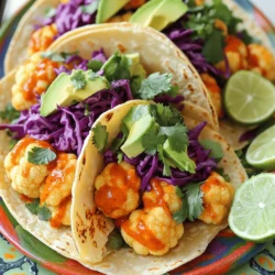 To make these tacos, gather the following items: - 1 medium head of cauliflower, cut into florets - 1 cup all-purpose flour - 1 cup buttermilk (or plant-based milk) - 1 cup breadcrumbs (preferably panko for extra crunch) - 1 teaspoon garlic powder - 1 teaspoon onion powder - 1 teaspoon smoked paprika - 1 teaspoon cayenne pepper (adjust for spice preference) - 1 teaspoon salt - 1/2 cup buffalo sauce (store-bought or homemade) - 8 small corn or flour tortillas - 1 avocado, sliced - 1/2 cup shredded red cabbage - Fresh cilantro, for garnish - Lime wedges, for serving The spices make these tacos special. Garlic powder gives flavor. Onion powder adds depth. Smoked paprika brings a nice smokiness. Cayenne pepper adds the heat. You can adjust the cayenne to fit your taste. The salt helps to bring out all these flavors. Use fresh spices for the best taste. For these tacos, I suggest using small corn or flour tortillas. Corn tortillas have a great flavor. They add a nice texture. Flour tortillas are soft and hold the filling well. Both options work well. Choose based on your taste and diet. Warm them on a skillet for a better taste. First, grab a large bowl. In it, whisk together one cup of all-purpose flour, one teaspoon each of garlic powder, onion powder, smoked paprika, cayenne pepper, and salt. This mix gives the batter a great flavor. Slowly pour in one cup of buttermilk or plant-based milk. Stir until everything combines well. Now, take your medium head of cauliflower and cut it into florets. Dip each floret into the batter you just made. Let the extra batter drip off. Next, place the breadcrumbs in another bowl. Roll the batter-covered cauliflower into the breadcrumbs, ensuring they get a nice coating. Put the coated florets onto a plate. Preheat your air fryer to 380°F (190°C). Once it is hot, arrange the cauliflower in the fryer basket. Make sure they are in a single layer. You might need to do this in batches. Lightly spray the florets with cooking spray. Air fry them for 12 to 15 minutes. They should turn golden brown and crispy. Shake the basket halfway through to help them cook evenly. When they are done, move the cauliflower back to the bowl. Pour half a cup of buffalo sauce over the crispy florets. Toss them gently to coat every piece. To make your cauliflower extra crispy, use panko breadcrumbs. They create a nice crunch. Coat each floret well in the batter first. Shake off the excess batter before you dip it in the breadcrumbs. This step helps the crumbs stick better. Air frying at 380°F (190°C) for 12-15 minutes gives you that golden color. Remember to shake the basket halfway through for even cooking. If you want to change the heat in your tacos, adjust the cayenne pepper. Use less for a milder flavor or more for a spicy kick. You can also choose a milder buffalo sauce or mix it with yogurt to tone it down. For those who love heat, add sliced jalapeños or a drizzle of hot sauce right before serving. Warming your tortillas makes them soft and pliable. I recommend using a skillet on medium heat. Warm each tortilla for about 30 seconds on each side. You can also wrap them in foil and place them in a warm oven. This keeps them warm while you finish cooking the cauliflower. Stacking them helps trap heat too. {{image_2}} You can switch up the flavor of your tacos by using different sauces. Try using sriracha for a spicy kick. Or, replace buffalo sauce with barbecue sauce for a sweet twist. A ranch dressing also works well if you want a creamy option. Each sauce gives a unique taste to the buffalo cauliflower. To make it vegan, swap buttermilk with a plant-based milk. Use gluten-free flour instead of all-purpose flour. For the breadcrumbs, choose gluten-free panko. This way, you can enjoy delicious tacos without the gluten or dairy. They taste just as good! Add toppings to make your tacos even better. Sliced jalapeños can give a spicy bite. For creaminess, consider adding a dollop of vegan sour cream. You can also sprinkle some feta cheese for extra flavor. Don't forget to mix in some diced tomatoes or corn for freshness. More toppings mean more fun in every bite! To keep your buffalo cauliflower fresh, let it cool first. Place any leftovers in an airtight container. Store them in the fridge for up to three days. If you need to keep them longer, consider freezing them. Just remember, freezing may change the texture a bit. To reheat the buffalo cauliflower, use your air fryer. Preheat it to 350°F (175°C). Place the cauliflower in the basket in a single layer. Heat for about 5-7 minutes. This method helps keep the cauliflower crispy. You can also use a microwave, but it may become soft. If you choose the microwave, heat for about 1-2 minutes. You can make the batter and coat the cauliflower ahead of time. Store the coated florets in the fridge for up to 24 hours before cooking. This way, you can have a quick meal ready on busy days. Just air fry them when you are ready to eat. Prepare your toppings in advance too. Slice the avocado and shred the cabbage for easy taco assembly later. Yes, you can use frozen cauliflower. However, it is best to thaw and dry it first. This helps the batter stick well. Frozen cauliflower may not get as crispy, but it will still taste great. The best air fryer temperature for cauliflower is 380°F (190°C). This heat cooks the cauliflower perfectly. It gets crispy on the outside and tender on the inside. Always preheat your air fryer for best results. To make the tacos spicier, add more cayenne pepper to the batter. You can also mix in some hot sauce with the buffalo sauce. Another option is to serve them with spicy salsa or jalapeños for added heat. In this post, we covered the best ingredients for your cauliflower tacos. I shared step-by-step instructions to ensure perfect texture and flavor. You learned tips for extra crispiness, how to adjust spice levels, and proper tortilla warming. I also provided variations for sauces and toppings, along with storage and reheating tips. In summary, these tacos are easy and fun to make. Experiment with your favorite flavors and enjoy every bite!