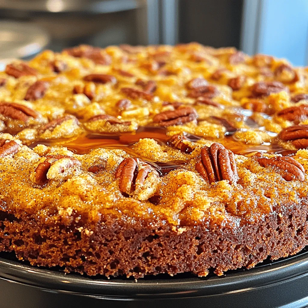 - 2 cups all-purpose flour - 1 cup granulated sugar - 1/2 cup unsalted butter, softened - 1/2 cup brown sugar, packed - 1/2 cup sour cream - 2 large eggs - 1 teaspoon vanilla extract - 1 teaspoon baking powder - 1 teaspoon baking soda - 1/2 teaspoon salt - 1 cup pecans, chopped - 1/2 cup pure maple syrup - 1 teaspoon ground cinnamon When making the Maple Pecan Crumb Coffee Cake, gather your ingredients first. This makes it easy to follow the steps. Start with the flour, sugar, and butter. These form the base. The sour cream adds moisture. Eggs bind the mix and help it rise. Don’t forget the vanilla extract for flavor. Baking powder and baking soda help the cake rise. Salt enhances the sweet notes. Pecans add crunch and flavor. The pure maple syrup brings a sweet, earthy taste. Lastly, ground cinnamon gives warmth and spice. With these ingredients, you're ready to create a delicious treat that will impress your family and friends! - Preheat the oven to 350°F (175°C). - Grease and flour a 9x13 inch baking pan or line with parchment paper. - In a large bowl, cream together softened butter, granulated sugar, and brown sugar. - Beat in the eggs one at a time. Mix in sour cream and vanilla extract. - In another bowl, whisk together flour, baking powder, baking soda, salt, and ground cinnamon. - Gradually add the dry mix to the wet batter. Mix until just combined. - Fold in chopped pecans and half of the maple syrup. - In a small bowl, combine 1/2 cup flour, 1/2 cup brown sugar, and 1/4 cup butter. - Cut these together until crumbly. - Pour the batter into the prepared pan, spreading it evenly. - Sprinkle the crumb mixture on top. - Bake for 30-35 minutes. Check doneness with a toothpick. To keep your Maple Pecan Crumb Coffee Cake moist, use sour cream. It adds moisture and richness. Also, measure flour correctly. Too much flour will make the cake dry. Always spoon flour into your measuring cup, then level it off. This small step helps a lot. Do not overmix your batter. When you combine wet and dry ingredients, mix just until you see no dry flour. Overmixing can lead to a tough cake. Remember, a few lumps are okay! Serve this coffee cake warm or at room temperature. It pairs beautifully with fresh fruit. Try serving it with sliced strawberries or apples. These fruits add a nice brightness. For drinks, coffee is the classic choice. It balances the sweetness of the cake. You can also serve it with a cup of tea or hot chocolate. Each drink brings out different flavors in the cake. Add a drizzle of maple syrup on top for extra sweetness. You can also sprinkle more chopped pecans for crunch. For a pop of color, use a dusting of powdered sugar. These simple touches make your cake look extra special. You can also serve it with whipped cream or a scoop of vanilla ice cream. These toppings enhance the flavor and make it more fun to eat. {{image_2}} If you want to switch things up, you can try different nuts. Walnuts give a nice crunch and taste great in this cake. Almonds can also add a sweet, nutty flavor. You can even use hazelnuts for a unique twist. Just chop them up like you would with pecans. Each nut brings its own charm, so feel free to experiment! Adding spices can elevate your coffee cake. Try mixing in a teaspoon of nutmeg for warmth. Cinnamon is already in the recipe, but a pinch of cardamom can add a lovely twist. You might also consider a splash of almond extract. This will give the cake a rich, nutty aroma. Just remember, a little goes a long way! If you want a lighter version, you can make some simple swaps. Use Greek yogurt instead of sour cream for added protein. Substitute half the sugar with a natural sweetener like honey or maple syrup. You can also use whole wheat flour instead of all-purpose flour for more fiber. These changes can help you enjoy this treat without the extra calories. To keep your Maple Pecan Crumb Coffee Cake fresh, store it properly. First, let the cake cool completely. Then, use plastic wrap or foil to cover it tightly. You can also place it in an airtight container. This will keep the cake moist and flavorful. Store it at room temperature for up to three days. If you want it to last longer, consider freezing it. Freezing is a great way to save leftover coffee cake. Once it’s cool, cut it into squares. Wrap each piece in plastic wrap, then foil. This helps prevent freezer burn. Place the wrapped pieces in a freezer bag or container. You can freeze the cake for up to three months. When you want to enjoy it, just pull it out and let it thaw. Reheating Maple Pecan Crumb Coffee Cake is easy. You want to keep it moist and tasty. Preheat your oven to 350°F (175°C). Place a piece of cake on a baking sheet. Cover it with foil to keep the moisture in. Heat for about 10 to 15 minutes. You can also use a microwave. Just heat it for 10 to 15 seconds. Enjoy your cake warm! Yes, you can make this coffee cake ahead of time. Bake it the day before you plan to serve it. Allow it to cool completely, then cover it with plastic wrap. This keeps it fresh. You can also store it in an airtight container. It tastes great the next day! For a gluten-free option, use a 1:1 gluten-free flour blend. Make sure it contains xanthan gum. This helps mimic the structure of wheat flour. You can also check for certified gluten-free oats. They can add a nice texture, too! Yes, you can use other syrups. Honey or agave syrup can work well. They may change the flavor a bit, but they will still taste good. Just remember that maple syrup adds a special touch to this cake. To check if the coffee cake is done, insert a toothpick into the center. If it comes out clean, it's ready. You can also gently press the top. If it springs back, it is done. If not, give it a few more minutes in the oven. This blog post covered the essential steps to create a delicious Maple Pecan Crumb Coffee Cake. We discussed the key ingredients and followed a simple, clear process for baking, from prepping your oven to serving it up. Remember, good baking starts with great tips. Use these ideas to tweak flavors or make a healthier cake. Whether you serve it with coffee or store leftovers, you’ll enjoy every bite. Now, it's time to get in the kitchen and make this tasty treat. Happy baking!