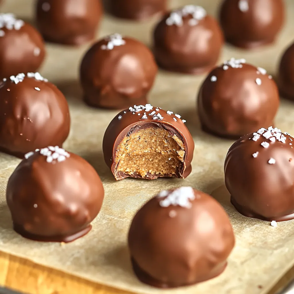 To make No Bake Cookie Butter Truffles, you need a few simple ingredients. Here’s what you will need: - 1 cup cookie butter - 1 cup crushed graham crackers - 1/2 cup powdered sugar - 1/4 cup cream cheese, softened - 1/2 teaspoon vanilla extract - 1/2 cup semi-sweet chocolate chips - 1 tablespoon coconut oil - Sea salt for garnish (optional) These ingredients blend together to create a rich and delightful treat. Cookie butter gives a unique flavor that stands out. The crushed graham crackers add texture and crunch. Cream cheese helps bind the mix and adds creaminess. You can find cookie butter in most grocery stores. It’s sweet and spiced, making it perfect for desserts. If you want a different taste, try using flavored cookie butter. Keep in mind that the chocolate coating adds a nice finish. Using semi-sweet chocolate gives a balanced sweetness. The coconut oil helps the chocolate melt smoothly. The sea salt is optional, but it adds a nice contrast to the sweet truffles. A pinch on top enhances the flavor. Gather these ingredients, and you’ll be ready to make your truffles! Start by taking a large bowl. Add 1 cup of cookie butter. Next, pour in 1 cup of crushed graham crackers. Then, add 1/2 cup of powdered sugar. Now, include 1/4 cup of softened cream cheese and 1/2 teaspoon of vanilla extract. Mix all these ingredients together. Stir until you get a smooth dough. It should feel soft but hold together well. Once the dough is ready, it’s time to form the truffles. Scoop out about 1 tablespoon of the dough. Roll it into a ball using your hands. Place the ball on a parchment-lined baking sheet. Repeat this step until you have rolled all the dough into truffles. You should end up with about 12 truffles. Now, we need to firm up the truffles. Place the baking sheet in the freezer. Let the truffles freeze for about 15-20 minutes. This helps them hold their shape when we coat them in chocolate. After 20 minutes, check the truffles. They should feel firm to the touch but not frozen solid. If they are too soft, give them a few more minutes in the freezer. While the truffles chill, it’s time to melt the chocolate. Take 1/2 cup of semi-sweet chocolate chips. Add 1 tablespoon of coconut oil to a microwave-safe bowl. Heat the bowl in the microwave in 30-second intervals. Stir the mixture between each interval. Continue until the chocolate is smooth and fully melted. To get the best results, make sure to stir well. This helps avoid lumps. If your chocolate seems thick, add a little more coconut oil. This will help it coat the truffles better. Now it’s time to coat the truffles. Remove them from the freezer. Dip each truffle into the melted chocolate. Use a fork to lift each one out. Let the excess chocolate drip back into the bowl. Place the chocolate-coated truffles back on the baking sheet. If you want, sprinkle a pinch of sea salt on top of each truffle. This adds a nice touch. It balances the sweetness with a bit of saltiness. Let the truffles sit until the chocolate hardens. You can leave them at room temperature or put them in the fridge for quicker results. Enjoy your homemade no-bake cookie butter truffles! To get your truffles just right, check the dough. If it's too soft, add more crushed graham crackers. If it’s too dry, mix in a bit more cookie butter or cream cheese. The goal is a smooth and firm dough that holds its shape. You can change the flavor of these truffles easily. Try adding a dash of cinnamon or nutmeg for warmth. For a fun twist, use flavored extracts like almond or hazelnut. Presentation is key too. Use festive sprinkles or drizzle some extra melted chocolate over the truffles for a touch of flair. You’ll need a few basic tools to make these truffles. Here’s what I recommend: - Large mixing bowl - Mixing spoon or spatula - Parchment paper for the baking sheet - Microwave-safe bowl for melting chocolate - Fork for dipping the truffles Having these tools ready will make your truffle-making experience smooth and fun! {{image_2}} You can make these truffles with many cookie butter types. Speculoos is the classic choice. It has a warm, spiced flavor. You can also try other flavors like chocolate or almond. Each type brings its own taste to the truffles. This makes them fun to mix and match. Experimenting with flavors can lead to tasty surprises. Want to add some crunch or color? You can mix in nuts or sprinkles. Chopped nuts like almonds or walnuts add a nice texture. They also give a bit of healthy fat. Sprinkles can make your truffles bright and festive. You can even add mini chocolate chips for extra sweetness. Just fold them into the dough before rolling. The options are endless. The chocolate coating is key to these treats. While semi-sweet is great, try other options. White chocolate gives a sweet and creamy taste. Milk chocolate offers a classic sweet flavor. You can even roll the truffles in sprinkles or cocoa powder. This adds a fun twist and more texture. Choose your favorite coating to make these truffles your own. You can store your truffles in two main ways: at room temperature or in the fridge. - Room Temperature: If you plan to eat them within a day or two, keep them in an airtight container at room temperature. - Refrigeration: For longer storage, pop them in the fridge. This helps them stay fresh and firm. Just remember to use an airtight container to avoid moisture. How long do these truffles last? When stored correctly, they can last for about one week in the fridge. If left at room temperature, aim to eat them within two days for the best taste and texture. Want to save some for later? Freezing is a great option. Here’s how to do it: 1. Place the truffles in a single layer on a baking sheet. 2. Freeze them for about an hour until firm. 3. Once solid, transfer them to a freezer-safe bag or container. 4. Label the container with the date. They can last for up to three months in the freezer! When you're ready to enjoy, just let them thaw in the fridge or at room temperature. Yes, you can use different cookies. Try Oreos, Nilla Wafers, or any other crushed cookie. Each type adds a unique flavor. Just make sure they are crushed finely to blend well with the other ingredients. After freezing, the truffles should feel solid to the touch. They should not be soft or sticky. If they hold their shape when rolled, they are ready to coat in chocolate. You can make these truffles vegan. Use a vegan cream cheese substitute. Also, choose dairy-free chocolate chips. This way, you keep the taste while making them plant-based. You can use vegan cream cheese or cashew cream. Silken tofu blended until smooth also works well. Each option gives a nice creamy texture without changing the flavor too much. To avoid cracks, make sure the truffles are cold before dipping. Use tempered chocolate for a smooth finish. Dipping quickly helps too. If the chocolate is too thick, add a bit more coconut oil to thin it out. You learned how to make delicious truffles using simple ingredients. We covered cookie butter, graham crackers, and chocolate. I also shared tips for perfecting the texture and flavor. Variations can add fun twists, like using different cookie butters or coatings. In the end, you can customize these treats to your taste. Enjoy experimenting and sharing them with friends. Making these truffles can be a fun activity and a tasty reward!