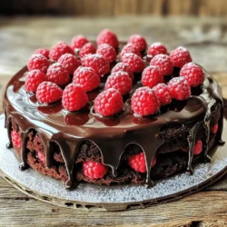 - 1 cup all-purpose flour - 1/2 cup unsweetened cocoa powder - 1 cup granulated sugar - 1/2 teaspoon baking powder - 1/2 teaspoon baking soda - 1/4 teaspoon salt - 1/2 cup unsalted butter, melted - 2 large eggs - 1 teaspoon vanilla extract - 1/4 cup buttermilk For the cake, I use all-purpose flour to give it a light texture. Unsweetened cocoa powder adds rich chocolate flavor. Granulated sugar sweetens the cake well. Baking powder and baking soda help it rise. Salt brings out all the flavors. I melt unsalted butter for a smooth batter. Eggs help bind everything together. Vanilla extract adds warmth, and buttermilk keeps it moist. - 8 oz dark chocolate (70% cocoa), chopped - 1/2 cup heavy cream - 1 cup fresh raspberries - Powdered sugar for dusting For the truffle topping, I choose dark chocolate with 70% cocoa. It gives a deep, rich taste. Heavy cream creates the perfect creamy texture. Fresh raspberries add a burst of flavor and a pop of color. I use powdered sugar for a light dusting to make it look pretty. These ingredients transform the cake into a delightful dessert. - Preheat your oven to 350°F (175°C). - Grease a 9-inch round cake pan with butter or oil. - Line the bottom of the pan with parchment paper. This helps with easy removal. - In a large bowl, combine the dry ingredients: flour, cocoa powder, sugar, baking powder, baking soda, and salt. - In another bowl, mix the wet ingredients: melted butter, eggs, vanilla extract, and buttermilk. - Pour the wet mixture into the dry ingredients. Stir gently until just combined. - Be careful not to overmix; this keeps the cake fluffy. - Next, fold in the fresh raspberries gently, spreading them evenly in the batter. - Pour the batter into the prepared cake pan. Smooth the top. - Bake for 25-30 minutes. Check with a toothpick; it should come out clean. - Cool the cake in the pan for 10 minutes, then move it to a wire rack to cool completely. - While the cake cools, heat the heavy cream in a saucepan over medium heat. - Watch for it to just start simmering, then remove it from the heat. - Add the chopped dark chocolate to the cream. Let it sit for a few minutes, then stir until smooth. - Once cooled, place the cake on a serving plate. - Pour the dark chocolate truffle topping over it, letting it drizzle down the sides. - Chill the cake in the fridge for 20-30 minutes. This firms up the topping. - Before serving, dust the top with powdered sugar for a nice touch. - Slice the cake and enjoy this delightful treat! - Avoiding overmixing for fluffy texture: When you mix the wet and dry ingredients, stir gently. Overmixing can make the cake dense. You want it light and airy. Stop when you see no more dry flour. - Ensuring the cake is fully baked: Always check the cake with a toothpick. Insert it in the center. If it comes out clean, the cake is ready. If it has batter on it, bake a few more minutes. - Achieving a smooth truffle topping: Heat the cream until it simmers, then remove from heat before adding the chocolate. Let it sit for a few minutes. Stir until smooth and shiny. This gives you a rich topping. - Alternatives to heavy cream: You can use coconut cream for a dairy-free option. It will change the flavor slightly but still tastes great. You can also try using almond milk for a lighter topping. - Pairing with ice cream or whipped cream: This cake pairs well with vanilla ice cream or fresh whipped cream. The cold cream balances the rich chocolate flavor nicely. - Presentation ideas for special occasions: For a stunning look, add fresh raspberries on top. Dust with powdered sugar for a pretty finish. You can also use mint leaves for a pop of color. {{image_2}} You can change the chocolate type for the truffle cake. Try using milk chocolate or white chocolate instead of dark chocolate. Milk chocolate brings a creamier taste, while white chocolate adds sweetness. Adjust the sugar in the recipe based on your choice. For a fun twist, mix different chocolates. Each option creates a unique flavor. While raspberries are delightful, you can explore other fruits. Strawberries, blueberries, or cherries work well too. Each fruit gives a fresh taste. You can even mix berries for a colorful cake. For added flavor, add a few drops of flavored extracts. Almond or orange extracts enhance the cake's taste and make it special. If you need gluten-free options, swap the all-purpose flour with gluten-free flour. Many brands work well in baking. For those following a vegan diet, replace eggs with flax eggs or applesauce. Use plant-based butter and non-dairy cream for the topping. These swaps keep the cake delicious while meeting dietary needs. To keep your leftover cake fresh, wrap it well. Use plastic wrap or foil. Place it in the fridge. This helps prevent it from drying out. The cake stays good for about 3 to 4 days in the fridge. If you want to enjoy it later, slice it into pieces. This makes it easier to grab a slice when you want one. Just remember, the fresher the cake, the better it tastes! If you want to freeze the cake, start by wrapping it tightly. Use plastic wrap and then aluminum foil. This keeps air out and helps avoid freezer burn. Label the cake with the date. You can freeze it for up to 3 months. When you are ready to eat it, take it out of the freezer. Let it thaw in the fridge overnight for best results. This keeps the cake moist and tasty. If you're in a hurry, you can thaw it at room temperature for about 2 hours. Enjoy it fresh, just like when you first made it! Yes, you can use frozen raspberries. They work well in this cake. Just remember to thaw them first. Drain any extra juice to avoid a soggy cake. Gently fold them into the batter. This way, they stay whole and add great flavor. To get a glossy truffle topping, heat the heavy cream until it simmers. Remove it from the heat and add the chopped dark chocolate. Let it sit for a few minutes. Then stir until smooth. This method helps the chocolate melt evenly, giving it that shiny look. I recommend chilling the cake for 20 to 30 minutes. This helps the topping firm up. It also allows the flavors to meld. Chilling makes each slice easier to cut and serve. Yes, you can make this cake ahead of time. Store it in the fridge for a couple of days. Wrap it well to keep it fresh. You can also freeze it for up to a month. Just make sure to let it thaw in the fridge before serving. In this post, we explored how to make a delicious chocolate raspberry truffle cake. We covered essential ingredients, step-by-step instructions, and helpful tips to achieve the best results. Remember, using quality ingredients and following the baking tips will help you create a perfect cake. Variations and storage tips ensure the cake suits your needs and stays fresh longer. Enjoy baking and impress your friends and family with this rich dessert!