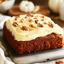 - 1 ¾ cups all-purpose flour - 1 teaspoon baking powder - 1 teaspoon baking soda - 1 teaspoon pumpkin pie spice - ½ teaspoon salt - ½ cup unsalted butter, softened - 1 cup granulated sugar - 2 large eggs - 1 cup pure pumpkin puree - 1 teaspoon vanilla extract - ½ cup buttermilk - 8 oz cream cheese, softened - ½ cup unsalted butter, softened - 3 cups powdered sugar - 1 teaspoon vanilla extract - A pinch of salt Each ingredient plays a key role in the flavor and texture of the cake. The all-purpose flour gives it structure. The baking powder and baking soda help it rise. Pumpkin pie spice adds that warm, cozy taste we love. The salt enhances all the flavors in the cake. For the wet ingredients, softened butter and sugar create a creamy base. Eggs give moisture and help bind everything. Pure pumpkin puree adds richness and a hint of earthiness. Vanilla extract brings sweetness, while buttermilk keeps the cake tender. The cream cheese frosting is a star on its own. Cream cheese and butter create a smooth, rich blend. Powdered sugar adds sweetness and helps achieve that fluffy texture. A pinch of salt balances the sweetness, and more vanilla extract boosts flavor. This combination of ingredients makes the pumpkin spice snack cake a true delight. - First, preheat your oven to 350°F (175°C). - Grease and flour a 9x13-inch baking pan. This helps the cake release easily after baking. - In a medium bowl, whisk together the dry ingredients: - 1 ¾ cups all-purpose flour - 1 teaspoon baking powder - 1 teaspoon baking soda - 1 teaspoon pumpkin pie spice - ½ teaspoon salt - Set this bowl aside while you work on the wet ingredients. - In a large mixing bowl, cream together the softened butter and granulated sugar. Use an electric mixer for about 3-4 minutes. - The mixture should look light and fluffy. - Add the eggs one at a time, mixing well after each. - Then, mix in the pumpkin puree and vanilla extract until everything is smooth. - Gradually add your dry ingredients to this mix. Alternate with ½ cup buttermilk. Start and end with the dry ingredients. - Mix until just combined to avoid a tough cake. - Pour the batter into your prepared pan. Spread it evenly. - Bake for 25-30 minutes. Check if it's done by inserting a toothpick in the center. It should come out clean. - Once baked, remove the cake from the oven. Let it cool in the pan for about 10 minutes. - Carefully transfer it to a wire rack to cool completely. - In a medium bowl, beat 8 oz of softened cream cheese and ½ cup of softened butter together. Mix until smooth. - Gradually add in 3 cups of powdered sugar while mixing. - Stir in 1 teaspoon of vanilla extract and a pinch of salt. Your frosting should be creamy and fluffy now. - Wait until your cake is completely cool. This step is key so the frosting doesn’t melt. - Use a spatula to spread the cream cheese frosting evenly over the top. - For a lovely touch, dust a little extra pumpkin pie spice on top. - You can also sprinkle chopped pecans or walnuts for added crunch. To make a great pumpkin spice snack cake, mixing matters. You want to mix until just combined. Overmixing can make the cake tough. To check for doneness, use a toothpick. Insert it into the center. If it comes out clean, your cake is ready. For a richer taste, consider using fresh pumpkin. Fresh pumpkin adds a nice depth. You can also try more spices. Adding a bit of nutmeg or ginger can really boost the flavor. Don’t be shy! Taste as you go to find your perfect mix. Cream cheese frosting should be smooth and easy to spread. Keep your cream cheese and butter at room temperature. This helps them blend well. When frosting, use a spatula to spread it evenly. If it gets too thick, warm it slightly. A pinch of salt in the frosting enhances the flavor. {{image_2}} You can easily make this cake gluten-free. Use a gluten-free flour blend instead of all-purpose flour. It works well and keeps the cake light. For dairy-free options, replace butter with coconut oil and use a dairy-free cream cheese. Almond milk or a non-dairy yogurt can stand in for buttermilk. Want to mix things up? You can add chocolate chips for a sweet touch. Walnuts or pecans add crunch and flavor. Spices like cinnamon or nutmeg can deepen the taste. Try a dash of ginger for a spicy kick. Each addition creates a unique twist to the classic recipe. This cake pairs wonderfully with coffee or tea. A warm cup enhances the spices in the cake. For special occasions, serve with whipped cream or a scoop of vanilla ice cream. You can also dust the top with extra pumpkin pie spice for a festive look. This cake is perfect for fall gatherings or cozy nights in. You can store pumpkin spice snack cake at room temperature. Place it in an airtight container. This keeps the cake moist and fresh. It will last for about three days. If you want to keep it longer, consider refrigeration. For extended freshness, store the cake in the fridge. Use an airtight container to avoid drying out. The cream cheese frosting needs cooling too. In the fridge, the cake can last up to one week. Just remember to bring it to room temperature before serving for the best taste. Freezing is a great way to save leftover cake. First, let the cake cool completely. Then, wrap it tightly in plastic wrap. Place it in a freezer-safe bag. You can freeze it for up to three months. When you're ready to eat it, thaw it in the fridge overnight. For a quick option, leave it at room temperature for a few hours. Enjoy your tasty treat whenever you want! Yes, you can make this pumpkin spice snack cake ahead of time. Bake the cake and let it cool completely. Wrap it tightly in plastic wrap. Store it in the fridge for up to three days. You can frost it just before serving for the best taste. To make the cream cheese frosting fluffier, beat the cream cheese and butter well. Use room temperature ingredients for better mixing. Gradually add the powdered sugar while mixing. This helps incorporate air into the frosting, making it light and fluffy. If you don't have buttermilk, you can use regular milk. Add one tablespoon of white vinegar or lemon juice to the milk. Let it sit for five minutes. This creates a similar tangy flavor. You can also use plain yogurt or sour cream as a substitute. You learned how to make a delicious pumpkin cake with cream cheese frosting. We covered the key ingredients, step-by-step instructions, and helpful tips. Remember to check for doneness and consider fun variations. Storing your cake properly helps it stay fresh. With these skills, you can create a great dessert for any occasion. Enjoy the baking process and the tasty results!