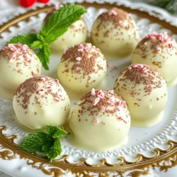 - 10 ounces white chocolate, chopped - 1 cup sweetened condensed milk - 1 teaspoon peppermint extract - 1 cup crushed peppermint candies - 1 cup graham cracker crumbs - ¼ cup unsweetened cocoa powder - Pinch of salt These ingredients come together to create a sweet and creamy treat. The white chocolate provides a rich base. The sweetened condensed milk adds creaminess and sweetness. Peppermint extract gives the truffles their festive flavor. Crushed peppermint candies add a crunchy texture and a pop of color. Graham cracker crumbs help bind the mixture. Cocoa powder adds a nice dusting for presentation. Finally, a pinch of salt balances the sweetness. When you gather your ingredients, make sure to use high-quality white chocolate. This will make your truffles taste even better. You can find peppermint candies at most stores, especially during the holiday season. If you can't find them, try using crushed candy canes. Now that you have the ingredients ready, you can dive into making these delightful truffles. Each ingredient plays a key role in the flavor and texture. Enjoy the process of mixing and rolling these sweet bites! 1. Melt the white chocolate and sweetened condensed milk Start by taking a microwave-safe bowl. Add the chopped white chocolate and sweetened condensed milk. Microwave it in 30-second bursts. After each burst, stir until the mix is melted and smooth. This should take about 1 to 2 minutes total. 2. Mix in peppermint extract and salt Once the chocolate is smooth, add 1 teaspoon of peppermint extract. Sprinkle in a pinch of salt. Stir well to blend all the flavors together. 3. Incorporate crushed peppermint candies and graham cracker crumbs Now, fold in 1 cup of crushed peppermint candies and 1 cup of graham cracker crumbs. Mix them until they are fully combined. This step adds texture and flavor to the truffles. 4. Cool the mixture Let the mixture sit at room temperature for about 15 to 20 minutes. This cooling makes it easier to handle when forming the truffles. 5. Form the truffles Using your hands, scoop out small portions of the mixture. Aim for about 1 tablespoon for each truffle. Roll them into balls and place them on a parchment-lined baking sheet. 6. Chill the truffles Put the baking sheet in the refrigerator. Chill the truffles for about 30 to 45 minutes until they are firm. This sets their shape and makes them easier to coat. 7. Coat and presentation After chilling, you can roll the truffles in extra crushed peppermint candies. You can also dust them with unsweetened cocoa powder for a different look. Place the finished truffles in a decorative box or on a nice serving platter. They are now ready to impress! - Ensuring smooth melting of chocolate: Start by chopping the white chocolate into small, even pieces. This helps it melt faster and more evenly. Use a microwave-safe bowl. Heat the chocolate with sweetened condensed milk in short bursts of 30 seconds. Stir after each burst until it’s smooth. - Best practices for rolling uniform truffles: After cooling, use a tablespoon to scoop the mixture. This helps keep all truffles the same size. Roll the scooped mixture into a ball in your hands. Use a light touch to avoid sticking. - How to handle mixture consistency: If the mixture feels too soft, let it cool longer. You can chill it for a few more minutes. If it's too firm, a quick microwave pulse can help. Just be careful not to overheat it. - Presentation ideas for festive occasions: Arrange the truffles on a pretty plate. Garnish with fresh mint or extra crushed peppermint. This adds color and makes it look fancy. You can also place them in small, decorative boxes for gifts. - Pairings with drinks: These truffles pair well with hot cocoa or peppermint tea. You can also serve them with coffee, especially if you like sweet treats with your brew. {{image_2}} You can switch things up in many ways. First, try dark chocolate instead of white chocolate. Dark chocolate gives a rich taste. It pairs well with the sweet peppermint. You can also add other extracts for fun. Vanilla works great. Just a tiny bit can change the whole flavor. Coatings add fun textures and looks to your truffles. You can use different crushed candies. Try crushed Oreos or nuts for a unique twist. Sprinkles can add a festive touch, too. If you want a shiny finish, dip the truffles in melted chocolate. This makes them even more special and delicious. To keep your truffles fresh, choose an airtight container. These containers help keep moisture out and keep your truffles safe. You can use glass jars or plastic containers. Line them with parchment paper for extra care. Store your truffles in the fridge. The cool temperature keeps them firm and tasty. Do not leave them out at room temperature for long. Heat can make them melt and lose their shape. How long do the truffles last in the fridge? They can last up to two weeks. Just make sure they stay in an airtight container. This helps keep their flavor and texture. You can also freeze the truffles for longer storage. They can stay good for up to three months in the freezer. Place them in a freezer-safe container. When you're ready to eat them, let them thaw in the fridge overnight. Enjoy your truffles at their best! Yes, you can make these truffles ahead of time. They stay fresh for up to a week in the fridge. This is great when you want to prepare for a party or special event. Just keep them in a sealed container. If you don't have graham crackers, use crushed vanilla wafers or digestive biscuits. Both options work well and give a nice flavor. You can also try ground oats for a healthier choice. Absolutely! These truffles make a perfect gift. Place them in a decorative box or jar. Add a bow for a special touch. Friends and family will love the homemade treat! To change the sweetness, use less sweetened condensed milk. You can also add a pinch of salt to balance the sweetness. If you want a sweeter truffle, try using more crushed peppermint candies. You learned how to make tasty peppermint truffles with simple steps and ingredients. We explored melting chocolate, mixing flavors, and rolling the perfect truffles. Remember to choose your favorite chocolate and toppings to make them your own. These truffles are great for any celebration and perfect for gifts. Enjoy creating these sweet treats with friends and family. Their deliciousness will impress everyone. Happy truffle making!