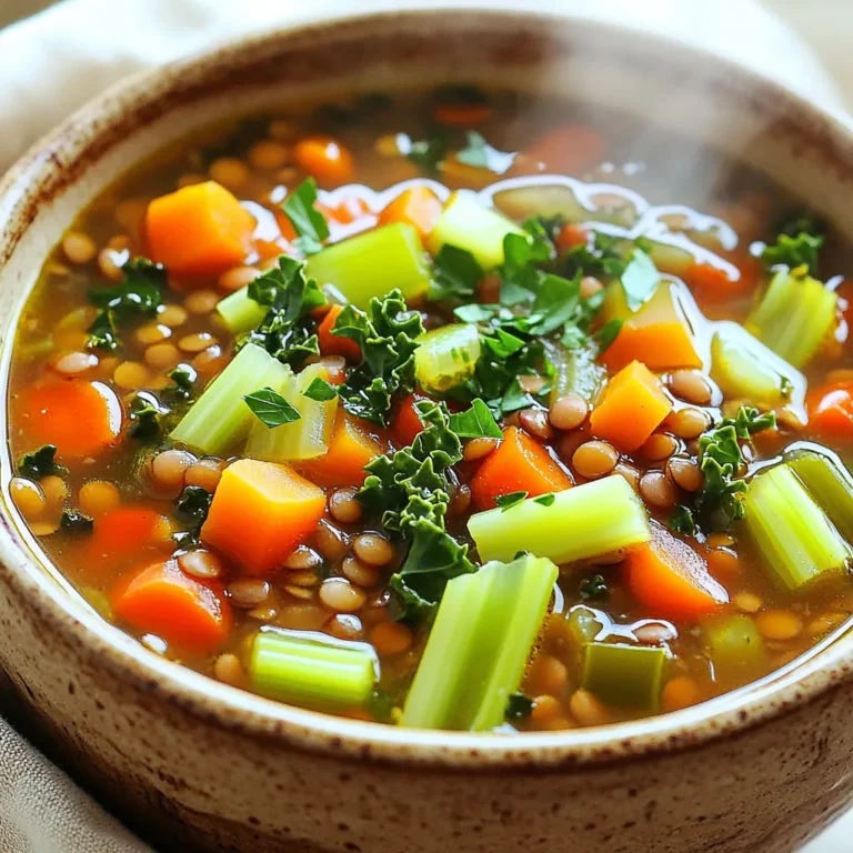 - 1 cup green or brown lentils - 1 medium onion, diced - 2 carrots, diced - 2 celery stalks, diced - 2 cloves garlic, minced - 1 bell pepper (any color), diced - 1 can (14.5 oz) diced tomatoes, with juices - 6 cups vegetable broth - 1 teaspoon dried thyme - 1 teaspoon ground cumin - 1 teaspoon smoked paprika - 1 bay leaf - Salt and pepper to taste - 2 cups kale or spinach, chopped - 1 tablespoon olive oil - Fresh parsley, chopped (for garnish) This soup bursts with flavor and warmth. First, you need to gather the main ingredients. I love using green or brown lentils. They offer great texture and hold up well in the slow cooker. The diced onion, carrots, celery, and garlic add a rich base to the soup. Next, I include a bell pepper for color and sweetness. The diced tomatoes give it a nice tang. Don't forget the vegetable broth, which ties everything together. Thyme and cumin add depth to the soup. I always add smoked paprika for a hint of smokiness. For a final touch, the bay leaf gives a subtle flavor. Season with salt and pepper to taste. The kale or spinach adds freshness and nutrition. Drizzling in olive oil enhances the overall richness. Finally, I love to sprinkle fresh parsley on top for a bright finish. - Rinse 1 cup of lentils in cold water. - Dice 1 medium onion, 2 carrots, 2 celery stalks, and 2 cloves of garlic. - Dice 1 bell pepper of any color. - Gather all your ingredients: lentils, veggies, spices, and broth. - In your slow cooker, combine the rinsed lentils, diced onion, carrots, celery, garlic, and bell pepper. - Add 1 can of diced tomatoes with juices and pour in 6 cups of vegetable broth. - Stir in 1 teaspoon of dried thyme, 1 teaspoon of ground cumin, 1 teaspoon of smoked paprika, and 1 bay leaf. - Season with salt and pepper to taste. Drizzle 1 tablespoon of olive oil over the mixture. - Set your slow cooker to low for 6-8 hours or high for 3-4 hours. - About 15 minutes before serving, stir in 2 cups of chopped kale or spinach until wilted. To make the best slow cooker lentil veggie soup, you need the right lentils. I suggest using green or brown lentils. They hold their shape well during cooking. Avoid red lentils, as they tend to get mushy. For flavor, fresh vegetables are key. Start with onion, garlic, carrots, and celery. These add depth to your soup. Use dried herbs like thyme and cumin for warmth. Smoked paprika gives a nice, smoky touch. Feel free to switch up the veggies! Zucchini, sweet potatoes, or bell peppers work great. You can even add a cup of corn for sweetness. If you want a lower sodium option, use low-sodium vegetable broth. You can also make your own broth. Just simmer water with herbs and leftover veggie scraps. Pair this soup with crusty bread or a fresh salad. A sprinkle of fresh parsley brightens the dish. You can also add a dollop of yogurt for creaminess. For extra flavor, consider toppings like croutons or cheese. These add crunch and richness to the soup. Enjoy your cozy meal! {{image_2}} For a gluten-free option, use certified gluten-free broth. This soup naturally fits a vegetarian and vegan diet. Lentils are high in protein, making them great for everyone. You can add fresh herbs like basil or cilantro. These herbs add a bright taste. Spices like turmeric or chili powder can also enhance the flavor. Experiment with different tomatoes, like fire-roasted or organic. Each type brings its own unique taste. In summer, try adding zucchini or corn for a fresh twist. Fall is perfect for swapping in sweet potatoes or butternut squash. These ingredients add warmth and depth to the soup. You can always adjust based on what is in season. To store leftovers, let the soup cool first. Once cooled, transfer it to a container. Use an airtight container for best results. This keeps the soup fresh and safe. You can also use glass jars or plastic bags. Make sure to remove excess air from bags. You can freeze this soup for later. Use freezer-safe containers or bags. Leave some space at the top for expansion. To reheat, thaw the soup overnight in the fridge. Heat in a pot over medium heat or use the microwave. Stir well to keep the texture smooth. This soup lasts about 4 to 5 days in the fridge. Always check for signs of spoilage. If it smells sour or has mold, throw it away. Fresh soup should smell hearty and delicious. Keep an eye on the color too. If it darkens, it may be time to discard it. How to make slow cooker lentil veggie soup without a slow cooker? You can make this soup on the stove. Start by sautéing onions, carrots, and celery in a pot. Then, add the rinsed lentils, diced tomatoes, vegetable broth, and spices. Bring it to a boil, then lower the heat. Simmer for about 30-40 minutes. Stir in the kale or spinach near the end. Can I add meat to this lentil soup? Yes, you can add meat. Cooked chicken or turkey works well. You can also use sausage for extra flavor. Just add the meat when you combine the other ingredients. What can I serve with lentil veggie soup? This soup pairs nicely with crusty bread or a fresh salad. You can also serve it with rice or quinoa for a filling meal. A dollop of yogurt can add creaminess, too. Is lentil veggie soup healthy? Yes, lentil veggie soup is healthy. Lentils are high in protein and fiber. They can help you feel full longer. The vegetables add vitamins and minerals, making this soup a nutritious choice. What are the benefits of lentils? Lentils are packed with nutrients. They are a great source of protein, iron, and folate. Eating lentils can help manage weight and reduce the risk of chronic diseases. They also support heart health. How to adjust the recipe for more or fewer servings? To adjust the recipe, simply multiply or divide the ingredients. For example, if you want to serve eight people, double the ingredients. If you want to serve four, cut the ingredients in half. Best practices for scaling ingredients When scaling, keep the same ratios. For spices, you might want to start with less and taste as you go. This way, you can control the flavor better. Always ensure you have enough broth to maintain the soup's consistency. You now know how to make a hearty lentil veggie soup. We covered key ingredients like lentils, veggies, and spices to build flavor. I shared simple steps for preparing and slow-cooking the soup. You also learned about storage tips and variations to try. Remember, this soup is not just nutritious but also versatile. Feel free to experiment with ingredients that you love. Enjoy your cooking, and savor each bowl of this delicious soup!