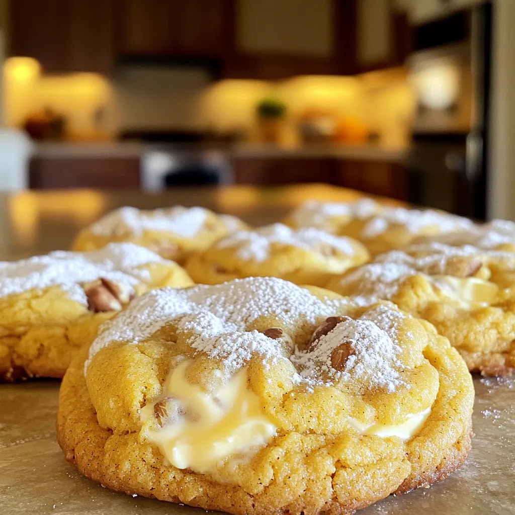 When you make Pumpkin Spice Cheesecake Cookies, you need the right ingredients. Here’s a simple list: - 1 cup cream cheese, softened - 1/2 cup unsalted butter, softened - 1 cup granulated sugar - 1/2 cup brown sugar, packed - 1 large egg - 1 teaspoon vanilla extract - 2 cups all-purpose flour - 1 teaspoon baking powder - 1 teaspoon pumpkin spice - 1/2 teaspoon salt - Optional: 1/2 cup chopped nuts (walnuts or pecans) - Optional: 1/2 cup chocolate chips - Optional: Powdered sugar for dusting These ingredients work together to create soft, chewy cookies with a rich flavor. Cream cheese adds a nice texture. The butter brings moisture and a rich taste. The sugars give the cookies sweetness and depth. You can personalize your cookies with the optional nuts or chocolate chips. The pumpkin spice is key to that fall flavor we love. Make sure you measure your ingredients well. This will help ensure your cookies come out just right! First, you need to preheat your oven to 350°F (175°C). This step is key to getting the right texture. While your oven heats, line a baking sheet with parchment paper. This helps to prevent sticking and makes cleanup easy. In a large bowl, start by creaming the cream cheese and butter together. Beat them until they are smooth and creamy. This mixture gives your cookies a rich flavor. Next, incorporate the sugars: add granulated sugar and brown sugar. Mix well until fluffy. Then, add in the egg and vanilla extract. Make sure everything is combined well. In another bowl, whisk together the flour, baking powder, pumpkin spice, and salt. This step ensures that your dry ingredients are evenly mixed. Now, gradually mix the dry ingredients into the wet mixture. Stir gently until just combined. Be careful not to overmix, or your cookies may not be as soft. If you want, fold in the chopped nuts and chocolate chips for extra flavor. To get the best texture, do not overmix your dough. When you mix too much, cookies can become tough. Stir just until you see no flour. Also, aim for slight underbaking. When the edges are golden, your cookies are ready. The centers may look soft, but they will set as they cool. This gives you that perfect chewy bite everyone loves. You can make these cookies even better by adding nuts or chocolate chips. Chopped walnuts or pecans add a nice crunch. Chocolate chips bring sweetness and richness. Both options are tasty! Also, use high-quality pumpkin spice. A good spice blend makes a big difference in flavor. It enhances the warm, cozy taste of fall. Enjoy experimenting with these additions to make your cookies uniquely yours! {{image_2}} To make these cookies gluten-free, swap out the all-purpose flour. Use a gluten-free flour blend instead. Many blends work well and mimic regular flour. Just ensure it contains xanthan gum, which helps with texture. This change keeps the cookies soft and tasty. You can change the flavor by using different spices. Try adding cinnamon or nutmeg for a new twist. These spices each bring warmth and depth. Another fun idea is to swap out sugars. Use maple syrup in place of granulated and brown sugars. This option adds a rich, sweet flavor and works great in fall. Add seasonal ingredients for a fun touch. For example, mix in some dried cranberries for a tart burst. They contrast nicely with the sweet cookie base. You can also try white chocolate chips for a creamy twist. These add sweetness and a lovely visual appeal. Experimenting with add-ins gives your cookies a unique flair for holidays. To keep your pumpkin spice cheesecake cookies fresh, use airtight containers. This helps lock in moisture and flavor. Place parchment paper between layers to avoid sticking. Store them at room temperature for up to one week. If you want to keep them longer, consider freezing. You can freeze cookie dough to bake later. Scoop the dough into balls and place them on a baking sheet. Freeze for about two hours, then transfer the balls to a freezer bag. Label the bag with the date. You can store them this way for up to three months. For baked cookies, let them cool completely before freezing. Place them in a single layer in a freezer bag, removing as much air as you can. They will stay fresh for up to three months too. When you want to enjoy them, thaw in the fridge overnight. Reheat them in the oven for a few minutes for that fresh-baked taste. To make these cookies vegan, you can use a few simple swaps. First, replace the egg with a flaxseed egg. To make a flaxseed egg, mix 1 tablespoon of ground flaxseed with 2.5 tablespoons of water. Let it sit for about 5 minutes until it thickens. For cream cheese, use a vegan cream cheese alternative. Many brands offer great taste and texture. Use the same amount as the recipe calls for. These swaps keep the cookies rich and creamy while being plant-based. Yes, you can use pumpkin puree instead of pumpkin spice, but you need to adjust your recipe. Use 1 cup of pumpkin puree for every 1 teaspoon of spice. Reduce the butter by 2 tablespoons to balance the extra moisture from the puree. Add a bit of cinnamon and nutmeg to keep that warm flavor. Make sure to mix well to combine all the ingredients. This will give you a rich, moist cookie with a strong pumpkin flavor. These cookies go well with coffee, tea, or even hot cider. A rich coffee, like an espresso or a latte, enhances the sweet flavors. For tea, try chai or spiced black tea; both match the cookies' warm notes. If you prefer something unique, hot apple cider is a fun choice. The spices in the cider mirror the spices in the cookies, making for a cozy pairing. Enjoy your cookies with one of these drinks for a delightful fall treat! This recipe offers a fun way to make tasty cookies. We covered the key ingredients and the steps to make them. Don't forget the tips for perfect texture and flavor. You can even try variations to suit your taste. Storing cookies right keeps them fresh longer. With these simple steps, you'll bake great treats every time. Enjoy sharing these cookies with friends or family. Happy baking!