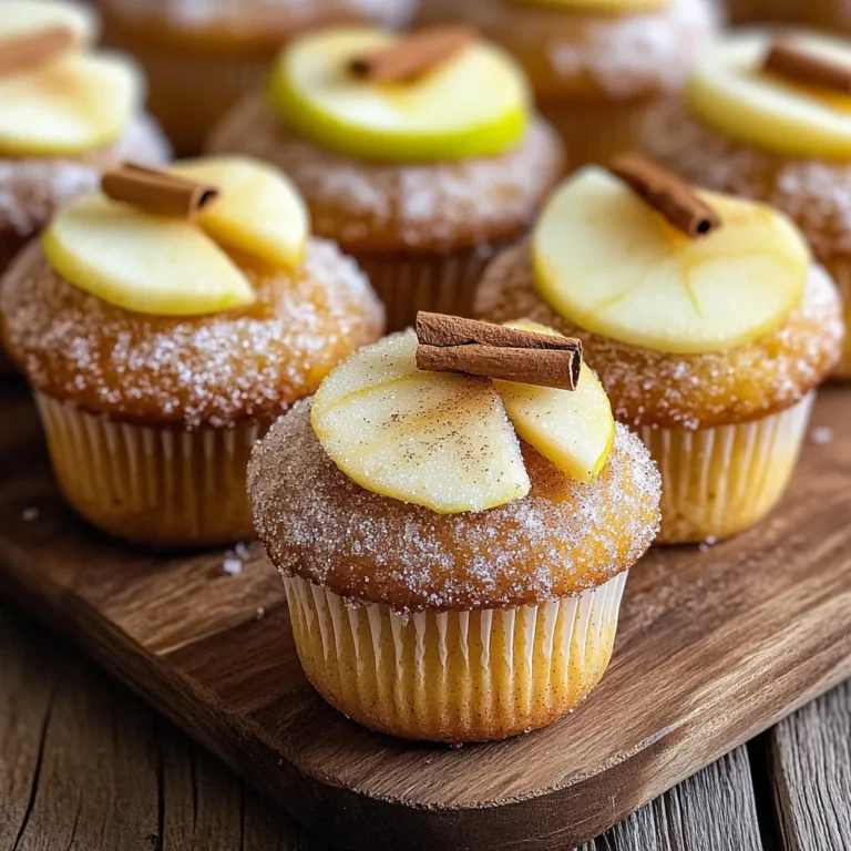 - 1 cup apple cider - 1 ½ cups all-purpose flour - 1 teaspoon baking powder - ½ teaspoon baking soda - ½ teaspoon ground cinnamon - ¼ teaspoon ground nutmeg - ½ teaspoon salt - ½ cup unsalted butter, softened - 1 cup brown sugar, packed - 2 large eggs - 1 teaspoon vanilla extract - ½ cup milk - ½ cup granulated sugar (for topping) You may add chopped apples for more texture. A pinch of ginger can spice things up. For a sweeter touch, consider a drizzle of caramel sauce on top. You will need a cupcake pan and paper liners. A whisk helps mix ingredients well. Use a small saucepan to reduce the apple cider. An electric mixer speeds up creaming butter and sugar. Finally, a wire rack is essential for cooling the cupcakes. First, set your oven to 350°F (175°C). This step is key for even baking. While the oven heats, line a standard cupcake pan with paper liners. This keeps the cupcakes from sticking. Next, take 1 cup of apple cider and pour it into a small saucepan. Heat it over medium heat. Let it simmer for about 15-20 minutes. You want it to reduce to about ½ cup. This makes the flavor richer. After it reduces, let it cool for a bit. In a medium bowl, whisk together the dry ingredients. This includes 1 ½ cups of all-purpose flour, 1 teaspoon of baking powder, ½ teaspoon of baking soda, ½ teaspoon of ground cinnamon, ¼ teaspoon of ground nutmeg, and ½ teaspoon of salt. Mixing these well helps them combine evenly. In a large bowl, take ½ cup of softened unsalted butter and 1 cup of packed brown sugar. Cream these together using a mixer. Keep mixing for about 3-4 minutes. You want the mixture to be light and fluffy. This adds air and texture to your cupcakes. Now, add 2 large eggs to the butter and sugar mix. Beat in each egg one at a time. Then, add 1 teaspoon of vanilla extract. Mix until everything is well combined. Next, gradually add the dry ingredient mix. Alternate this with the cooled apple cider and ½ cup of milk. Start and end with the flour mix. Mix until just combined; don’t overmix. Take your batter and divide it among the cupcake liners. Fill each one about 2/3 full. This gives the cupcakes room to rise. Place the pan in the preheated oven. Bake for 18-20 minutes. Check if they are done by inserting a toothpick into the center. It should come out clean. Once baked, remove the cupcakes from the oven. Let them cool in the pan for about 5 minutes. Then, transfer them to a wire rack to cool completely. While they cool, place ½ cup of granulated sugar in a shallow dish. Once the cupcakes are cool, roll the tops in the sugar to coat. This gives them a sweet finish. To get tall cupcakes, it is key to fill the liners just right. Fill each liner about two-thirds full. This gives the batter room to rise. Also, use room temperature ingredients. They mix better and help the cupcakes rise higher. Avoid opening the oven while baking. This can cause them to sink. Moist cupcakes come from the right balance of wet and dry ingredients. Reducing apple cider adds a rich flavor. Be sure to let it cool before mixing. Creaming the butter and sugar well adds air. This makes the cupcakes light and fluffy. Don’t overmix the batter; mix just until combined. This keeps the cupcakes tender and moist. These cupcakes are great on their own. For a fun twist, serve with a scoop of vanilla ice cream. You can also top them with whipped cream. Garnish with thin apple slices or a dash of cinnamon. Display them on a pretty platter for a nice touch. Enjoy these cupcakes at fall gatherings or warm family dinners. {{image_2}} You can make your Apple Cider Donut Cupcakes even more special. Try adding chopped nuts or dried fruit for a delightful crunch. Walnuts or pecans work great. You can also mix in chocolate chips for a sweet twist. If you love spices, add a pinch of ginger or allspice to the batter. These little changes can take your cupcakes to the next level. If you want to make these cupcakes gluten-free, use a 1:1 gluten-free flour blend. Many brands offer great options that work well in baking. Just make sure to check that the blend contains xanthan gum, which helps with texture. This way, you can enjoy the same yummy taste without the gluten. To make these cupcakes vegan, swap the eggs for flax eggs. Mix one tablespoon of ground flaxseed with three tablespoons of water. Let it sit for a few minutes until it thickens. Replace the milk with almond milk or any plant-based milk you like. Use coconut oil instead of butter to keep it dairy-free. These swaps ensure you get delicious cupcakes that everyone can enjoy. To keep your apple cider donut cupcakes fresh, store them in an airtight container. This helps maintain their moisture and flavor. Place the container at room temperature for up to three days. If you live in a warm climate, you might want to refrigerate them to prevent spoilage. Just remember to let them come back to room temperature before serving. You can freeze these cupcakes for longer storage. First, let them cool completely. Then, wrap each cupcake in plastic wrap. Place them in a freezer-safe bag or container. They can stay in the freezer for up to three months. When you want to enjoy them, just take them out and let them thaw at room temperature for a few hours. These cupcakes are best when eaten fresh but will last for several days if stored properly. If kept in an airtight container at room temperature, they stay good for about three days. In the fridge, they can last a week. Always check for any signs of spoilage before enjoying them. To reduce apple cider, pour it into a small saucepan. Heat it on medium for about 15-20 minutes. Stir it often to prevent burning. You want it to reduce to about half a cup. This process thickens the cider and boosts its flavor. Yes, you can use different types of flour. All-purpose flour works best for this recipe. If you want a gluten-free option, try a gluten-free blend. Make sure it has xanthan gum for best results. Other flours can change the texture, so keep that in mind. You can make these cupcakes a day ahead. Bake them, let them cool, and store them in an airtight container. For longer storage, freeze them after cooling. Just thaw before serving. This way, they stay fresh and tasty. If your cupcakes sink, they may have too much liquid or not enough flour. Check your measurements. It can also happen if you open the oven too early. Make sure to bake them until a toothpick comes out clean. Absolutely! Store-bought apple cider works well for this recipe. Look for a cider that is not too sweet. This will help balance the flavors in your cupcakes. Using fresh cider can add a nice touch, but store-bought is perfectly fine. This guide covered every step to make delicious cupcakes. We explored the main and optional ingredients, tools, and detailed instructions. I shared tips for better results and fun variations. Remember, you can customize these cupcakes to fit your needs. With proper storage, they can last and stay tasty. Try out these methods and enjoy baking!