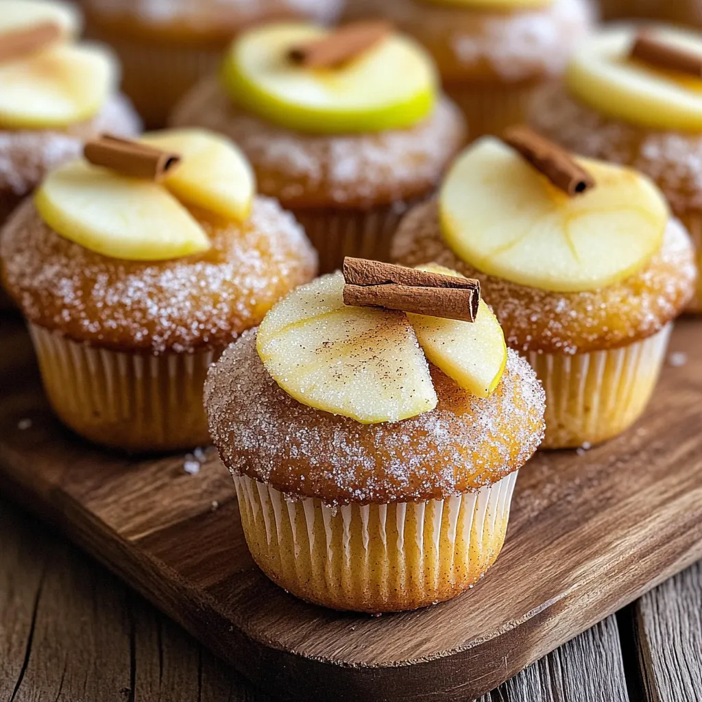 - 1 cup apple cider - 1 ½ cups all-purpose flour - 1 teaspoon baking powder - ½ teaspoon baking soda - ½ teaspoon ground cinnamon - ¼ teaspoon ground nutmeg - ½ teaspoon salt - ½ cup unsalted butter, softened - 1 cup brown sugar, packed - 2 large eggs - 1 teaspoon vanilla extract - ½ cup milk - ½ cup granulated sugar (for topping) You may add chopped apples for more texture. A pinch of ginger can spice things up. For a sweeter touch, consider a drizzle of caramel sauce on top. You will need a cupcake pan and paper liners. A whisk helps mix ingredients well. Use a small saucepan to reduce the apple cider. An electric mixer speeds up creaming butter and sugar. Finally, a wire rack is essential for cooling the cupcakes. First, set your oven to 350°F (175°C). This step is key for even baking. While the oven heats, line a standard cupcake pan with paper liners. This keeps the cupcakes from sticking. Next, take 1 cup of apple cider and pour it into a small saucepan. Heat it over medium heat. Let it simmer for about 15-20 minutes. You want it to reduce to about ½ cup. This makes the flavor richer. After it reduces, let it cool for a bit. In a medium bowl, whisk together the dry ingredients. This includes 1 ½ cups of all-purpose flour, 1 teaspoon of baking powder, ½ teaspoon of baking soda, ½ teaspoon of ground cinnamon, ¼ teaspoon of ground nutmeg, and ½ teaspoon of salt. Mixing these well helps them combine evenly. In a large bowl, take ½ cup of softened unsalted butter and 1 cup of packed brown sugar. Cream these together using a mixer. Keep mixing for about 3-4 minutes. You want the mixture to be light and fluffy. This adds air and texture to your cupcakes. Now, add 2 large eggs to the butter and sugar mix. Beat in each egg one at a time. Then, add 1 teaspoon of vanilla extract. Mix until everything is well combined. Next, gradually add the dry ingredient mix. Alternate this with the cooled apple cider and ½ cup of milk. Start and end with the flour mix. Mix until just combined; don’t overmix. Take your batter and divide it among the cupcake liners. Fill each one about 2/3 full. This gives the cupcakes room to rise. Place the pan in the preheated oven. Bake for 18-20 minutes. Check if they are done by inserting a toothpick into the center. It should come out clean. Once baked, remove the cupcakes from the oven. Let them cool in the pan for about 5 minutes. Then, transfer them to a wire rack to cool completely. While they cool, place ½ cup of granulated sugar in a shallow dish. Once the cupcakes are cool, roll the tops in the sugar to coat. This gives them a sweet finish. To get tall cupcakes, it is key to fill the liners just right. Fill each liner about two-thirds full. This gives the batter room to rise. Also, use room temperature ingredients. They mix better and help the cupcakes rise higher. Avoid opening the oven while baking. This can cause them to sink. Moist cupcakes come from the right balance of wet and dry ingredients. Reducing apple cider adds a rich flavor. Be sure to let it cool before mixing. Creaming the butter and sugar well adds air. This makes the cupcakes light and fluffy. Don’t overmix the batter; mix just until combined. This keeps the cupcakes tender and moist. These cupcakes are great on their own. For a fun twist, serve with a scoop of vanilla ice cream. You can also top them with whipped cream. Garnish with thin apple slices or a dash of cinnamon. Display them on a pretty platter for a nice touch. Enjoy these cupcakes at fall gatherings or warm family dinners. {{image_2}} You can make your Apple Cider Donut Cupcakes even more special. Try adding chopped nuts or dried fruit for a delightful crunch. Walnuts or pecans work great. You can also mix in chocolate chips for a sweet twist. If you love spices, add a pinch of ginger or allspice to the batter. These little changes can take your cupcakes to the next level. If you want to make these cupcakes gluten-free, use a 1:1 gluten-free flour blend. Many brands offer great options that work well in baking. Just make sure to check that the blend contains xanthan gum, which helps with texture. This way, you can enjoy the same yummy taste without the gluten. To make these cupcakes vegan, swap the eggs for flax eggs. Mix one tablespoon of ground flaxseed with three tablespoons of water. Let it sit for a few minutes until it thickens. Replace the milk with almond milk or any plant-based milk you like. Use coconut oil instead of butter to keep it dairy-free. These swaps ensure you get delicious cupcakes that everyone can enjoy. To keep your apple cider donut cupcakes fresh, store them in an airtight container. This helps maintain their moisture and flavor. Place the container at room temperature for up to three days. If you live in a warm climate, you might want to refrigerate them to prevent spoilage. Just remember to let them come back to room temperature before serving. You can freeze these cupcakes for longer storage. First, let them cool completely. Then, wrap each cupcake in plastic wrap. Place them in a freezer-safe bag or container. They can stay in the freezer for up to three months. When you want to enjoy them, just take them out and let them thaw at room temperature for a few hours. These cupcakes are best when eaten fresh but will last for several days if stored properly. If kept in an airtight container at room temperature, they stay good for about three days. In the fridge, they can last a week. Always check for any signs of spoilage before enjoying them. To reduce apple cider, pour it into a small saucepan. Heat it on medium for about 15-20 minutes. Stir it often to prevent burning. You want it to reduce to about half a cup. This process thickens the cider and boosts its flavor. Yes, you can use different types of flour. All-purpose flour works best for this recipe. If you want a gluten-free option, try a gluten-free blend. Make sure it has xanthan gum for best results. Other flours can change the texture, so keep that in mind. You can make these cupcakes a day ahead. Bake them, let them cool, and store them in an airtight container. For longer storage, freeze them after cooling. Just thaw before serving. This way, they stay fresh and tasty. If your cupcakes sink, they may have too much liquid or not enough flour. Check your measurements. It can also happen if you open the oven too early. Make sure to bake them until a toothpick comes out clean. Absolutely! Store-bought apple cider works well for this recipe. Look for a cider that is not too sweet. This will help balance the flavors in your cupcakes. Using fresh cider can add a nice touch, but store-bought is perfectly fine. This guide covered every step to make delicious cupcakes. We explored the main and optional ingredients, tools, and detailed instructions. I shared tips for better results and fun variations. Remember, you can customize these cupcakes to fit your needs. With proper storage, they can last and stay tasty. Try out these methods and enjoy baking!
