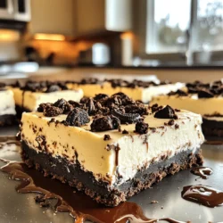- 1 ½ cups Oreo cookie crumbs - ½ cup unsalted butter, melted - 16 oz cream cheese, softened - 1 cup powdered sugar - 1 teaspoon vanilla extract - 1 cup heavy whipping cream - 1 cup crushed Oreos for topping - Chocolate syrup for drizzling You can use chocolate syrup for a sweet touch. It adds a delicious layer of flavor. - Medium bowl for mixing the crust - Large mixing bowl for the filling - Electric mixer to beat the cream cheese - 9x9-inch baking pan for setting the bars - Plastic wrap to cover the pan These tools make the process easier and faster. Using the right tools helps you create a smooth cheesecake. To prepare the crust, start by mixing 1 ½ cups of Oreo cookie crumbs with ½ cup of melted butter in a medium bowl. You want to make sure each crumb is coated well. Next, take the mixture and press it firmly into the bottom of a greased 9x9-inch baking pan. This makes a great base for your cheesecake. After that, refrigerate the crust for about 15 minutes. This helps it to set and gives it a nice texture. Now, let's make the cheesecake filling. In a large mixing bowl, beat 16 oz of softened cream cheese with an electric mixer. Mix until it becomes smooth and creamy. Next, slowly add 1 cup of powdered sugar and 1 teaspoon of vanilla extract. Mix until everything blends well. In a separate bowl, whip 1 cup of heavy cream until it forms stiff peaks. This step is key for a light filling. Gently fold the whipped cream into the cream cheese mixture. Once combined, fold in 1 cup of crushed Oreos, but save some for later. This adds yummy bits of cookies in every bite. Pour the cheesecake filling over the chilled crust in your pan. Spread it out evenly for a nice finish. Then, sprinkle the reserved crushed Oreos on top. Gently press them into the surface. Cover the pan with plastic wrap and put it in the fridge. Let it chill for at least 4 hours, or until it sets firm. When ready, cut into bars and drizzle with chocolate syrup if you like. Enjoy your delicious no-bake cookies and cream cheesecake bars! To get a smooth texture, make sure your cream cheese is very soft. I let it sit out for about 30 minutes before mixing. This helps avoid lumps. When whipping the heavy cream, beat it until stiff peaks form. This makes your filling light and fluffy. Gently fold the whipped cream into the cream cheese mix. Use a spatula and fold, don’t stir. This keeps the air in the whipped cream. One common mistake is not chilling the crust long enough. If the crust is not set, it may crumble when you cut the bars. Another mistake is over-mixing the cream cheese. This can make your filling dense. Be careful when adding the crushed Oreos; add them gently to keep the texture nice. Lastly, don’t skip the chilling time after assembling. It’s key for firm bars. For a beautiful presentation, cut the bars into even squares. Drizzle chocolate syrup on top for a special touch. You can also sprinkle extra crushed Oreos over the bars. Serve them on a nice plate or platter. For a fun twist, use colorful sprinkles. They add a pop of color and fun. Enjoy these bars with friends for a perfect treat! {{image_2}} You can change up the cookies in this recipe. If you want a new taste, try using different cookies. Chocolate wafer cookies give a rich flavor. Vanilla wafers can add a light, sweet touch. You could even use graham crackers for a fun twist. Each option will change the taste of the crust. Just crush them like you do with Oreos and mix with melted butter. Toppings make these cheesecake bars even better. Instead of crushed Oreos, try crushed peanut butter cookies for a nutty flavor. You can also use sprinkles for a fun, colorful look. Fresh fruit, like raspberries or strawberries, adds a fresh taste. If you love chocolate, drizzle melted chocolate on top. These toppings can change the whole look and taste of your bars. Want to add some zing? Mix in a bit of lemon zest for a fresh kick. You can also try adding a tablespoon of espresso powder for a coffee flavor. If you enjoy a nutty taste, add chopped nuts to the filling. Each of these additions can help make the cheesecake bars unique and fun to eat. Experimenting with flavors keeps each batch fresh and exciting! To keep your no bake cookies and cream cheesecake bars fresh, store them in the fridge. Place them in an airtight container to protect against moisture and odors. If you use a baking pan, cover it tightly with plastic wrap. This keeps the bars from drying out. Avoid stacking them to prevent any squishing. When stored properly, these cheesecake bars will last about 5 days in the fridge. They taste best when fresh, but they will still be tasty after a few days. Check for any changes in texture or smell before eating. If they look or smell off, it’s best to toss them. You can freeze these bars for later enjoyment. First, cut them into individual portions. Wrap each piece tightly in plastic wrap, then place them in a freezer-safe bag or container. They can stay in the freezer for up to 3 months. When you’re ready to enjoy, let them thaw in the fridge overnight. This keeps them creamy and delicious. Yes, you can use low-fat cream cheese. It will change the taste and texture a bit. The bars may not be as rich, but they will still taste great. Keep in mind that the filling may be less creamy, so adjust your mixing time if needed. Aim for a smooth blend to ensure a nice texture. To make this recipe gluten-free, you can swap regular Oreos for gluten-free Oreos. The other ingredients are naturally gluten-free. Just double-check your cream cheese and powdered sugar for any gluten-containing additives. Follow the same steps for mixing and chilling. Your gluten-free bars will still be delicious! If you need a substitute for heavy cream, try using coconut cream or whipped coconut milk. Both options will add a different flavor. You can also use whole milk with a bit of melted butter. This will mimic the fat content of heavy cream. Mix well to keep the filling light and fluffy. This blog post covered how to make delicious cookies and cream cheesecake bars. We discussed key ingredients, preparation tools, and step-by-step instructions for making the crust and filling. I shared tips for achieving the best texture, avoiding common mistakes, and serving your bars beautifully. You also learned about flavor variations and storage tips to keep them fresh. Remember, with these simple steps, you can enjoy tasty cheesecake bars any time!