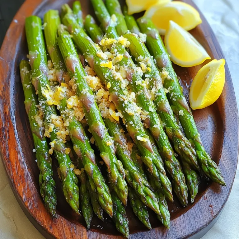 - 1 lb fresh asparagus, trimmed - 3 tablespoons olive oil - 4 cloves garlic, minced - 1/2 cup grated Parmesan cheese - 1 teaspoon lemon zest - 1 teaspoon salt - 1/2 teaspoon black pepper - Optional: 1/4 teaspoon red pepper flakes (for extra heat) Gather these ingredients to make Air Fryer Garlic Parmesan Asparagus. The fresh asparagus should be crisp and bright green. Trim the ends to remove any tough parts. The olive oil will help coat the asparagus and give it a nice crisp. Mince the garlic finely for the best flavor. The Parmesan cheese adds a savory touch. For a bright kick, lemon zest is great. The salt and pepper enhance the taste. If you like heat, add red pepper flakes. This mix of flavors will make your dish pop! Make sure to have everything ready before you start cooking. This dish comes together quickly, so prep work is key. Enjoy the journey of cooking this easy and quick dish! 1. Preheat the air fryer to 400°F (200°C). This takes about 5 minutes. Preheating helps cook the asparagus evenly. 2. Prepare and trim the asparagus. Grab one pound of fresh asparagus. Snap off the tough ends. This makes the asparagus tender and easy to eat. 1. Toss asparagus with olive oil. In a large bowl, add three tablespoons of olive oil. Coat the asparagus well. This adds flavor and helps it crisp up. 2. Add seasonings and Parmesan cheese. Mince four cloves of garlic. Add the garlic, half a teaspoon of black pepper, one teaspoon of salt, and one teaspoon of lemon zest to the bowl. For a kick, add red pepper flakes. Toss everything together until the asparagus is fully coated. Then, sprinkle half a cup of grated Parmesan cheese over the asparagus. Toss gently to mix. 3. Air fry the asparagus for 8-10 minutes. Place the seasoned asparagus in a single layer in the air fryer basket. If needed, cook in batches. Air fry for eight to ten minutes. Shake the basket halfway through. This ensures all sides get crisp. The asparagus is done when it is tender and the cheese is golden. Enjoy your delicious garlic Parmesan asparagus right away! To make great air fryer garlic Parmesan asparagus, start by placing the asparagus in a single layer. This helps them cook evenly. If your air fryer is small, cook in batches. It ensures the heat reaches every piece. Next, adjust the cooking time for your taste. For softer asparagus, cook for 10 minutes. For a crunchier bite, 8 minutes should do. Keep an eye on it to avoid burning the cheese. When it's time to serve, make it look beautiful! Sprinkle extra Parmesan on top for that wow factor. A little lemon juice adds brightness and flavor. Arrange the asparagus on a nice platter. Add lemon wedges on the side for a fresh touch. This makes your dish not just tasty, but also stunning! {{image_2}} You can easily change the flavors in this dish. Try adding different cheeses. Cheddar adds a sharp taste. Feta brings a creamy texture. Both options work well with the garlic and asparagus. Herbs can also enhance the dish. Fresh thyme adds a light earthiness. Rosemary gives a strong, fragrant flavor. Just sprinkle a bit on before cooking. You will love how these flavors mix. You can cook asparagus in other ways too. Oven roasting is one option. Preheat your oven to 425°F (220°C). Spread the seasoned asparagus on a baking sheet. Roast for about 12-15 minutes. This method gives a different texture. Grilling asparagus is another fun way to cook it. Heat your grill to medium-high. Place the asparagus on the grill for 5-7 minutes. This adds a nice smoky flavor. Enjoy the variety in cooking methods! To keep your leftover Air Fryer Garlic Parmesan Asparagus fresh, place it in an airtight container. This helps prevent moisture loss and keeps the asparagus crisp. Store it in the refrigerator for up to three days. For best results, let the asparagus cool to room temperature before sealing it in the container. To maintain the flavor and texture, avoid stacking the asparagus too tightly. This allows air to circulate and keeps it from becoming soggy. If you have a lot of leftovers, consider dividing them into smaller portions. This way, you can grab just what you need when you want to enjoy them again. When it’s time to reheat your asparagus, there are a few methods to choose from. The best way is to use the air fryer again. Set it to 350°F (175°C) and air fry the asparagus for about 3-5 minutes. This will help restore its crispness and flavor. Another option is to use the oven. Preheat the oven to 350°F (175°C) and spread the asparagus on a baking sheet. Heat for about 5-7 minutes. If you prefer the microwave, place the asparagus on a microwave-safe plate. Heat for 30 seconds, checking often to avoid overcooking. Remember, the goal is to warm it up without making it mushy. Yes, you can use frozen asparagus. Just thaw it first and pat it dry. This helps to remove extra moisture. If you skip this step, your dish may turn out soggy. Adjust the cooking time to about 10-12 minutes. To make this dish vegan, simply skip the Parmesan cheese. You can try using nutritional yeast instead for a cheesy flavor. It adds a nice taste without the dairy. You can also use a vegan cheese option if you prefer. Any air fryer that fits your budget works great for veggies. Look for one with adjustable temperature settings and a good capacity. A basket-style air fryer is ideal since it allows air to circulate well. This ensures even cooking. Asparagus is done when it is tender yet still firm. You want it to be bright green and slightly crispy. If the Parmesan is golden and crispy, your asparagus is likely ready. Shake the basket halfway during cooking for even results. This blog post covered a simple way to make crispy air-fried asparagus. We discussed key ingredients, step-by-step cooking instructions, and tips for success. You learned about variations to try and how to store leftovers. Asparagus is healthy, tasty, and easy to adapt. By mixing in flavors or trying different cooking methods, you can always keep it exciting. Enjoy your cooking and feel proud of your delicious creation!