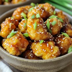 - 1.5 lbs chicken breast, cut into bite-sized pieces - 1/4 cup honey - 3 tablespoons soy sauce - 2 cloves garlic, minced - 1 tablespoon fresh ginger, grated - 1 tablespoon olive oil - 1 teaspoon sesame oil - 1/2 teaspoon black pepper - 1 teaspoon cornstarch (optional for extra crispiness) - Garnishes: Chopped green onions and sesame seeds When making Air Fryer Honey Garlic Chicken Bites, the right ingredients make a big difference. Start with fresh chicken breast, about 1.5 lbs, cut into small, bite-sized pieces. This helps each piece cook evenly and absorb the flavors. For the marinade, honey is the star. It adds sweetness and helps the chicken caramelize. Use 1/4 cup, which balances well with the 3 tablespoons of soy sauce. The soy sauce gives depth and saltiness, enhancing the dish. Next, add 2 cloves of minced garlic and 1 tablespoon of freshly grated ginger. These ingredients provide a warm, aromatic kick. They blend well with 1 tablespoon of olive oil and 1 teaspoon of sesame oil, which contribute richness and flavor. Don’t forget the seasoning! A pinch of black pepper, about 1/2 teaspoon, rounds out the taste. If you want your chicken bites extra crispy, toss them in 1 teaspoon of cornstarch before cooking. Finally, for a beautiful finish, garnish with chopped green onions and sesame seeds. These add color and a fresh crunch, making your dish look as good as it tastes. First, gather your ingredients. In a large mixing bowl, whisk together: - 1/4 cup honey - 3 tablespoons soy sauce - 2 cloves garlic, minced - 1 tablespoon fresh ginger, grated - 1 tablespoon olive oil - 1 teaspoon sesame oil - 1/2 teaspoon black pepper Whisk until all ingredients blend well. The marinade gives flavor and moisture. Marinate the chicken for at least 30 minutes. For better taste, refrigerate it for up to 2 hours. This time allows flavors to soak into the chicken. Now, let’s get the air fryer ready. Preheat it to 380°F (193°C) for about 5 minutes. Preheating helps the chicken to cook evenly. Also, arrange the air fryer basket properly. Place it in a way that allows air to flow freely. This ensures the chicken bites cook thoroughly. After marinating, it's time to cook. If you want extra crispy bites, toss the chicken with 1 teaspoon of cornstarch in a separate bowl. Then, place the chicken pieces in the air fryer basket in a single layer. You might need to cook in batches if your fryer is small. Cook the chicken for 12-15 minutes. Remember to shake the basket halfway through. This step helps all sides cook evenly. Check for doneness. The chicken should be golden brown and reach an internal temperature of 165°F (74°C). Once done, remove the chicken and drizzle any sauce over the top. Enjoy your meal! To make your chicken bites extra crispy, use cornstarch. Toss the marinated chicken in cornstarch before cooking. This will add a nice crunch. Set your air fryer to 380°F. Preheat it for about 5 minutes. This step helps the chicken cook evenly and get crispy. Marinating is key for flavor. I recommend marinating your chicken for at least 30 minutes. If you have time, marinate for up to 2 hours in the fridge. This allows the honey, garlic, and other spices to soak in well. Serve your honey garlic chicken bites with steamed broccoli or rice. Both sides complement the sweet and savory chicken. For presentation, place the chicken in a large bowl. Garnish with chopped green onions and sesame seeds. This makes the dish look even more appealing. {{image_2}} To kick up the flavor, you can add chili flakes or sriracha. These add a nice heat to the sweet and savory mix. A pinch of chili flakes gives a gentle kick. If you want more heat, drizzle some sriracha into your marinade. This heat helps balance the sweetness of honey. Adjust the amount to fit your taste. If you want to switch things up, try using maple syrup or agave. These sweeteners work well in the marinade. Maple syrup adds a rich flavor. Agave is lighter and blends well without being too sweet. Both options keep the dish tasty while changing the flavor profile. Feel free to experiment with different proteins like shrimp or tofu. Shrimp cooks quickly and absorbs the marinade well. Tofu offers a great plant-based option. Just make sure to press the tofu first to remove extra water. This ensures the marinade sticks nicely. Both options create a new twist on this dish. To keep your honey garlic chicken bites fresh, store them in the fridge. Place the chicken in an airtight container. This will keep moisture out and flavor in. Use leftovers within three days for the best taste. If you want to, you can separate the chicken from the sauce. This helps maintain texture. When you want to enjoy your chicken bites again, reheating properly is key. Use an air fryer for the best results. Preheat it to 350°F (175°C). Place the chicken bites in the basket in a single layer. Heat them for about 5-7 minutes. This keeps them crispy and tasty. You can also use a microwave, but they may lose some crunch. If you choose the microwave, heat in 30-second intervals until warm. If you want to save some for later, freezing is a great option. First, let the chicken cool completely. Then, place it in a freezer bag. Remove as much air as you can before sealing. Label the bag with the date. You can freeze the chicken for up to three months. When ready to eat, thaw it in the fridge overnight before reheating. This keeps the chicken juicy and flavorful. Yes, you can use frozen chicken. However, you need to thaw it first. The best way to thaw chicken is to put it in the fridge overnight. If you need it fast, place it in a sealed bag and submerge it in cold water for about an hour. Once thawed, make sure to pat it dry. This step helps the marinade stick better. If your chicken bites are not crispy, you might need to check a few things. First, ensure that you preheated the air fryer to the right temperature. Also, don't crowd the basket; space helps air flow. You can add cornstarch to the chicken before cooking. This adds a nice crunch. If they still aren't crispy, try cooking them a bit longer. Just keep an eye on them to avoid burning. Yes, you can make this recipe in advance! Marinate the chicken for up to two hours in the fridge. After cooking, let the bites cool down. Store them in an airtight container in the fridge for up to three days. For meal prep, you can even freeze the marinated chicken. Just thaw and cook when you're ready. This way, you can enjoy quick, tasty meals anytime! This blog post covered a simple and tasty chicken recipe using a flavorful marinade. We discussed the ingredients, marinating, cooking in the air fryer, and tips for crispiness. I shared variations with spice and alternative sweeteners, plus storage and reheating advice. This dish is easy to make and perfect for any meal. I hope you feel inspired to try it out in your kitchen! Enjoy good food that brings joy and flavor.