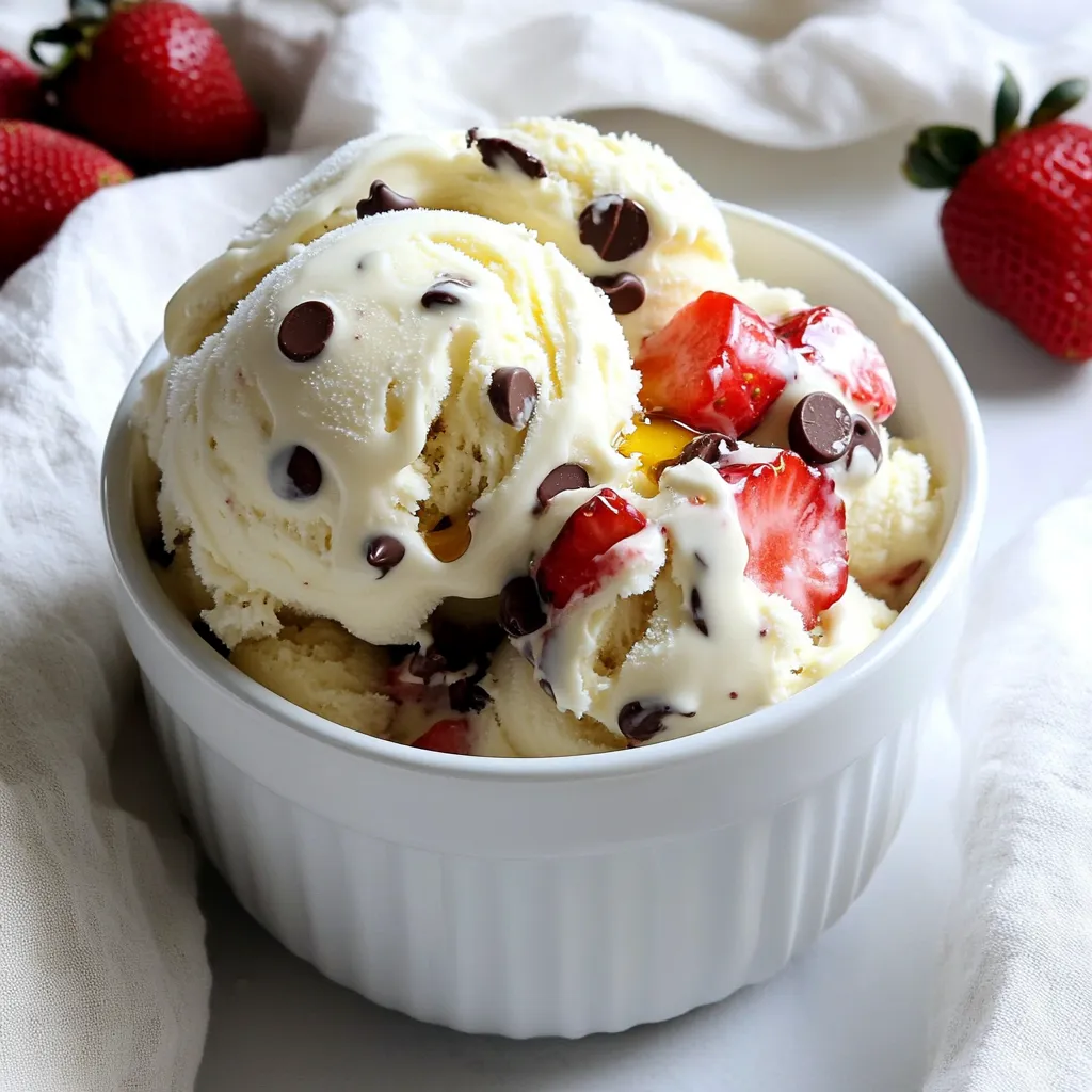 To make cottage cheese ice cream, you need these key ingredients: - 2 cups cottage cheese (low-fat or full-fat) - 1 cup unsweetened almond milk (or your choice of milk) - 3 tablespoons honey or maple syrup (adjust to taste) - 1 teaspoon pure vanilla extract - 1/2 cup Greek yogurt (optional for extra creaminess) - 1/4 cup chocolate chips or fruit pieces (like strawberries or blueberries) These ingredients create a smooth and creamy ice cream with a rich flavor. I love using low-fat cottage cheese because it’s light yet still creamy. Almond milk adds a nice touch, but any milk works well. If you want to change up the sweetness, try these alternatives: - Agave syrup - Stevia - Coconut sugar For flavoring, you can add: - Cocoa powder for chocolate flavor - Fresh mint for a refreshing twist - Cinnamon for a warm, cozy taste These options let you customize your ice cream to fit your taste. I enjoy using maple syrup because it adds depth to the flavor. To make your ice cream even creamier, consider adding: - 1/2 cup of Greek yogurt - A splash of heavy cream These optional ingredients enhance the texture without losing the health benefits. I often use Greek yogurt as it adds protein and a tangy taste. Start by gathering your ingredients. You need 2 cups of cottage cheese, 1 cup of almond milk, 3 tablespoons of honey or maple syrup, 1 teaspoon of vanilla extract, and 1/2 cup of Greek yogurt if you want it creamier. In a blender, add the cottage cheese and almond milk first. Then, add the honey and vanilla. If you choose to use Greek yogurt, add it now. Blend everything together until the mixture is smooth and creamy. This step is key for a great texture. Once you blend the base, taste it! If you want it sweeter, add more honey or maple syrup. Blend again to mix in the extra sweetness. It’s all about your preference. You can make it just right for your taste buds. Pour the mixture into a freezer-safe container. Smooth the top out with a spatula. Cover the container tightly. Place it in the freezer for about 4 to 6 hours. To keep it creamy, stir the mixture every hour. This will help break up any ice crystals. When it’s ready, let it sit at room temperature for 5 to 10 minutes before scooping. Enjoy your creamy delight! Cottage cheese is a great source of protein. It has about 25 grams of protein per cup. This makes it a perfect base for ice cream. The high protein helps build muscles and keeps you full longer. When you blend it with almond milk and Greek yogurt, you boost the protein even more. This creamy delight packs a powerful punch for anyone needing extra protein. Traditional ice cream is often high in sugar and low in protein. It can have around 3 grams of protein per serving. In contrast, our cottage cheese ice cream has much more protein and fewer calories. This means you can enjoy a sweet treat without the guilt. Plus, the texture is creamy and smooth, just like regular ice cream. You get the best of both worlds with this recipe. We use honey or maple syrup in this recipe. These natural sweeteners are better for your health. They have fewer calories than refined sugar. They also provide vitamins and minerals. Using them helps keep your ice cream sweet but healthy. You can adjust the amount to fit your taste. This way, you enjoy a treat that feels good and tastes even better! {{image_2}} To make your cottage cheese ice cream super creamy, always use full-fat or low-fat cottage cheese. Blending the cheese with almond milk helps mix everything well. If you add Greek yogurt, it makes the texture even richer. Blend until it is smooth, with no lumps. This step is key for that creamy delight. Ice crystals can ruin the smoothness of your ice cream. To avoid this, stir the mixture every hour as it freezes. This keeps it from getting too hard. You want to break up any ice crystals. If you do this, your ice cream will be velvety and soft. Serve your cottage cheese ice cream in bowls or cones. For a fun twist, top it with more chocolate chips or fresh fruit. You can even drizzle some honey or maple syrup on top. This adds a nice touch and makes it look pretty. Enjoy your high-protein treat in style! You can create many flavors with cottage cheese ice cream. For a chocolate twist, add 1/4 cup of cocoa powder. Blend it in with the other ingredients. You can also add chocolate chips for extra texture. If you love fruit, try mixing in 1/2 cup of berries or bananas. Fresh fruit adds natural sweetness and flavor. You can also use peach or mango for a tropical taste. To make this ice cream dairy-free, swap cottage cheese with silken tofu. Use coconut milk instead of almond milk for a creamy base. Maple syrup works great as a sweetener. This option is vegan and still packed with protein. You can also use dairy-free yogurt for added creaminess. Mix-ins add fun and flavor to your ice cream. Try nuts like almonds or walnuts for crunch. Coconut flakes can give a tropical vibe. You can also add granola for a breakfast twist. Just fold them in gently after blending. This way, you keep the texture and enjoy every bite! Yes, cottage cheese ice cream is healthy. It has less sugar and more protein than regular ice cream. Cottage cheese is rich in calcium and essential nutrients. This makes it a great choice for a snack or dessert. It also helps keep you full longer. Using natural sweeteners like honey or maple syrup adds flavor without extra calories. Cottage cheese ice cream has a higher protein content than regular ice cream. Regular ice cream often has around 2-3 grams of protein per serving. In contrast, cottage cheese ice cream can have about 10-12 grams of protein per serving. This makes it a smart option for those wanting to boost their protein intake. Protein helps in muscle recovery and keeps you energized. Yes, you can use Greek yogurt in other ice cream recipes. It adds creaminess and a tangy flavor to the mix. Greek yogurt is also high in protein, just like cottage cheese. You can swap Greek yogurt for some or all of the cream in recipes. This change helps make your ice cream lighter yet still tasty. Also, it works well with various flavors like fruit or chocolate. Cottage cheese ice cream is a tasty and healthy treat. We explored key ingredients, step-by-step instructions, and tips for success. You learned about its high protein and how it beats traditional ice cream in nutrition. You can make fun flavor variations and adapt for diets too. With this knowledge, you can create your own creamy dessert at home. Enjoy experimenting with new recipes and flavors. Your healthy ice cream adventure starts now!