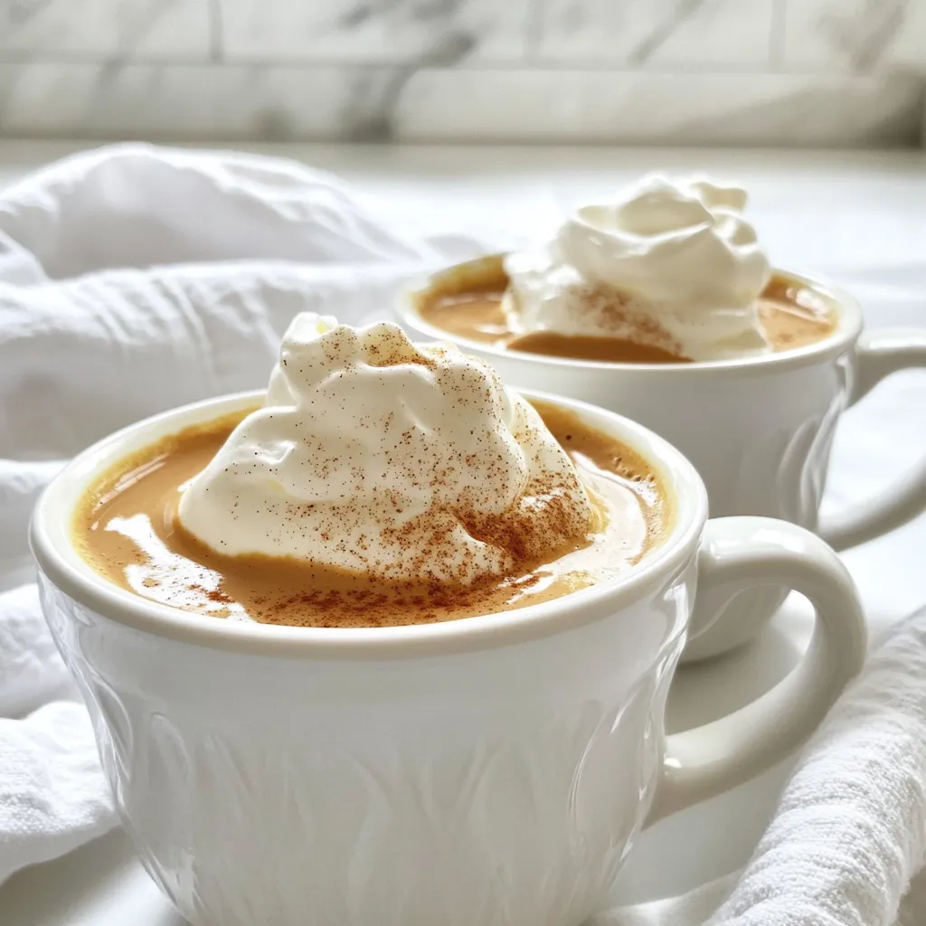 To make a delicious Pumpkin Spice Hot Chocolate, gather these simple ingredients: - 2 cups milk or any plant-based alternative - 1/2 cup canned pumpkin puree - 1/4 cup unsweetened cocoa powder - 1/4 cup brown sugar (adjust to taste) - 1 teaspoon vanilla extract - 1 teaspoon pumpkin pie spice - 1/2 teaspoon ground cinnamon - A pinch of salt - Whipped cream for topping - Ground cinnamon or pumpkin spice for garnish These ingredients blend to create a rich and creamy treat. The milk gives a smooth base, while canned pumpkin adds flavor and nutrition. Cocoa powder brings a deep chocolate taste, and brown sugar offers sweetness. Vanilla extract enhances the overall flavor, while pumpkin pie spice and cinnamon add warmth. Salt balances the sweetness and elevates the taste. Finally, whipped cream on top gives it a fun finish. You can choose your favorite garnishing options to make it your own. Enjoy the cozy flavors of fall in every sip! Start by getting your kitchen ready. Clear your counter and wash your hands. Next, gather your tools. You will need a medium saucepan, measuring cups, and a whisk. Finally, measure your ingredients. This includes milk, pumpkin puree, cocoa powder, brown sugar, vanilla, spices, and salt. Heat the milk in your saucepan over medium heat. Watch it closely to avoid boiling. Once the milk is warm, add the pumpkin puree. Then, mix in the cocoa powder, brown sugar, vanilla extract, pumpkin pie spice, ground cinnamon, and a pinch of salt. Whisk the mixture well. Keep whisking until it is smooth and creamy. Heat it for about five minutes without boiling. Once it’s ready, remove it from the heat. Pour the hot chocolate into 2 or 3 mugs. Choose fun mugs or glasses for serving. You can even use festive ones for extra cheer. Top each mug with a big dollop of whipped cream. Finish with a sprinkle of ground cinnamon or pumpkin spice. This adds extra flavor and looks great! Pair your hot chocolate with cookies or pastries for a tasty treat. Enjoy! - Tips for whisking: Use a whisk or an electric mixer. Start slowly to blend the ingredients. Increase speed as the mixture combines. This helps mix well without splashes. - Avoiding lumps: Make sure to add cocoa powder and pumpkin puree gradually. Whisk well after each addition. This prevents lumps and ensures a smooth hot chocolate. - Sweetness adjustments: Taste your hot chocolate before serving. If it needs more sweetness, add more brown sugar. Stir well to dissolve. Remember, you can always add more, but you can’t take it out! - Spice level variations: Adjust the spice to your taste. If you love spices, add more pumpkin pie spice or cinnamon. For a milder flavor, cut back on the spices. - Decorating whipped cream: Use a piping bag to create swirls with whipped cream. This makes your drink look fancy and fun. - Garnishing options: Sprinkle ground cinnamon or pumpkin spice on top of the whipped cream. You can also add chocolate shavings or mini marshmallows for extra flair! {{image_2}} You can easily make a vegan version of pumpkin spice hot chocolate. Use plant-based milk instead of dairy milk. Almond milk, oat milk, or coconut milk works great. Each adds its own flavor. For whipped cream, look for coconut whipped cream or almond whipped cream. Both give a rich taste and creamy texture. Want a grown-up twist? Add your favorite spirit! Rum or whiskey both work well. Start with one ounce for a smooth flavor. You can adjust to your taste if you want more punch. Stir it in after heating the mixture, just before serving. Make your hot chocolate even more special. Adding chocolate chips gives a richer taste. Try semi-sweet or dark chocolate chips for a bold flavor. You can also toss in mini marshmallows for extra sweetness. They melt into the hot drink and create a delightful topping. To store leftovers, let the hot chocolate cool first. Pour it into an airtight container. Keep it in the fridge for up to three days. If you want to enjoy it later, make sure to seal the container well. I recommend using a glass jar or a plastic container with a tight lid. This helps keep the flavors fresh. The best method for reheating is to use the stove. Pour the hot chocolate into a saucepan over low heat. Stir it often to avoid burning. You can also use a microwave, but check it every 30 seconds. This helps keep it from getting too hot. To maintain flavor and texture, whisk it well as you heat. This keeps it smooth and creamy. You can use fresh pumpkin, but it takes more time. Canned pumpkin is ready to use. Fresh pumpkin gives a better texture but needs cooking. You must roast or boil it first. Canned pumpkin has a smooth consistency and tastes great. If you want ease, stick with canned. You can use sweeteners like stevia or erythritol. They work well in hot drinks. Use about half the amount of sweetener as sugar. This keeps the taste close to the original. Always taste as you go to adjust. Yes, you can prepare this hot chocolate in advance. Just make it, let it cool, and store it. Use a sealed container in the fridge. When ready to serve, heat it on low. Stir well to mix the flavors again. This makes it easy for busy days! This blog post covered the key ingredients and steps for making delicious pumpkin spice hot chocolate. You learned about useful tips for perfect texture and flavor. I shared fun variations to match your taste and storage advice to keep your drink fresh. Enjoy experimenting with your own creations. With these guidelines, you can make this cozy treat your way. Enjoy the warmth and flavor of your homemade pumpkin spice hot chocolate anytime!