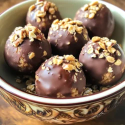 - 1 cup rolled oats - 1/2 cup natural peanut butter - 1/4 cup honey or maple syrup The main ingredients are the heart of your energy balls. Rolled oats give a nice texture and fiber. Natural peanut butter adds creaminess and healthy fats. Honey or maple syrup sweetens the mix and binds it all together. - 1/4 cup chocolate chips (dark or semi-sweet) - 1/4 cup ground flaxseed - 1/4 teaspoon vanilla extract The additional ingredients bring more flavor and nutrition. Chocolate chips add a sweet touch. Ground flaxseed boosts omega-3s and fiber. Vanilla extract enhances the taste, making each bite even better. - A pinch of salt A pinch of salt makes all the flavors pop. It balances the sweetness and adds depth. Just a little goes a long way, so don’t skip this step! - In a large mixing bowl, combine: - 1 cup rolled oats - 1/4 cup ground flaxseed - A pinch of salt Mix these dry ingredients well. It helps to use a spoon or your hands. - Next, add the wet ingredients: - 1/2 cup natural peanut butter - 1/4 cup honey or maple syrup - 1/4 teaspoon vanilla extract These ingredients will provide sweetness and a nice flavor. - Stir everything together. You want a uniform mixture. If needed, use your hands to mix. - Scoop out about 1 tablespoon of the mixture. - Roll it into a ball using your hands. Make sure the balls are about the same size. This helps with even chilling. - Place the balls on a parchment-lined baking sheet. This keeps them from sticking. - Refrigeration is key. It helps the energy balls firm up. - Chill them for at least 30 minutes. This time allows the flavors to blend and the balls to set. Enjoy your healthy snack! The right ingredient ratios are key to great energy balls. Use 1 cup of rolled oats and 1/2 cup of peanut butter. This will give the mix a good balance. Too much peanut butter can make them too sticky. If you want them firmer, add a bit more oats or flaxseed. When mixing, I often use my hands. This helps me feel the texture and ensure everything blends well. It also makes it easier to form perfect balls. When serving, use a pretty bowl to show off your energy balls. You can also wrap them in parchment paper for a nice touch. This makes them easy to grab for snacks on the go. For a fun look, sprinkle some extra chocolate chips or crushed nuts on top. This adds color and makes them more tempting. Want to boost the taste? Try adding a dash of cinnamon or a little cocoa powder. You can also switch up the nuts. Almonds or cashews can bring new flavors to your energy balls. Don't be afraid to experiment with what you like best. Each change can lead to a tasty surprise! {{image_2}} You can switch nut butters for fun. Almond or cashew butter works great. Each adds its own taste. If you're not into honey, try agave or coconut sugar. These swaps keep the sweetness but change the flavor profile. Add seeds to boost nutrition. Chia or pumpkin seeds give extra crunch and health benefits. Dried fruits like cranberries or raisins add sweetness. Shredded coconut can give a tropical twist. Mix and match to find your favorite combo! These energy balls can fit many diets. Use gluten-free oats to make them safe for gluten-free diets. If you want a vegan version, replace honey with maple syrup. This keeps the recipe plant-based while still delicious! To keep your energy balls fresh, use airtight containers. This helps block out air and moisture. Store them in a cool, dry place like a pantry or cupboard. Avoid direct sunlight, as heat can change their texture and flavor. These energy balls can last up to one week in the fridge. For a longer shelf life, freeze them. When frozen, they can last up to three months. Make sure to place them in a freezer-safe container or bag. This keeps them from getting freezer burn. After chilling, you can enjoy them cold right from the fridge. They make a great quick snack. If you prefer them warm, heat them in the microwave for just a few seconds. This brings out the peanut butter flavor and makes them even more tasty. Enjoy your energy balls plain or with a drizzle of honey on top! Making these energy balls is quick and easy. The prep time is just 10 minutes. After mixing, you chill them for 30 minutes. In total, it takes about 40 minutes from start to finish. This is perfect for a quick snack. Yes, flavored peanut butter works well! It adds a fun twist to the taste. Options like chocolate or honey peanut butter can enhance the flavor. Just watch out for the added sugars, as they can change the texture too. Yes, these energy balls are packed with nutrition. They contain rolled oats, which give you fiber. Peanut butter adds protein and healthy fats. Ground flaxseed boosts omega-3 fatty acids. Each ball has about 100 calories, making them a great snack option. You now know how to make delicious no-bake peanut butter chocolate energy balls. We covered main and extra ingredients, steps for prep and rolling, and tips for great texture. You can switch flavors and make them fit your diet. Follow storage tips for the best freshness. Enjoy these snacks chilled or on-the-go. As you experiment, I hope you find the mix that suits you best. These energy balls are easy to make, tasty, and healthy. Get creative and make them your own!