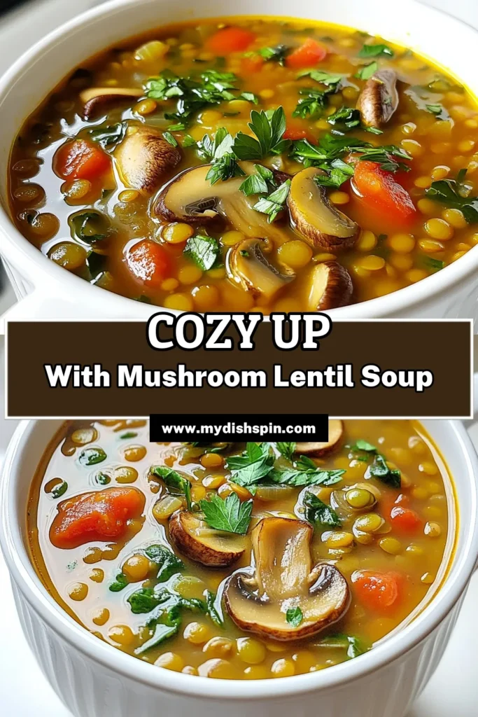 Warm up with this delicious Hearty Mushroom Lentil Soup that’s packed with flavor and nutrients! This comforting recipe is easy to follow and features a blend of lentils, fresh veggies, and savory spices, perfect for any winter day. Ready in just 50 minutes, it's a healthy meal option that's sure to please everyone. Click to explore the full recipe and enjoy a bowl of goodness! #MushroomSoup #LentilRecipes #HealthyEating #SoupSeason