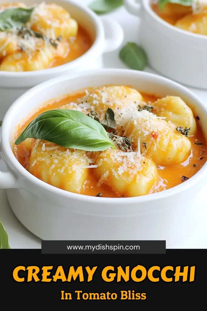Indulge in a comforting bowl of Creamy Tomato Parmesan Gnocchi that's simple and delicious! This recipe combines gnocchi with rich crushed tomatoes, heavy cream, and melted Parmesan for a meal that's ready in just 25 minutes. Perfect for busy weeknights or a cozy dinner. Don't miss out on this creamy delight—click through for the full recipe and elevate your weeknight meals! #Gnocchi #PastaRecipes #CreamyTomato #QuickRecipes