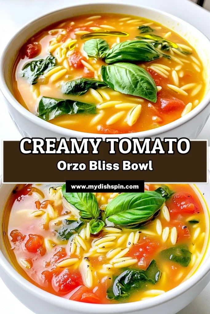 Warm up your day with this delightful creamy tomato orzo soup with spinach! This easy recipe combines rich flavors and fresh ingredients, perfect for any time of year. In just 30 minutes, you'll create a comforting bowl of goodness that’s sure to please. Don't miss out—click to discover the full recipe and serve up this delicious dish tonight! #TomatoOrzoSoup #SoupRecipe #HealthyEating #ComfortFood