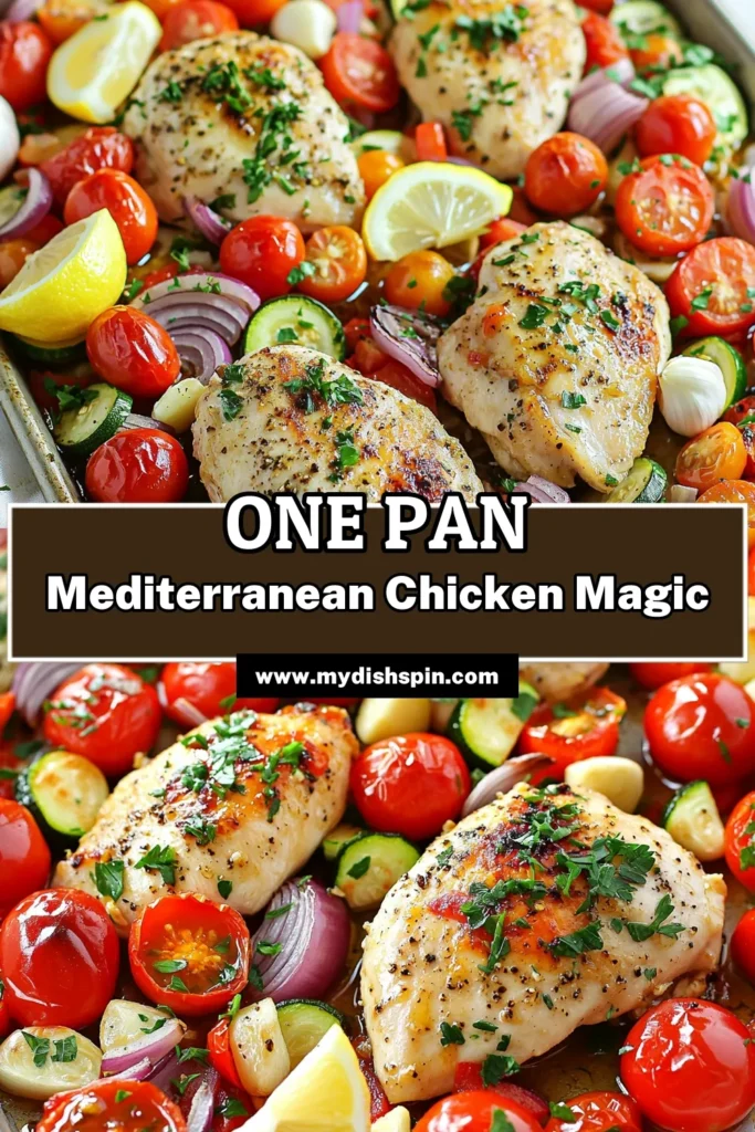 Experience the deliciousness of Mediterranean Bliss with this Sheet Pan Chicken & Veggie Fiesta! Perfectly seasoned chicken and vibrant veggies come together for an easy and flavorful meal. With just 40 minutes from prep to plate, this dish is ideal for busy nights or meal prep. Click through to dive into the full recipe and elevate your dinner game tonight! #MediterraneanRecipes #SheetPanMeals #HealthyEating #QuickDinners