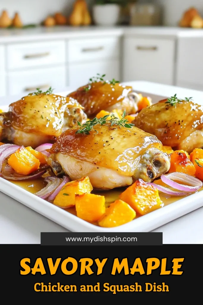 Discover the perfect fall dinner with this Sheet-Pan Maple Glazed Chicken and Squash recipe! It's easy to make, packed with flavor, and requires minimal cleanup. Just toss together chicken thighs, butternut squash, and a delicious maple glaze for a complete meal that everyone will love. Don't miss out on this cozy dish – click through for the full recipe and try it for your next family dinner! #SheetPanDinner #MapleGlazedChicken #HealthyRecipes #FallCooking