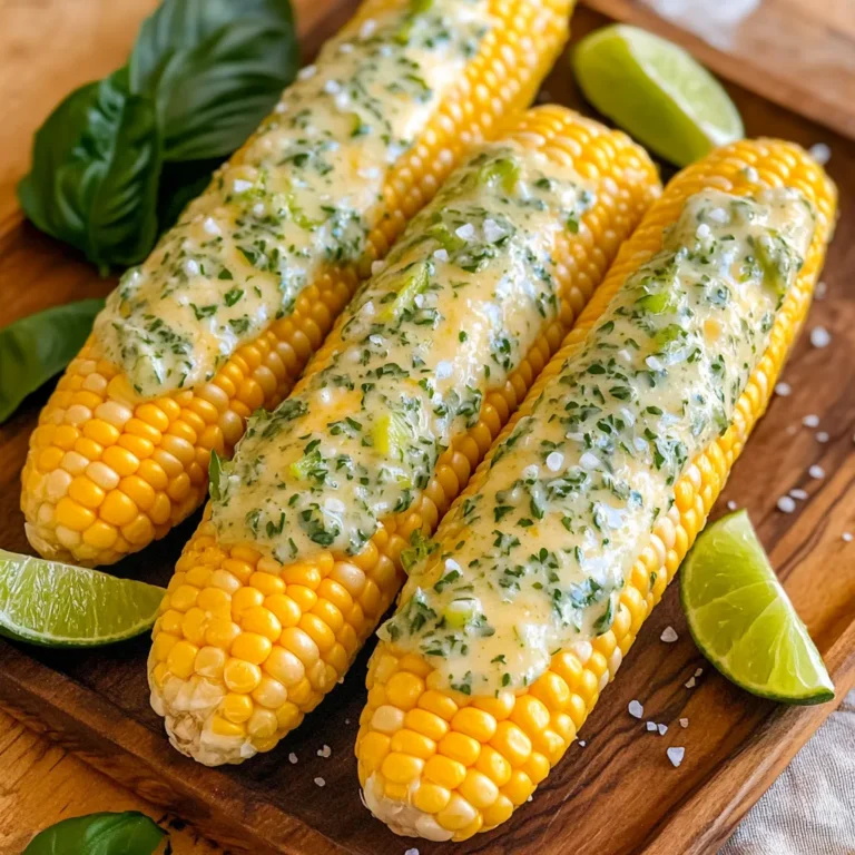 - 4 ears of fresh corn, husked - 1/2 cup unsalted butter, softened - 4 cloves garlic, minced - 2 tablespoons fresh parsley, chopped - 1 tablespoon fresh basil, chopped - 1 teaspoon sea salt - 1/2 teaspoon black pepper - 1/2 teaspoon paprika (optional for a smoky flavor) - Fresh lime wedges for serving This recipe shines with simple, fresh ingredients. Fresh corn is the star. I always choose sweet, juicy corn. It should feel firm and have bright green husks. Next, garlic adds depth. I use four cloves for a strong punch. The butter, softened, helps bring everything together. I prefer unsalted butter to control the saltiness. Fresh herbs elevate the dish. I love parsley and basil, but use your favorites. These herbs give a bright taste. Seasonings are key. Sea salt enhances flavor. Black pepper adds a bit of heat. If you want a smoky touch, add paprika. Lastly, lime wedges are a must. They add a zesty twist. When you squeeze lime over the corn, it brightens every bite. Gather these ingredients, and you're ready to create a dish everyone will love! First, grab a large pot. Fill it with water and add a good amount of salt. This step helps the corn taste great. Place the pot on the stove and turn on the heat. Wait for the water to boil. When it starts boiling, carefully add the corn. Cook the corn for about 8 to 10 minutes. You want it tender but not mushy. To check if it's ready, pierce a kernel with a fork. If it pops easily, it’s done. Once cooked, drain the water and let the corn cool just a bit. While the corn is cooking, let’s make the garlic herb butter. In a mixing bowl, add half a cup of softened unsalted butter. Then, add four minced garlic cloves. Next, toss in two tablespoons of chopped fresh parsley and one tablespoon of chopped fresh basil. Sprinkle in one teaspoon of sea salt, half a teaspoon of black pepper, and half a teaspoon of paprika if you want a smoky flavor. Mix all the ingredients well until combined. The butter should be smooth and spreadable. Now that we have both the corn and garlic herb butter ready, it’s time to combine them. Take the warm corn and use a pastry brush or a butter knife. Generously coat the corn with the garlic herb butter. Make sure all sides are well covered for the best flavor. For serving, place the corn on a wooden platter or on individual plates. Don't forget to add some fresh lime wedges on the side. Squeezing lime juice on the corn adds a zesty kick that brightens the dish. Enjoy this tasty side with your favorite main course! To get the best corn, look for bright, green husks with no brown spots. The kernels should feel firm and plump when you squeeze. For sweet flavor, choose organic corn if possible. It tastes better and is better for the earth. Conventional corn may be cheaper, but it may have less flavor. You can add more herbs to boost taste. Try adding chives or dill for a new twist. If you want a kick, add a pinch of cayenne pepper or chili flakes. Start with a little and taste. Adjust to fit your spice level. You can cook corn in three main ways: boiling, grilling, or roasting. Boiling is quick and easy, taking about 8-10 minutes. Grilling gives a smoky flavor and nice grill marks. Roasting in the oven is great for a sweet, caramelized taste. Each method adds its own charm to this dish. Choose one based on your mood and time! {{image_2}} You can change the herbs in this dish. If you do not have parsley, try using cilantro or dill. Both give a fresh taste. If you lack basil, oregano is a great choice. It also brings a nice flavor. Dried herbs are another option. Use one-third the amount of dried herbs. They are stronger than fresh ones. If you use one tablespoon of fresh, use about a teaspoon of dried. Adding cheese can take this dish to a new level. Feta cheese adds a nice salty touch. Parmesan gives a nutty flavor that blends well. Just sprinkle it on top after buttering the corn. For a spicy kick, mix in some chili flakes. You can also create spicy garlic butter. Add cayenne pepper or hot sauce to the butter. This will make the corn more exciting. If you want a quick way to cook corn, try the Instant Pot. Just add water and corn to the pot. Cook on high for about 3 minutes. This method keeps the corn juicy and tender. You can also use the microwave. Place the corn in a bowl with water. Cover it with plastic wrap. Microwave for 4-5 minutes. This is an easy way to make tasty corn without much fuss. To keep your garlic herb buttered corn fresh, store it properly. Place any leftover corn in an airtight container. Refrigerate it right away. It will stay good for 3 to 5 days. When reheating, the corn will still taste great. If you want to save it for later, you can freeze the corn. Wrap each ear tightly with plastic wrap. Then, place the wrapped corn in a freezer bag. Squeeze out the air before sealing. Frozen corn can last up to 6 months. When it's time to enjoy your leftovers, here are the best methods to reheat. The microwave is quick and easy. Place the corn on a microwave-safe plate. Cover it with a damp paper towel. Heat for 1 to 2 minutes. Check to see if it's warm enough. Another option is using a stovetop. Boil water in a pot. Place the corn in a steamer basket over the pot. Cover and steam for about 5 minutes. This method keeps the corn moist and tasty. To keep the flavor strong, add a bit more garlic herb butter when reheating. This will revive the taste and make it even more delicious. Boil the corn for 8 to 10 minutes. The corn should feel tender when pierced. Timing is key to get that sweet crunch. Too long, and it becomes mushy. Yes, you can use frozen corn. However, fresh corn tastes better. If using frozen, cook it according to the package instructions. You won't get that same juicy bite, but it's a good option. You can use dried herbs if fresh ones are not available. Use one-third of the amount, as dried herbs are stronger. If you only have one type of herb, like dried parsley, that works too. To make this dairy-free, replace the butter with a plant-based option. You can use coconut oil or vegan butter for the same rich flavor. The dish will still taste great without dairy. In this blog post, we covered how to make tasty garlic herb corn. We discussed key ingredients like corn, garlic, and fresh herbs. I shared step-by-step instructions to boil corn and make the garlic butter. We explored tips for selecting the best corn and enhancing flavors. You learned about variations, cooking methods, and how to store leftovers. Try these methods to elevate your corn dish. Enjoy fresh flavors and impress your family and friends. Happy cooking!